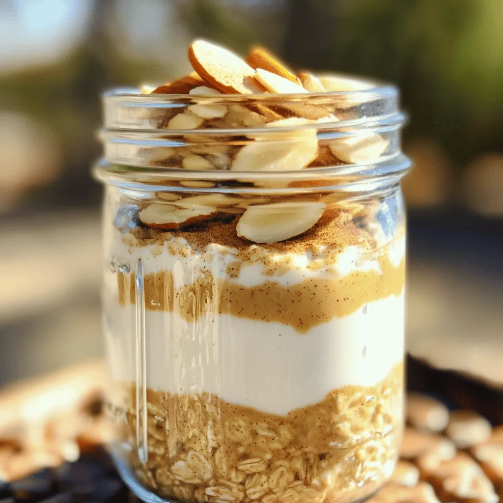 To make delicious Vanilla Chai Latte Overnight Oats, gather these simple ingredients: - 1 cup rolled oats - 1 cup milk of your choice (dairy, almond, oat, etc.) - 1/2 cup Greek yogurt - 1 tablespoon chia seeds - 1 tablespoon honey or maple syrup (adjust to taste) - 1 teaspoon vanilla extract - 1 teaspoon ground cinnamon - 1/2 teaspoon ground ginger - 1/4 teaspoon ground cardamom - 1/4 teaspoon ground nutmeg - Pinch of black pepper - Optional toppings: sliced almonds, raisins, a sprinkle of cinnamon, or a dollop of yogurt These ingredients blend well to create a creamy and spiced breakfast. The oats provide fiber, while the Greek yogurt adds protein. Chia seeds give a nice texture and extra nutrients. The spices bring warmth and depth, just like your favorite chai latte. You can mix and match the toppings to suit your taste. Try sliced almonds for crunch or a sprinkle of cinnamon for extra flavor. Enjoy experimenting with these ingredients to make this breakfast your own! 1. Combine dry ingredients: In a medium mixing bowl, add the rolled oats, chia seeds, ground cinnamon, ground ginger, ground cardamom, ground nutmeg, and a pinch of black pepper. Stir the mix well. This ensures the spices blend evenly for a full flavor. 2. Mix wet ingredients: In another bowl, pour in your milk of choice, Greek yogurt, honey or maple syrup, and vanilla extract. Whisk this mixture until it is smooth and the sweetener dissolves fully. This step adds creaminess and sweetness to the oats. 3. Combine and portion into jars: Pour the liquid mixture over the dry ingredients. Stir until all the oats and seeds are coated. Divide the mixture into two jars or airtight containers. Seal them well to keep them fresh. - Refrigerate overnight: Place the jars in the refrigerator. Let them soak overnight, or for at least six hours. This soaking allows the oats and chia seeds to absorb the liquid and soften. You will notice they expand and create a creamy texture. - Importance of soaking time: Soaking is key. It helps break down the oats, making them easier to digest. It also enhances the flavors, creating a rich, delicious blend. Skipping this step can lead to hard oats that aren't as pleasing. - How to serve: In the morning, give your oats a good stir. If they seem thick, add a splash of milk to reach your desired creaminess. - Recommended toppings: Get creative with toppings! Add sliced almonds for crunch, raisins for sweetness, a sprinkle of cinnamon for extra spice, or a dollop of yogurt for creaminess. These toppings not only enhance the flavor but also add texture and nutrition. Spices can make or break your dish. Always use fresh and high-quality spices for the best taste. Ground spices lose flavor over time. To keep them fresh, store them in a cool, dark place. A simple adjustment can also enhance the flavor. You can tweak the sweetness by adding more or less honey or maple syrup. This way, you can find the perfect balance for your taste buds. The texture of your oats matters a lot. You can adjust the liquid ratio to make them creamier or thicker. If you want a thicker texture, use less milk. For creamier oats, add more milk. The type of oats you choose is also essential. Rolled oats work best for overnight oats. They absorb liquid well and create a pleasant texture. Making multiple servings of overnight oats is easy. Just double or triple the recipe and store them in jars. This saves time during busy mornings. For storage, use airtight containers. This keeps your oats fresh longer. You can keep them in the fridge for up to five days. This way, you always have a healthy breakfast ready to go. {{image_2}} You can add cocoa powder to make a rich chocolate chai. This twist brings a new depth to the dish. Mixing in a tablespoon of cocoa powder gives it a sweet, chocolatey taste. You can also try different spices. Consider adding nutmeg or cloves for a unique flavor. Each spice can change the taste profile. Experiment until you find your perfect blend. For those on a vegan diet, you can substitute Greek yogurt with plant-based yogurt. Almond or coconut yogurt works well. This keeps your overnight oats creamy and delicious. You can also ensure your oats are gluten-free. Use certified gluten-free oats to avoid any cross-contamination. This way, everyone can enjoy this tasty treat without worry. Toppings can take your oats to the next level. Fresh fruits like bananas or berries add nutrition and color. They brighten up your breakfast and add flavor. You can also mix in nuts and seeds. Almonds, walnuts, or chia seeds add crunch and protein. Try different combinations to find what you love best. Using the right containers keeps your vanilla chai latte overnight oats fresh. I recommend mason jars or airtight containers. They seal tightly and prevent air from getting in. This helps the oats stay tasty. When sealing, press the lid down firmly. This extra step helps lock in freshness. Your overnight oats will stay good in the fridge for up to five days. Just make sure they're sealed well. If you want to reheat them, add a splash of milk. This will help keep the oats creamy. Heat them in the microwave for about 30 seconds, then stir. This way, they regain their nice texture. You can freeze your overnight oats too! Just portion them into freezer-safe containers. Leave some space at the top, as oats expand when frozen. To defrost, move them to the fridge overnight. If you're in a hurry, you can use the microwave. Heat them on low until they're soft again. Enjoy your delicious oats anytime! Soaking overnight oats is key for a creamy texture. I recommend soaking them for at least six hours. This gives the oats and chia seeds time to absorb the liquid. The longer you soak, the softer they become. You can even soak them overnight for the best results. Yes, you can make these oats in advance. I often prepare them for the week. Just follow the recipe and store them in jars. They stay fresh in the fridge for five days. This way, you always have a quick breakfast ready. Overnight oats are packed with nutrients. They are high in fiber, which helps digestion. You also get protein from the Greek yogurt. Chia seeds add omega-3 fatty acids, good for heart health. Plus, the spices in chai offer anti-inflammatory benefits. To make more servings, just double or triple the ingredients. Use one cup of oats for each serving. This recipe makes two servings easily. Keep the same ratios for the liquid and spices. You can mix them all in one bowl before portioning. No, Greek yogurt is not a must. You can substitute it with regular yogurt. Plant-based yogurt is also a great option. Just make sure to pick a flavor you like. It will affect the taste of your oats. Absolutely! Flavored milk can add fun to your oats. Almond or coconut milk works well. You can also use vanilla or chocolate-flavored milk. Just keep in mind that sweetened milk will change the overall sweetness of your dish. In this article, we've explored how to make delicious overnight oats. We covered key ingredients, step-by-step instructions, and helpful tips for flavor and texture. You've learned about various dietary options and fun topping ideas to boost your meals. Remember, overnight oats are simple to prepare and perfect for meal prep. You can customize them for your taste and dietary needs. With some creativity, you can enjoy a nutritious breakfast every day!