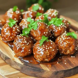 - 1 pound ground beef (or turkey) - 1/2 cup breadcrumbs - 1/4 cup grated Parmesan cheese - 1/4 cup chopped fresh parsley - 1 teaspoon garlic powder - 1 teaspoon onion powder - 1/2 teaspoon salt - 1/4 teaspoon black pepper - 1 egg, beaten - 1/2 cup honey - 1/4 cup soy sauce - 2 cloves garlic, minced - 1 tablespoon apple cider vinegar - 1 teaspoon sesame oil (optional) - Sesame seeds for garnish - Sesame oil adds a nice nutty flavor. - You can use different herbs like basil or oregano. - Try adding chili flakes for a spicy kick. - Ground turkey can replace ground beef for a lighter option. - Use panko instead of regular breadcrumbs for extra crunch. - If you don’t have Parmesan, try mozzarella or nutritional yeast. - Maple syrup can substitute honey for a vegan version. - Tamari or coconut aminos can replace soy sauce for a gluten-free option. These ingredients form the base of your honey garlic glazed meatballs. Each item plays a role in the taste and texture. Feel free to mix and match based on what you have at home! First, you need to preheat your oven. Set it to 400°F (200°C). This step is key. A hot oven ensures even cooking. While it warms up, line a baking sheet with parchment paper. This helps prevent sticking and makes cleanup easier. In a large bowl, gather your ingredients. Add 1 pound of ground beef or turkey. Then, mix in 1/2 cup of breadcrumbs and 1/4 cup of grated Parmesan cheese. Next, toss in 1/4 cup of chopped fresh parsley, 1 teaspoon of garlic powder, and 1 teaspoon of onion powder. Don’t forget 1/2 teaspoon of salt and 1/4 teaspoon of black pepper. Finally, add 1 beaten egg. Mix all these ingredients well. You want a nice, even blend. Now, it’s time to shape the meatballs. Use your hands to form the mixture into balls about 1 inch in size. Place each meatball on the baking sheet. Leave some space between them. This allows them to cook evenly. Bake these in the oven for 15 to 20 minutes. You know they are done when they are browned and cooked through. While the meatballs bake, make the honey garlic glaze. In a small saucepan, combine 1/2 cup of honey, 1/4 cup of soy sauce, and 2 minced garlic cloves. Add 1 tablespoon of apple cider vinegar and 1 teaspoon of sesame oil if you like. Heat this mixture over medium heat. Stir it well and bring it to a gentle simmer. Let it cook for about 3 to 5 minutes. It should thicken a bit. Once your meatballs are ready, take them out of the oven. Drizzle the honey garlic glaze over them. Toss the meatballs gently to coat every side. Serve them warm. For a nice touch, garnish with sesame seeds and extra parsley. Enjoy your tasty meal! To get meatballs just right, use the right amount of breadcrumbs. This helps bind the meatballs. About half a cup works well. Mix the meat and breadcrumbs gently; overmixing makes them tough. Use ground beef or turkey for different textures. Ground turkey gives a lighter feel, while ground beef adds richness. For more flavor, add fresh herbs. Parsley adds brightness, but you can try basil or oregano, too. Garlic is key for that classic taste. Use fresh minced garlic for a strong flavor. Consider adding a pinch of red pepper flakes for heat. The honey glaze balances flavors well, but you can add a splash of lime juice for zing. First, arrange the meatballs neatly on a serving platter. Drizzle the extra honey garlic glaze over the top for shine. This adds a nice touch. Sprinkle sesame seeds for crunch and look. Fresh chopped parsley gives a pop of color. Serve with toothpicks for easy eating at parties. {{image_2}} You can easily swap the ground beef in this recipe. Ground turkey or chicken works well too. They both stay moist and flavorful. If you want a meat-free option, try using lentils or chickpeas. Just mash them up and mix in your other ingredients for a tasty vegetarian meatball. The honey garlic glaze is sweet and savory. You can change it up to fit your taste. Add sriracha for heat or ginger for a spicy kick. You could also use maple syrup instead of honey for a different sweet flavor. Each twist adds a new layer to your dish. You can give these meatballs a twist based on different cuisines. For an Asian flavor, add hoisin sauce and use sesame oil in the glaze. For Mediterranean flair, mix in some oregano and parsley, and try a lemony glaze. Each variation brings a fresh taste to this classic dish, making it exciting every time. After you enjoy your honey garlic glazed meatballs, store any leftovers properly. Place the meatballs in an airtight container. Keep them in the fridge for up to four days. Ensure the container is sealed tightly to maintain freshness. The glaze will add flavor, but the meatballs may soften in the fridge. If you want to save the meatballs for later, freezing is a great option. First, let the meatballs cool completely. Then, arrange them in a single layer on a baking sheet. Freeze them for about two hours until solid. Once frozen, transfer the meatballs to a freezer-safe bag or container. You can keep them in the freezer for up to three months. Label the bag with the date for easy tracking. Reheating honey garlic glazed meatballs is simple. For the best results, use the oven. Preheat your oven to 350°F (175°C). Place the meatballs on a baking sheet and cover them with foil. Heat for about 15 minutes or until warm. You can also reheat them in the microwave. Place them in a microwave-safe dish, cover, and heat for about 1-2 minutes. Check for warmth and enjoy! You can pair honey garlic glazed meatballs with a variety of sides. Rice is a great choice, as it soaks up the glaze. Noodles also work well for a fun twist. You might enjoy serving them with steamed veggies for color and crunch. A simple salad can add freshness to your meal. You can even serve them as appetizers at parties with toothpicks. Yes, you can make these meatballs ahead of time. They freeze well, so you can store them for later. Form the meatballs and place them on a baking sheet. Freeze them for about an hour, then transfer them to a bag. When ready to cook, bake them straight from the freezer, adding a few extra minutes to the cooking time. To check if meatballs are cooked through, use a meat thermometer. They should reach 165°F (74°C) inside. If you don’t have a thermometer, cut one open. The center should be no longer pink and juices should run clear. A golden-brown color on the outside also shows they are done. Yes, baking is a great way to cook these meatballs. It keeps them healthier and easier to clean up. Preheat your oven to 400°F (200°C) and bake them on a lined sheet. Bake for 15-20 minutes until they are browned and cooked through. This method gives you crispy edges without the mess of frying. This post covered how to make honey garlic glazed meatballs. We looked at key ingredients, step-by-step instructions, and helpful tips. I shared fun variations using different proteins and flavors. Storage info helps keep leftovers fresh and tasty. Remember, these meatballs are easy to adapt and prepare. You can impress your family with this dish. Enjoy cooking and experimenting with flavors! Your kitchen will smell amazing, and you'll love the results.