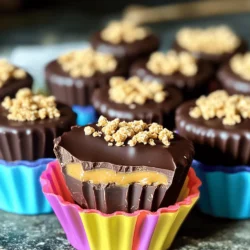 - 1 cup dark chocolate chips (vegan) - 1/2 cup creamy natural peanut butter - 1/4 cup maple syrup - 1/2 teaspoon vanilla extract - 1/2 cup crushed graham crackers or almond flour - Pinch of sea salt - Microwave-safe bowl - Muffin tin - Silicone muffin cups or mini cupcake liners When you make vegan chocolate peanut butter cups, the right ingredients matter. For the base, use dark chocolate chips that are vegan. These give a rich taste. Pair that with creamy natural peanut butter. It adds a smooth texture and flavor. Maple syrup brings sweetness. This syrup is a great natural sweetener. Lastly, add vanilla extract for depth. You can add optional ingredients for more fun. Crushed graham crackers give a nice crunch. If you need a gluten-free option, use almond flour instead. A pinch of sea salt enhances the flavor. It makes the sweet taste even better. Gather the right tools to make this treat. A microwave-safe bowl helps you melt the chocolate. Use a muffin tin to shape the cups. Silicone muffin cups or mini cupcake liners make for easy removal. These tools help you create perfect bites every time. First, grab a microwave-safe bowl. Add the dark chocolate chips. Heat them in the microwave for 30 seconds. After that, take the bowl out and stir. Repeat this until the chocolate is smooth and fully melted. This method keeps the chocolate from burning. Next, get your muffin tin ready. Line it with silicone muffin cups or mini cupcake liners. These help you remove the cups easily later. If you use paper liners, they might stick. So, silicone is best for easy removal. Now, it’s time to create the chocolate base. Spoon about 1 tablespoon of melted chocolate into each cup. Tilt the cup to coat the bottom and sides. Once done, freeze the cups for about 10 minutes. This makes them firm. While they freeze, let's make the filling. In a bowl, mix the creamy peanut butter, maple syrup, vanilla extract, crushed graham crackers, and a pinch of sea salt. Stir until it is smooth and well combined. After 10 minutes, take the muffin tin out of the freezer. Add about 1 tablespoon of the peanut butter mixture into the center of each cup. Leave some space at the top for the chocolate layer. Finally, drizzle the remaining melted chocolate over the peanut butter filling. Make sure to cover it completely. Smooth the top as needed. Place the muffin tin back in the freezer for 30 minutes. This final freeze helps the cups set. To get the best chocolate cups, focus on consistency. The chocolate should be smooth and shiny. If it feels thick or clumpy, it may be too hot. Let it cool slightly before using. To prevent chocolate from seizing, avoid water. Even a drop can cause issues. Use dry bowls and utensils. Also, melt the chocolate slowly in short bursts. Stir often to keep it smooth. You can add spices or extracts for more depth. A pinch of cinnamon or a dash of sea salt can boost flavor. You might also try almond or hazelnut extract for a twist. Incorporating other nut butters is a fun option too. Try cashew or sunflower seed butter. These can add a unique flavor and texture to your cups. Pair your chocolate cups with fresh fruit. Sliced strawberries or bananas work well. You can also serve them with vegan ice cream for a rich treat. Store your cups in an airtight container. This keeps them fresh and tasty. For a firmer bite, place them in the fridge. For a softer treat, let them sit at room temperature. {{image_2}} To make these cups gluten-free, swap graham crackers for almond flour. Almond flour gives a nice texture. Use the same amount, about 1/2 cup. The nutty flavor of almond flour blends well with chocolate and peanut butter. It is a great choice for those who avoid gluten. If you need a nut-free option, try seed butters instead of peanut butter. Sunflower seed butter works well and has a similar creaminess. You can also use pumpkin seed butter for a unique taste. Just use the same amount as peanut butter, 1/2 cup. These swaps keep the treat safe for those with nut allergies. Adding spices can elevate your vegan chocolate peanut butter cups. A pinch of cinnamon or nutmeg adds warmth. You can also try drops of peppermint or almond extract for a twist. These little changes can make a big impact on flavor. Toppings can enhance both taste and presentation. Shredded coconut gives a tropical flair. Chopped nuts or a sprinkle of sea salt can add crunch. Feel free to get creative with your favorite flavors and toppings! You can store your vegan chocolate peanut butter cups at room temperature. This gives them a soft and gooey texture. Keep them in a cool, dry spot away from direct sunlight. Use a covered dish to prevent them from drying out. If you want a softer bite, this method works best. For a firmer treat, store your cups in the fridge. Use an airtight container to keep them fresh. This helps maintain their shape and flavor. Make sure the container is sealed well to block moisture. If you like a cold dessert, this is the way to go. Freezing is great for long-term storage. To freeze, place the cups in a single layer on a tray. Once frozen, transfer them to a freezer bag or container. When it's time to eat, thaw them in the fridge. This keeps their taste and texture intact. Always remember to seal the bag tightly to avoid freezer burn. Vegan chocolate peanut butter cups can last about one week in the fridge. Store them in an airtight container. If you keep them at room temperature, they stay good for about three days. For longer storage, you can freeze them. They will last for up to three months in the freezer. Yes, you can use any type of vegan chocolate. Dark chocolate works best, but you can try milk chocolate or even white chocolate. Just make sure they are dairy-free. If you prefer a sweeter taste, choose a chocolate with a lower cocoa content. Yes, there are nut-free chocolates available. Look for brands that use sunflower seed butter or soy butter. These options are great for those with nut allergies. Always check the labels to ensure they are nut-free and vegan. These vegan chocolate peanut butter cups are easy to make and delicious. You need dark chocolate, peanut butter, maple syrup, and vanilla extract. We discussed equipment like a microwave-safe bowl and muffin tin. I shared tips for melting chocolate and preventing seizing. You can customize with flavors and storage methods. Try these cups for a sweet treat that fits your needs. Enjoy experimenting with different ingredients and variations. You’ll impress your friends and family with your tasty creations!
