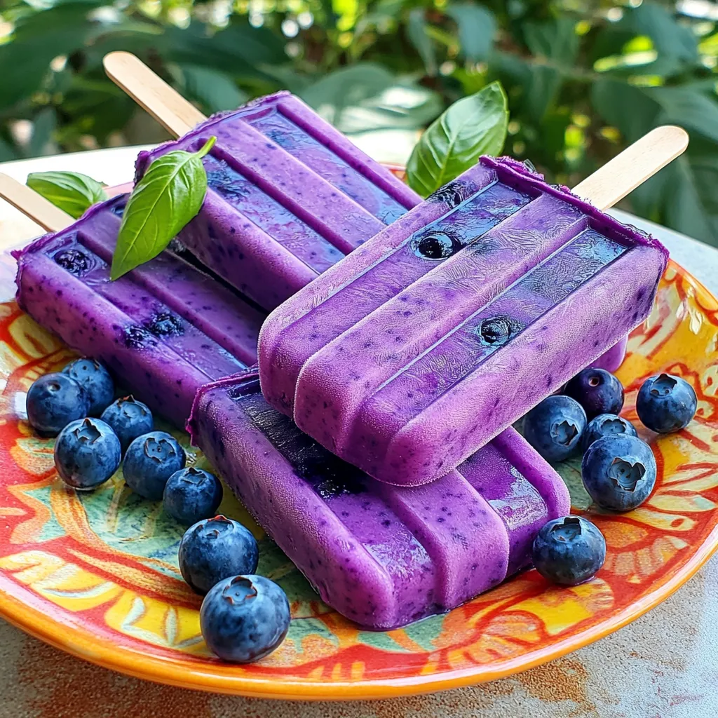 I love using fresh blueberries in this recipe. They add a sweet and tangy flavor. You will need 1 cup of fresh blueberries. Make sure they are ripe and juicy for the best taste. Next, we have basil leaves. You want to use 1/2 cup of fresh basil leaves. The basil gives a unique twist to the popsicles. It pairs perfectly with the blueberries and lemon. Lemon juice is key for this recipe. You will need 1 cup of fresh lemon juice, which comes from about 4 to 6 lemons. The juice adds a bright and zesty flavor. It balances the sweetness from the blueberries and honey. - 1 cup water - 1/4 cup honey or maple syrup (adjust for sweetness) - Zest of 1 lemon - Pinch of salt These ingredients come together to make a refreshing treat. The water helps blend everything smoothly. The honey or maple syrup adds sweetness, which you can change to your taste. The lemon zest gives an extra layer of lemon flavor, and the salt enhances all the tastes. Start by gathering your ingredients. You will need fresh blueberries, basil leaves, lemon juice, water, honey or maple syrup, lemon zest, and a pinch of salt. Add all these to a blender. Blend until the mix is smooth. This step is key for a creamy texture. You want to release all the flavors from the blueberries and basil. Next, grab a fine sieve and a bowl. Pour your blended mix through the sieve. Use a spatula to push the mixture and get all the liquid out. This step removes any solids, giving you a smooth popsicle base. If you like it sweeter, taste now. Add more honey or syrup if needed. Now it's time to fill the molds. Carefully pour the mixture into your popsicle molds. Leave a little space at the top. This space allows for the mix to expand while freezing. Insert the popsicle sticks and place the molds in the freezer. Wait at least 4 to 6 hours for them to freeze completely. Enjoy the wait, knowing a refreshing treat awaits you! To make these popsicles just right, taste the mixture before freezing. If it's too tart, add more honey or maple syrup. Start with a little, then blend and taste again. This way, you find the perfect balance for your taste buds. I like to keep it light, but you can make it sweeter if you prefer! Getting popsicles out of their molds can be tricky. To help, run warm water over the outside of the molds for a few seconds. This melts any ice that sticks to the sides. If they still won’t budge, give them a gentle twist. It helps loosen them without breaking. Make your popsicles look even more fun! Serve them on a bright plate. Add whole blueberries and basil leaves around them. This adds color and makes your treat pop. You can even use clear cups for a fancy touch. Everyone will love the way they look. {{image_2}} You can change how sweet your popsicles taste. Try using maple syrup instead of honey. Maple syrup gives a nice flavor. You can also use agave nectar or stevia. Each sweetener brings its own taste. Adjust the amount based on how sweet you want it. Always taste the mixture before freezing. Mixing in other fruits can add fun flavors. Raspberries or strawberries work well with blueberries. You can also try adding peaches or mangoes. Blend these fruits with the blueberries and basil for a new twist. This way, you can make your popsicles even more colorful and tasty. If you want to change the herb, mint is a great choice. Mint adds a cool taste that pairs nicely with lemon and blueberries. You could also try thyme for a unique flavor. Just like basil, blend the herbs with the other ingredients. Experiment and see which herbs you like best in your popsicles. Blueberry Basil Lemonade Popsicles freeze well. After making them, put your popsicles in the freezer. Make sure to leave space in your molds. This lets the popsicles expand as they freeze. I suggest freezing them for at least 4-6 hours. This way, they get nice and solid. These popsicles can last in the freezer for up to two months. To keep them fresh, wrap the molds in plastic wrap. You can also store them in a zip-top bag. This helps prevent freezer burn. Always check for any ice crystals before eating. If you see them, it may be time to toss them. To enjoy your popsicles, take them out of the freezer. Run warm water over the molds for a few seconds. This helps loosen them. If they stick, try twisting the mold gently. This should help them slide out easily. Enjoy your refreshing treat on a hot day! Blueberry Basil Lemonade Popsicles can last up to two months in the freezer. To keep them fresh, store them in an airtight container. This helps prevent freezer burn. You can skip the straining step, but the popsicles may be chunky. Straining removes solids, giving you a smooth texture. A smooth popsicle tastes better and looks nicer. Silicone molds work best for popsicles. They make it easy to release the popsicles. Plastic molds are also good but may need warm water to help release. Choose molds that fit your freezer space. This blog post detailed how to make Blueberry Basil Lemonade Popsicles. You learned about fresh ingredients like blueberries, basil, and lemon juice. I shared simple steps for blending, straining, and pouring into molds. Tips included adjusting sweetness and presentation ideas. Variations offered suggestions for alternative sweeteners and different fruits. Remember to freeze properly for the best shelf life. Enjoy making these popsicles to cool down. They’ll impress friends and family while tasting great!