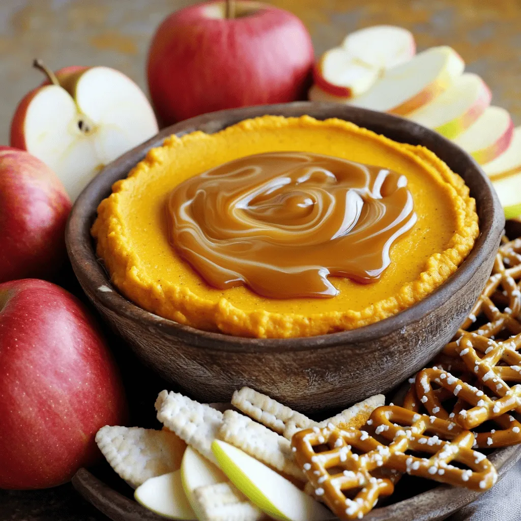 To make the spiced caramel pumpkin dip, gather these key ingredients: - 1 cup canned pumpkin puree - 1/2 cup cream cheese, softened - 1/2 cup powdered sugar - 1/4 cup brown sugar - 1 teaspoon vanilla extract - 1 teaspoon ground cinnamon - 1/2 teaspoon ground nutmeg - 1/2 teaspoon ground ginger - 1/4 teaspoon salt - 1/4 cup caramel sauce These ingredients create a creamy, sweet, and spiced dip that captures fall’s essence. The pumpkin puree gives it a rich texture, while the spices add warmth. You can tweak the dip to fit your taste by adding: - A pinch of allspice for extra warmth - Whipped cream for a lighter texture - Chopped nuts for crunch These optional ingredients let you personalize your dip. Experimenting will help you discover your perfect flavor! For a fun and tasty experience, serve the dip with: - Sliced apples - Graham crackers - Pretzels These options give a mix of sweet and salty. The apples add freshness, while the pretzels offer a delightful crunch. Enjoy exploring these delicious pairings! To make spiced caramel pumpkin dip, gather your ingredients. You will need canned pumpkin puree, cream cheese, powdered sugar, brown sugar, vanilla extract, ground cinnamon, ground nutmeg, ground ginger, salt, and caramel sauce. Don't forget sliced apples, graham crackers, and pretzels for serving. This dip takes about 10 minutes to prepare and another 30 minutes to chill. 1. Start by taking a mixing bowl. Combine softened cream cheese, powdered sugar, and brown sugar. 2. Use an electric mixer on medium speed. Beat the mixture until it is smooth and creamy. 3. Next, add pumpkin puree, vanilla extract, cinnamon, nutmeg, ginger, and salt. 4. Beat the mixture again until all ingredients blend well and become fluffy. 5. Now, gently swirl in the caramel sauce. Make sure not to mix it completely. You want to see ribbons of caramel in the dip. 6. Taste the dip. If you want it sweeter, add more powdered sugar. For extra spice, sprinkle in a bit more cinnamon or nutmeg. 7. Finally, transfer the dip to a serving bowl and drizzle extra caramel sauce on top. Swirling caramel in your dip adds a nice look and taste. Use a spatula or the back of a spoon to create swirls. Gentle movements help keep the caramel ribbons visible. You can also try a toothpick for finer swirls. Make the caramel the star of your dip! To get the best dip, mix your cream cheese, powdered sugar, and brown sugar well. Use an electric mixer for a fluffy texture. Once smooth, add the pumpkin puree and spices. Beat until everything blends together, but don’t overmix. You want it creamy, not runny. If it feels too thick, add a touch of milk. Taste your dip before serving. If you want it sweeter, sprinkle in more powdered sugar. For a spicier kick, add a pinch of cinnamon or nutmeg. You can also mix in a splash of maple syrup for a richer flavor. Each tweak makes the dip your own. For a pretty display, use a deep bowl and swirl in extra caramel on top. Place sliced apples, graham crackers, and pretzels around the bowl. This not only looks great but invites everyone to dive in. Don’t forget to chill the dip for 30 minutes. Chilling enhances the taste and makes it more refreshing. {{image_2}} You can make different versions of the spiced caramel pumpkin dip. The classic recipe uses warm spices like cinnamon, nutmeg, and ginger. If you want a milder taste, skip the spices. You can also add a hint of cocoa powder for a chocolate twist. This gives the dip a rich, smooth flavor. Another option is to mix in some maple syrup instead of caramel. It adds a nice sweetness and a seasonal touch. If you want a lighter dip, try using Greek yogurt instead of cream cheese. It gives you the same creamy texture but with less fat. You can also cut back on sugar. Use only a quarter cup of powdered sugar or swap it for a natural sweetener like honey or agave. This keeps the taste sweet without all the extra calories. You can change this dip for different holidays. For Thanksgiving, add some chopped pecans or walnuts on top. It adds crunch and flavor. In winter, stir in some peppermint extract for a festive twist. For a summer treat, mix in fresh berries. They bring a pop of color and freshness to the dip. No matter the season, there’s always a fun way to change up this recipe! You can keep your spiced caramel pumpkin dip in the fridge. Use an airtight container to store it. It will stay fresh for up to three days. Just make sure to cover it well. This way, it won’t pick up any strong smells from your fridge. For longer storage, you can freeze the dip. Place it in a freezer-safe container. Make sure to leave some space at the top, as it may expand. It can last up to three months in the freezer. When you’re ready to use it, thaw it in the fridge overnight. You don’t need to heat the dip. Serve it cold or at room temperature. If it seems too thick after thawing, stir in a little cream cheese or pumpkin puree. This will help restore its creamy texture. Just give it a good mix, and it’s ready to enjoy again! Spiced caramel pumpkin dip is a creamy treat that blends flavors of pumpkin, cream cheese, and spices. It has a rich, sweet taste with hints of cinnamon, nutmeg, and ginger. The caramel adds a smooth, sticky layer that makes it extra special. This dip is perfect for fall gatherings or cozy nights at home. Yes, you can make this dip ahead of time. Prepare it a day before your event and store it in an airtight container in the fridge. Letting it chill helps the flavors blend. Just remember to drizzle some extra caramel on top before serving for that fresh touch. You can use many yummy items for dipping. Try pretzels for a salty crunch. Vanilla wafers or ginger snaps also pair well. Even fresh pears or bananas can add a new twist. Be creative and use what you have on hand! Making homemade caramel is simple. Start by heating 1 cup of sugar in a saucepan over medium heat. Stir until the sugar melts and turns golden brown. Carefully add 1/2 cup of heavy cream and stir until smooth. Remove from heat and let it cool. This homemade caramel will make your dip even more delicious! This blog post covers how to make a delicious caramel pumpkin dip. We looked at key ingredients, step-by-step mixing, and tips for a great texture. You learned about flavor options and how to store it. The dip pairs well with many snacks, making it fun for everyone. In the end, you can easily customize it to fit any occasion. Enjoy making it and sharing with friends and family. Your next gathering will be a hit!