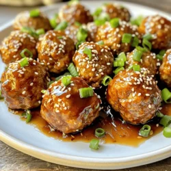 - 1 lb ground turkey - 1/4 cup breadcrumbs - 1/4 cup grated carrots - 2 green onions, finely chopped - 1 egg, beaten - 2 cloves garlic, minced - 1 teaspoon ginger, grated - 1/4 cup soy sauce (low sodium) - 1/4 cup honey - 1 tablespoon rice vinegar - 1 tablespoon sesame oil - 1 tablespoon cornstarch (optional, for thickening sauce) - Sesame seeds - Additional green onions Gather these ingredients to make your teriyaki turkey meatballs. Ground turkey is lean and tasty. Breadcrumbs help the meatballs hold their shape. Grated carrots add sweetness and moisture. The green onions give a fresh crunch. An egg binds the mix together. Garlic and ginger bring flavor that pops. For the sauce, low-sodium soy sauce keeps it savory without being too salty. Honey adds a touch of sweetness. Rice vinegar gives a nice tang. Sesame oil brings out a nutty flavor. If you like a thick sauce, cornstarch is an easy option. Finally, sesame seeds and extra green onions make great toppings. They add color and taste. Prepare all these items, and you are ready to create a meal that beats takeout! - Preheat the oven to 375°F (190°C). - Line a baking sheet with parchment paper. - Combine all meatball ingredients in a large bowl. - Use ground turkey, breadcrumbs, grated carrots, chopped green onions, beaten egg, minced garlic, and grated ginger. - Mix gently until everything is well combined. - Do not overmix, or the meatballs will be tough. - Shape the mixture into meatballs about 1 to 1.5 inches in diameter. - Place them on the prepared baking sheet. - Bake in the preheated oven for 20 to 25 minutes. - They should be cooked through and lightly browned. - In a small saucepan, combine soy sauce, honey, rice vinegar, sesame oil, and ginger. - Bring to a simmer over medium heat. - For a thicker sauce, dissolve cornstarch in cold water, then add it to the saucepan. - Stir until the sauce thickens to your liking. - Once the meatballs are cooked, transfer them to a large bowl. - Drizzle the teriyaki sauce over the meatballs. - Toss gently until all meatballs are evenly coated. - Plate the teriyaki turkey meatballs, and garnish with sesame seeds and chopped green onions. To make moist meatballs, combine all the ingredients gently. Avoid overmixing; this keeps them tender. Check for doneness by cutting one open. If it's pink inside, keep cooking. The meatballs should be firm and no longer pink. Adjust the sauce to fit your taste. If you like it sweeter, add more honey. For a saltier kick, splash in extra soy sauce. You can also add red pepper flakes for heat. This gives your dish a nice spicy twist. Serve the meatballs hot on a nice plate. Drizzle extra teriyaki sauce over them for shine. Garnish with sesame seeds and chopped green onions. For sides, try steamed rice or stir-fried veggies. They pair well and make the meal colorful. {{image_2}} You can switch up the meat in this recipe. Ground chicken works well and gives a nice flavor. If you prefer beef, use ground beef instead. Both options are leaner and still tasty. For vegetarians, plant-based meat is a great choice. It mimics the texture and absorbs flavors well. Want to add a twist? Pineapple brings a sweet and tropical flavor. Just chop fresh pineapple and mix it in. You can also try different vinegars. White vinegar adds a sharp taste, while apple cider vinegar offers sweetness. This keeps your teriyaki sauce fresh and exciting. How you serve the meatballs can change your meal. Serve them over rice for a hearty dish. If you like noodles, they make a great base too. For a fun twist, use lettuce wraps. This is a light option and adds some crunch. Each serving style brings its own charm to the table! To keep your teriyaki turkey meatballs fresh, place them in a clean, airtight container. Make sure the meatballs cool down before sealing. This helps prevent moisture build-up. You can store them in the fridge for up to three days. For best results, layer parchment paper between meatballs to avoid sticking. You can reheat meatballs in the oven or microwave. For the oven, preheat it to 350°F (175°C). Place the meatballs on a baking sheet and cover with foil. Heat for about 10-15 minutes until warm. If using the microwave, put meatballs on a microwave-safe plate. Heat in 30-second intervals until hot. To keep the texture, avoid overheating. To freeze meatballs, let them cool completely. Arrange them in a single layer on a baking sheet. Freeze them for about one hour. Once firm, transfer meatballs to a freezer-safe bag. You can also freeze the teriyaki sauce separately. For the best results, thaw meatballs overnight in the fridge before reheating. This keeps them juicy and flavorful. You can use several things if you need a substitute for breadcrumbs. Here are some ideas: - Crushed cornflakes - Ground oats - Almond flour - Gluten-free breadcrumbs - Crushed crackers These options work well to help bind the meatballs. If you're gluten-free, make sure to pick gluten-free choices. Each option gives a different taste and texture, so feel free to experiment! Yes, you can make the teriyaki sauce ahead of time! It saves time during meal prep. Here are some tips: - Store the sauce in an airtight container. - Keep it in the fridge for up to a week. - You can also freeze it for up to three months. When you're ready to use it, just heat it up in a pan or microwave. This makes dinner easy and quick! The teriyaki turkey meatballs last in the fridge for about three to four days. Here’s how to store them: - Place them in an airtight container. - Keep the sauce separate if possible to maintain texture. Make sure to check for any signs of spoilage before eating. Enjoy your tasty meatballs! Now you have a tasty turkey meatball recipe ready to impress. We covered the key ingredients, cooking steps, and helpful tips to create the best meatballs. Whether you choose to serve them with rice, noodles, or even lettuce wraps, you can adapt this dish to your taste. Keep in mind storage tips for leftovers and explore variations to keep things fresh. Enjoy making this dish and sharing it with loved ones!