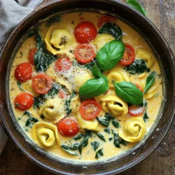 To make One-Pot Creamy Tuscan Tortellini, gather these ingredients: - 1 tablespoon olive oil - 3 cloves garlic, minced - 1 medium onion, diced - 2 cups vegetable broth - 1 cup heavy cream - 16 oz refrigerated cheese tortellini - 1 cup cherry tomatoes, halved - 2 cups fresh spinach - 1 teaspoon Italian seasoning - Salt and pepper to taste - ½ cup grated parmesan cheese - Fresh basil leaves (for garnish) Each ingredient plays a key role in flavor. Here are some tips: - Olive oil: You can swap it with butter for a richer taste. - Vegetable broth: Chicken broth works well if you prefer meat flavor. - Heavy cream: Use half-and-half for a lighter version. - Cherry tomatoes: Any small tomato works, but halved is best. - Fresh spinach: If unavailable, use frozen spinach, but thaw it first. - Parmesan cheese: Grated pecorino or nutritional yeast can be good substitutes. To create this dish, you will need: - A large pot - A wooden spoon or spatula - A cutting board - A sharp knife - Measuring cups and spoons - A serving bowl or plates These tools make cooking easy and fun. With the right ingredients and tools, you’re set to make a delightful meal! First, gather all your ingredients. This makes cooking easier and faster. You will need: - 1 tablespoon olive oil - 3 cloves garlic, minced - 1 medium onion, diced - 2 cups vegetable broth - 1 cup heavy cream - 16 oz refrigerated cheese tortellini - 1 cup cherry tomatoes, halved - 2 cups fresh spinach - 1 teaspoon Italian seasoning - Salt and pepper to taste - ½ cup grated parmesan cheese - Fresh basil leaves (for garnish) Dice the onion and mince the garlic before you start cooking. This saves time later. Heat the olive oil in a large pot over medium heat. Add the diced onion. Sauté it for 3-4 minutes until it turns translucent. Next, add the minced garlic and stir for one more minute. Make sure you stir it often to avoid burning. Now, pour in the vegetable broth and heavy cream. Stir well and bring this mixture to a gentle simmer. Add the cheese tortellini and halved cherry tomatoes into the pot. Stir them in so the tortellini is fully submerged in the broth. Let it cook for 5-7 minutes. Stir occasionally until the tortellini is tender and cooked through. After that, add the fresh spinach, Italian seasoning, salt, and pepper. Cook for another 2 minutes until the spinach wilts down nicely. Once cooked, take the pot off the heat. Sprinkle the grated parmesan cheese over the top. Stir until it melts and blends into a creamy sauce. Taste the dish and adjust the seasoning if needed. For serving, ladle the tortellini into bowls. Garnish with fresh basil leaves and a sprinkle of extra parmesan. This adds a pop of color and flavor. Enjoy your meal! To cook tortellini just right, you need to watch the time. Follow the package instructions closely. Cooking the tortellini for 5-7 minutes is key. You want them tender but not mushy. Stir gently during cooking to keep them from sticking. If you overcook them, they can lose their shape and texture. For added depth, try using homemade vegetable broth instead of store-bought. Fresh herbs like thyme and oregano can boost flavor too. A squeeze of lemon juice at the end brightens the dish. If you love spice, add red pepper flakes. You can also swap in different veggies like bell peppers or zucchini for variety. If you're short on time, use pre-chopped vegetables. You can find these in many stores. This will cut your prep time in half. Consider using frozen tortellini, which cooks quickly. You can also make this dish ahead of time. It reheats well, so you can enjoy it later in the week. {{image_2}} You can easily make this dish vegetarian. Just swap out the heavy cream for a plant-based cream. Use almond or soy cream for a rich flavor. For a vegan option, use vegan cheese instead of parmesan. You still get a creamy taste without any animal products. Add extra veggies like bell peppers or mushrooms for more texture. Feel free to change the ingredients to suit your taste. Swap the cheese tortellini for spinach or mushroom tortellini. If you like spice, add red pepper flakes for heat. You can also try using different types of broth, like chicken broth for a heartier flavor. For a fresher taste, add lemon zest or juice before serving. This gives the dish a bright kick. Serve your creamy Tuscan tortellini with a crisp side salad. A simple mix of greens with olive oil and lemon works great. Garlic bread is another classic choice to soak up the sauce. For drinks, pair it with a light white wine. If you want something non-alcoholic, iced tea or sparkling water is refreshing. Enjoy this dish hot and garnished with fresh basil for a lovely touch. After you enjoy your One-Pot Creamy Tuscan Tortellini, store any leftovers in an airtight container. This keeps it fresh and tasty. Make sure the dish cools to room temperature before sealing it. You can keep it in the fridge for up to three days. When you're ready to eat, check for any off smells or changes in texture. If you want to save some for later, you can freeze it! Portion the tortellini into freezer-safe containers or bags. Make sure to leave some space at the top for expansion. It can stay good in the freezer for about three months. To enjoy it later, just thaw it overnight in the fridge before reheating. To reheat your tortellini, the stovetop works best. Pour the leftovers into a pot over medium heat. Add a splash of milk or broth to keep it creamy. Stir often until heated through. You can also use the microwave, but be sure to cover it. Heat in short bursts, stirring in between, to avoid hot spots. Enjoy your creamy dish just like the first time! Yes, you can use frozen tortellini. Just add it directly to the pot. You may need to cook it a bit longer. Check the package for exact cooking times. Frozen tortellini is a great option when you want something easy and fast. To add spice, include crushed red pepper flakes. Start with a pinch and adjust to your taste. You can also add chopped jalapeños or a splash of hot sauce. These options will boost the flavor and heat of your creamy Tuscan tortellini. This dish pairs well with a side salad or garlic bread. A fresh green salad adds crunch and a light touch. Garlic bread is perfect for dipping in the creamy sauce. You can also serve it with a glass of white wine for a lovely meal. In this post, we explored the complete guide to making creamy Tuscan tortellini. You learned about the ingredients needed, followed step-by-step cooking instructions, and picked up tips for perfect results. I shared variations to cater to different diets and offered storage info for leftovers. Finally, we tackled common questions about the dish. Now, you have all the tools to create a delicious meal that anyone can enjoy. Get cooking!