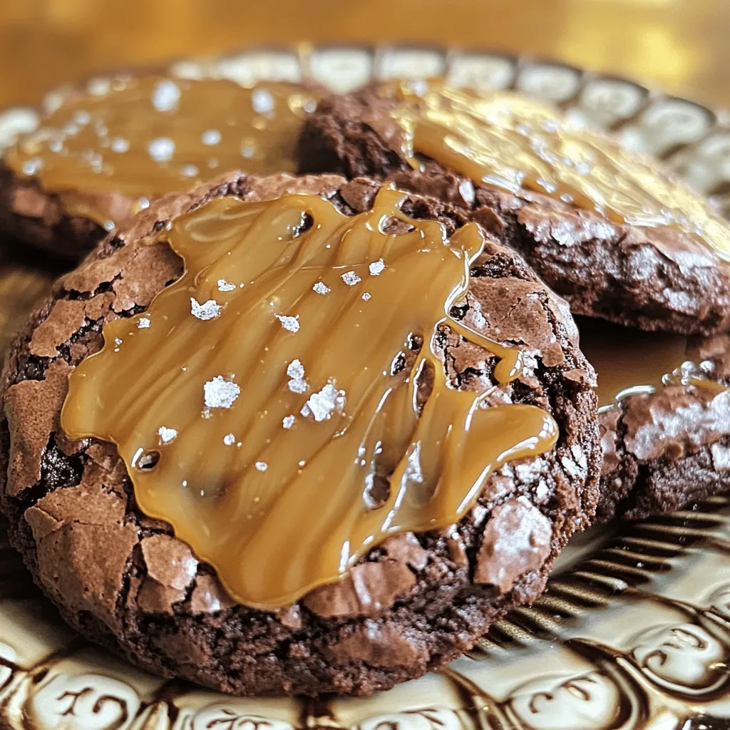 To make the Caramel Mocha Brownie Cookies, gather these key ingredients: - 1 cup unsalted butter, melted - 1 cup granulated sugar - 1 cup packed brown sugar - 2 large eggs - 2 teaspoons vanilla extract - 1 cup all-purpose flour - ½ cup unsweetened cocoa powder - 1 teaspoon baking powder - ½ teaspoon baking soda - ½ teaspoon salt - 1 cup semi-sweet chocolate chips - ½ cup brewed espresso or strong coffee, cooled - ½ cup caramel sauce, plus extra for drizzling - Sea salt for topping Each ingredient plays a vital role in creating rich flavors. The unsalted butter adds moisture, while both sugars give the cookies a sweet crunch. The eggs act as a binder, ensuring the cookies hold together. Vanilla extract enhances the overall taste, making each bite fragrant. Using all-purpose flour and cocoa powder gives the cookies their brownie-like texture. Baking powder and baking soda help them rise and become soft. A pinch of salt balances the sweetness and enhances flavor. Semi-sweet chocolate chips create melty pockets of chocolate. Brewed espresso or strong coffee adds a delightful mocha flavor. The caramel sauce brings a sweet, gooey richness, while sea salt flakes elevate the taste to perfection. With these ingredients, you are ready to create cookies that are truly irresistible. - Preheat your oven to 350°F (175°C). This is key for even baking. - Line a baking sheet with parchment paper. This helps cookies not stick. - In a large bowl, combine 1 cup of melted butter, 1 cup of granulated sugar, and 1 cup of brown sugar. - Whisk them well until the mixture is smooth. - Now, add in 2 large eggs and 2 teaspoons of vanilla extract. - Beat this until it looks light and fluffy. - In another bowl, sift together 1 cup of all-purpose flour, ½ cup of unsweetened cocoa powder, 1 teaspoon of baking powder, ½ teaspoon of baking soda, and ½ teaspoon of salt. - Gradually mix this dry blend into your wet mixture. - Fold gently so you keep the air in. - Stir in ½ cup of cooled brewed espresso or strong coffee. This gives a nice mocha flavor. - Next, add 1 cup of semi-sweet chocolate chips. Mix until just combined. - Use a tablespoon or a cookie scoop to portion the dough onto the baking sheet. - Leave space between each dough ball; they will spread. - Drizzle a little caramel sauce on each cookie dough ball. - Lightly swirl it in with a toothpick or skewer. - Sprinkle a tiny pinch of sea salt on top. - Bake for 10-12 minutes. The edges should be set, but the centers may look soft. - Let the cookies cool on the sheet for 5 minutes. Then, transfer them to a wire rack to cool completely. To get the chewy brownie cookie you want, use melted butter. This helps create a soft, gooey center. Mix the sugars well with the butter. Make sure the eggs are at room temperature. This keeps your dough smooth and even. Don't overmix when adding the dry ingredients. Fold gently to keep air in the dough. This will help your cookies rise and stay chewy. Choosing the right chocolate or coffee can change your cookies. For a richer taste, use dark chocolate chips. You can also try a blend of semi-sweet and dark. If you like coffee, use a strong brew. Espresso adds a deep flavor. You can even experiment with flavored coffee to create unique tastes. Drizzling caramel can make your cookies look amazing. Use a squeeze bottle for control. This will help you create nice swirls on top. When swirling, be gentle. You want to mix it lightly without blending it in fully. After baking, add more caramel for a rich finish. A sprinkle of sea salt on top will balance the sweetness beautifully. {{image_2}} You can switch up the nuts in your cookies. Try using walnuts or pecans for a new twist. Both add great texture and flavor. Walnuts lend a rich, earthy taste, while pecans bring sweetness. Just chop them finely and fold them into the dough. This small change makes your caramel mocha brownie cookies even more special. If you need gluten-free cookies, swap all-purpose flour for a gluten-free blend. Many brands offer great options. For a dairy-free version, use plant-based butter and dairy-free chocolate chips. It still tastes amazing, and everyone can enjoy these cookies. These adjustments keep the deliciousness while meeting your dietary needs. You can make bite-sized cookies too! Just scoop smaller portions of dough onto your baking sheet. Bake them for about 8-10 minutes. Keep an eye on them to avoid overbaking. These mini treats are perfect for parties or a fun snack. Drizzle caramel on top as you would with regular cookies. Enjoy a little caramel mocha joy in each bite! To cool your cookies properly, first let them sit on the baking sheet for about five minutes. This helps them firm up. Then, move them to a wire rack. The air will flow around them, keeping them from getting soggy. If you stack warm cookies, they can stick together. Always let them cool completely before storing. You can store these cookies in an airtight container or a cookie jar. An airtight container keeps them fresh longer. It prevents air from getting in and drying them out. A cookie jar adds charm to your kitchen but may let air in. If you choose a jar, eat them quickly! Freezing cookies is a great way to keep them. To freeze, first let them cool completely. Then, place them in a single layer on a baking sheet. Freeze until solid, about one to two hours. After that, transfer them to a freezer bag. When you want to eat them, let them thaw at room temperature for a bit. You can enjoy them fresh with a warm cup of coffee! Yes, you can use instant coffee. Just mix it with hot water. Use half the amount of instant coffee as espresso for the same flavor. Look for set edges and slightly soft centers. They should not look raw. The cookies will firm up as they cool. Yes, you can use chocolate sauce or peanut butter. Try different flavors to find your favorite twist. If cookies spread too much, chill the dough before baking. This helps them hold their shape better during baking. These cookies stay fresh for about 5 days in an airtight container. You can also freeze them for longer storage. This guide covered all the key steps to make delicious caramel mocha brownie cookies. You learned about the ingredients, how to mix and bake them, and some handy tips for great results. Don’t forget to try variations, like nuts or mini cookies, to switch things up. With proper storage, they will stay fresh longer, too. Enjoy your baking, and remember, every batch can be a bit different. Happy baking!