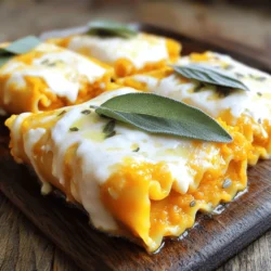 - 9 lasagna noodles - 2 cups roasted pumpkin puree - 1 cup ricotta cheese - 1 cup shredded mozzarella cheese - 1/2 cup grated Parmesan cheese - 1 tablespoon fresh sage, finely chopped - 1/2 teaspoon garlic powder - Salt and pepper to taste - 2 cups Alfredo sauce (store-bought or homemade) - Olive oil - Fresh sage leaves for garnish - Extra mozzarella for topping Gathering the right ingredients is key to making Roasted Pumpkin Sage Alfredo Lasagna Roll Ups. Start with lasagna noodles. I prefer the regular kind for a classic taste. Next, the star ingredient: roasted pumpkin puree. This gives the dish a warm, sweet flavor. For the creamy filling, ricotta cheese adds richness. Shredded mozzarella melts beautifully, while grated Parmesan gives a nice salty kick. Don't forget fresh sage, which adds a fragrant touch. Garlic powder will enhance the taste. Salt and pepper are also important for balance. For the sauce, you can use store-bought Alfredo or make your own. Either way, it needs to be creamy and rich. A drizzle of olive oil will keep everything moist. Finally, fresh sage leaves are a lovely garnish. Extra mozzarella on top adds that golden finish after baking. When all these ingredients come together, they create a dish that is both comforting and elegant. First, boil the lasagna noodles. Cook them until they are al dente. This will take about 8-10 minutes. Drain them and lay them flat on a clean towel. This helps them cool and prevents sticking. In a mixing bowl, combine the roasted pumpkin puree, ricotta cheese, and mozzarella. Add the grated Parmesan, chopped sage, garlic powder, salt, and pepper. Mix well until everything is creamy and smooth. This filling is the heart of the dish. Take a cooled lasagna noodle and lay it flat on your workspace. Spread about 3-4 tablespoons of the filling along the noodle. Carefully roll it up from one end to the other. Place the roll seam-side down in a baking dish. Repeat this step for all the noodles and filling. Then pour the remaining Alfredo sauce over the rolls. Top with extra mozzarella for a delicious crust. Cover the baking dish with foil and place it in a preheated oven at 375°F (190°C). Bake for 25 minutes. After that, remove the foil and bake for another 15 minutes. The cheese should be bubbly and golden brown. Let it sit for about 5 minutes before serving. Garnish with fresh sage leaves for a tasty touch. To get the right filling consistency, mix the roasted pumpkin puree and cheeses well. You want it smooth but not too loose. If it feels thick, add a splash of milk or some more Alfredo sauce. For seasoning, taste as you mix. Adjust salt and pepper to your liking. A hint of nutmeg can also add depth to the flavor. For perfect lasagna noodles, cook them al dente. This means they should be firm but not hard. Follow the package instructions closely. After cooking, lay the noodles flat on a clean towel. This prevents them from sticking. When baking, cover the dish for the first part of the time. This helps the filling heat up without drying out. Uncover it later to brown the cheese. For a beautiful presentation, serve roll-ups on individual plates. Drizzle some Alfredo sauce around the roll-ups. Add a sprig of fresh sage on top for a pop of color. Pair this dish with a light salad or garlic bread. These sides balance the rich flavors and add freshness. Enjoy your meal with family and friends! {{image_2}} You can swap out cheeses for new tastes. Try goat cheese for a tangy flavor. A blend of mozzarella and gouda adds a nice smokiness. For the sauce, you can use a homemade Alfredo. A simple mix of cream, butter, and parmesan gives a fresh taste. For vegan options, use plant-based cheeses and a cashew cream sauce. You can easily make gluten-free rolls with rice noodles. Check labels for allergens, like dairy or nuts, and adjust the recipe as needed. Want to boost flavors? Add cooked chicken or sausage for protein. You can also mix in spinach or kale for extra nutrients. Roasted bell peppers or mushrooms also add great taste and texture. To keep your Roasted Pumpkin Sage Alfredo Lasagna Roll Ups fresh, store leftovers in the fridge. Place them in an airtight container. This helps maintain their flavor and texture. You can also cover them tightly with plastic wrap or aluminum foil. Store for up to three days. You can freeze these roll ups, but the method varies. For unbaked rolls, wrap each one tightly in plastic wrap. Then, place them in a freezer bag. They can last up to three months this way. If you want to freeze baked rolls, let them cool first. Then, store them in a freezer-safe container. Just like with unbaked rolls, these can also last up to three months. When you’re ready to enjoy, thaw them in the fridge overnight. To reheat, bake the unbaked rolls straight from the freezer. Just add about ten extra minutes to the baking time. For baked rolls, heat in the oven at 350°F (175°C) for about 25 minutes. Cover with foil to prevent burning. Enjoy your tasty meal! To make homemade Alfredo sauce, you need just a few key ingredients. Start with: - 1/2 cup butter - 1 cup heavy cream - 1 cup grated Parmesan cheese - Salt and pepper to taste 1. Melt the butter in a pan over medium heat. 2. Add the heavy cream and stir well. 3. Let it simmer for 2-3 minutes. 4. Stir in the Parmesan cheese until melted. 5. Season with salt and pepper. This sauce is rich and creamy, making it perfect for your lasagna roll-ups. Yes, you can make this recipe ahead of time. Prepare the roll-ups and place them in the baking dish. Cover them well and store in the fridge for up to 24 hours. When you are ready to bake, pour the Alfredo sauce on top and bake as directed. This saves time on busy nights. If you don’t have pumpkin puree, you can use: - Butternut squash puree - Sweet potato puree - Carrot puree These options provide a similar texture and sweetness. You can even mix them for unique flavors. You can store leftovers in the fridge for about 3-5 days. Keep them in an airtight container. When you're ready to enjoy them, just reheat in the oven or microwave until warm. Yes, you can use no-boil lasagna noodles! Make sure to add extra sauce or water to help them cook properly. This will ensure your roll-ups turn out tender and delicious. This blog post covered a tasty pumpkin lasagna roll-up recipe. We reviewed the main ingredients like lasagna noodles, pumpkin puree, and cheeses. Then, I shared step-by-step instructions, including how to prepare noodles and make the filling. You learned tips for perfect texture and storage, plus variations for your diet. Incorporating these ideas will make your meal fun and flavorful. Enjoy your cooking adventure, and share your tasty results with friends!