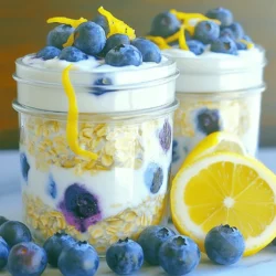 - 1 cup rolled oats - 1 cup almond milk (or any milk of your choice) - 1/2 cup Greek yogurt (plain or vanilla) - Zest of 1 lemon - 2 tablespoons honey or maple syrup - 1 cup fresh blueberries (plus extra for topping) - Pinch of sea salt The key ingredients make this dish bright and tasty. Rolled oats are the base, giving it a hearty texture. Almond milk keeps it creamy, while Greek yogurt adds protein. The lemon zest and juice bring a refreshing zing. Honey or maple syrup sweetens it just right. Fresh blueberries add bursts of flavor and color. A pinch of sea salt balances all the tastes. - Chia seeds for extra fiber - Nuts for added crunch - Cinnamon for warmth You can customize your oats with fun add-ins. Chia seeds boost fiber and keep you full. Nuts add a nice crunch and healthy fats. A sprinkle of cinnamon gives warmth and depth. These options let you make the recipe your own! 1. Start by taking a medium-sized bowl. 2. Combine 1 cup of rolled oats with 1 cup of almond milk. Stir until mixed well. 3. Next, add 1/2 cup of Greek yogurt. You can use plain or vanilla. 4. Add the zest of 1 lemon, 2 tablespoons of honey or maple syrup, and 1/2 teaspoon of vanilla extract. 5. Sprinkle in a pinch of sea salt for flavor. Mix everything thoroughly. 6. Now, gently fold in 1 cup of fresh blueberries. Be careful not to crush them. 1. Divide the mixture evenly into two jars or airtight containers. 2. Seal the containers tightly. Place them in the fridge overnight. This allows the oats to soak up all the flavors. 1. When ready to eat, take the jars out of the fridge. 2. Give the oats a good stir. If they seem too thick, add a splash of almond milk. 3. Top with extra blueberries and a drizzle of honey or maple syrup, if you like. Enjoy your flavorful creation! To change the thickness of your overnight oats, you can add more liquid. If you want it thicker, use less milk. Try adjusting the amount of Greek yogurt as well. For gluten-free options, use certified gluten-free oats. This ensures your dish stays safe for those with gluten sensitivities. Adding spices can elevate the taste. A pinch of cinnamon or nutmeg works well. You can also try adding a splash of lemon juice for more zing. For fruits, mix in strawberries, raspberries, or bananas. Each fruit adds its unique flavor and texture. Experiment and find your favorite combo! To make larger amounts, simply double or triple the recipe. Use a big bowl for mixing and divide it into smaller jars. This makes it easy to grab a quick breakfast. Store them in single servings for quick access. It’s perfect for busy mornings! {{image_2}} You can mix and match fruits in your overnight oats. - Mixed berries: Use strawberries, raspberries, or blackberries for a colorful twist. - Peach or mango alternatives: Chopped peaches or mango add a sweet and juicy flavor. These options let you explore different tastes and keep breakfast exciting. If you want a dairy-free version, simply swap out the yogurt and milk. - Using coconut yogurt: This creamy option gives a tropical touch. - Alternative milks: Almond, oat, or soy milk work well too. These swaps make the recipe suitable for those avoiding dairy. You can change the sweeteners to fit your taste. - Agave nectar: This liquid sweetener dissolves easily and adds a mild flavor. - Stevia or monk fruit: These are great low-calorie choices for sweetness. Using different sweeteners can help you find the right balance for your oats. To keep your lemon blueberry overnight oats fresh, use air-tight containers. These containers lock in moisture and flavor. When storing leftovers, make sure to cover them tightly. This helps prevent the oats from drying out or absorbing odors from your fridge. You can freeze overnight oats for later use. First, place them in freezer-safe containers. Leave some space at the top for expansion. To thaw, move the oats to the fridge overnight. If you’re in a hurry, you can microwave them for a minute, stirring halfway through. In the fridge, your overnight oats will last for about three to five days. Always check for signs of spoilage. If the oats smell sour or have an odd texture, it's best to toss them. Fresh ingredients are key to enjoying every bite. Yes, you can make these overnight oats vegan. For the almond milk, use any plant-based milk you like, such as oat or coconut milk. Replace Greek yogurt with coconut yogurt or any other dairy-free yogurt. For sweeteners, maple syrup is a great choice, as it is vegan-friendly. Overnight oats can last up to five days in the fridge. Store them in airtight containers to keep them fresh. If you notice any change in smell or texture, it’s best to toss them out. Yes, you can enjoy overnight oats warm. To heat them, pour the oats into a microwave-safe bowl. Heat for about 30 seconds to a minute. Stir and check the temperature. If it’s not warm enough, heat a little longer. Overnight oats are packed with fiber, protein, and vitamins. They help keep you full and satisfied. Rolled oats provide slow-releasing energy. Greek yogurt adds protein and probiotics for gut health. Blueberries offer antioxidants and vitamins. Honey or maple syrup adds natural sweetness without refined sugar. This meal is a great start to your day! Overnight oats are simple and fun to make. You mix rolled oats, milk, Greek yogurt, and flavorings. Don’t forget the blueberries! You can adjust the thickness and add your favorite fruits. Batch prep works well for busy days. Store them right for fresh breakfasts. Remember, you can enjoy them cold or warm. Making overnight oats will keep mornings easy and tasty. Explore different flavors and find what you love! Enjoy your new breakfast adventure!