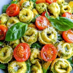 For this salad, I use 12 oz of tortellini. You can choose cheese or any filling you like. The tortellini adds a nice bite to the dish and holds the creamy pesto well. Adding fresh vegetables makes the salad colorful and tasty. I use: - 1 cup cherry tomatoes, halved - 1 cup baby spinach, roughly chopped - 1/4 cup red onion, finely chopped These veggies give the salad crunch and freshness. The tomatoes burst with flavor, while spinach adds a healthy touch. The creamy dressing is what makes this salad special. You will need: - 1/2 cup pesto (store-bought or homemade) - 1/4 cup cream cheese, softened - 1/4 cup olive oil This mix creates a rich and smooth sauce. If it's too thick, just add a bit of pasta water to loosen it. For added flavor, I recommend using: - Salt and pepper to taste - Fresh basil leaves for garnish The salt and pepper enhance the dish, while fresh basil gives a nice aroma and extra taste. You can never go wrong with a sprinkle of grated Parmesan cheese on top! Start by bringing a large pot of salted water to a boil. Add your tortellini to the water. Cook for about 3 to 5 minutes. You know it’s ready when the tortellini float to the top. Drain the pasta and rinse it under cold water. This cools it down and stops the cooking. In a medium bowl, mix together the pesto, cream cheese, and olive oil. Use a whisk to blend everything together until it’s smooth. If your dressing feels too thick, add a bit of pasta water. This helps make it creamier and easier to mix. Take a large mixing bowl. Combine the cooked tortellini, halved cherry tomatoes, chopped spinach, and red onion. Pour the creamy dressing over the salad. Toss everything gently until each piece is coated in the dressing. Now, add the grated Parmesan cheese to your salad. Gently fold it in with a spatula. Be careful not to break the tortellini. Taste your salad and add salt and pepper as needed. Cover your bowl with plastic wrap. Place it in the fridge for at least 30 minutes. This chilling time lets all the flavors blend together. It makes the salad even tastier. When you’re ready to serve, give the salad a good toss. Garnish with fresh basil leaves and some extra Parmesan if you like. This adds a nice touch and makes the dish look beautiful. Enjoy your creamy pesto tortellini pasta salad with friends or family! To make the best tortellini, start with fresh pasta if you can. Fresh tortellini has a soft, tender bite. If you use dried tortellini, follow the cooking time on the package. When the tortellini floats, it’s done. Drain it well and rinse with cold water. This stops the cooking and keeps the pasta firm. You can customize the creamy dressing to suit your taste. If you like it richer, add more cream cheese. For a lighter option, use Greek yogurt instead. Adding lemon juice gives a fresh zing. If you want more flavor, toss in some garlic powder or a pinch of red pepper flakes. Mixing flavors will elevate your salad. Try adding roasted red peppers for sweetness or artichokes for a savory touch. Fresh herbs like parsley or dill can add brightness. Nuts like pine nuts or walnuts add crunch. Experiment and find your favorite combination! {{image_2}} You can boost the protein in your creamy pesto tortellini pasta salad. Try adding grilled chicken, shrimp, or chickpeas. These options add flavor and make the dish more filling. If you want a vegetarian choice, use tofu or edamame. Just cube the tofu and sauté it lightly for a nice texture. Feel free to mix in other vegetables. Bell peppers, cucumbers, or zucchini work great in this salad. You can also use roasted vegetables for a smoky flavor. Just chop them small, so they blend well with the pasta and pesto. This keeps the dish fresh and colorful. If you have dietary needs, you can change some ingredients. For a gluten-free option, use gluten-free tortellini. If you need dairy-free, look for dairy-free cheese and cream cheese. You can even make your own pesto with nuts and nutritional yeast instead of cheese. This keeps the creamy pesto tortellini pasta salad tasty and suitable for everyone. You can store leftover creamy pesto tortellini pasta salad in the fridge. Use an airtight container to keep it fresh. The pasta salad stays good for about 3-4 days. Before serving, check for freshness and give it a stir. If you want to freeze your pasta salad, it's best to do so without the dressing. The creamy texture can change when thawed. To freeze, place the cooled tortellini and veggies in a freezer-safe bag. Remove as much air as possible. It can last up to 3 months in the freezer. When you’re ready to enjoy it, thaw the salad in the fridge overnight. You can reheat the tortellini in a pot over low heat. Add a splash of olive oil or a little pasta water to keep it creamy. Stir gently and serve warm. Creamy pesto tortellini pasta salad lasts about 3 to 5 days in the fridge. Store it in an airtight container to keep it fresh. After a few days, check for any off smells or textures before eating. Yes, you can use homemade pesto for this recipe. Fresh pesto adds great flavor and richness. If you make it, just blend fresh basil, garlic, nuts, cheese, and olive oil together. This will make your pasta salad even more special! Creamy pesto tortellini pasta salad pairs well with grilled chicken, garlic bread, or a side of fresh fruit. You can also enjoy it with a light soup or a crisp green salad. These sides will balance the richness of the pasta. Yes, this pasta salad is excellent for meal prep. You can make it ahead of time and store it in the fridge. It keeps well and tastes great even after a few days. Just remember to give it a good stir before serving. To wrap it up, we've covered how to make a tasty creamy pesto tortellini pasta salad. We discussed key ingredients, from the tortellini to fresh veggies and creamy dressings. I shared step-by-step cooking tips, along with ways to customize and store your salad. Remember, you can add protein or swap ingredients to fit your diet. This dish is perfect for meal prep and sharing. Enjoy your cooking adventure and create a salad that everyone will love!