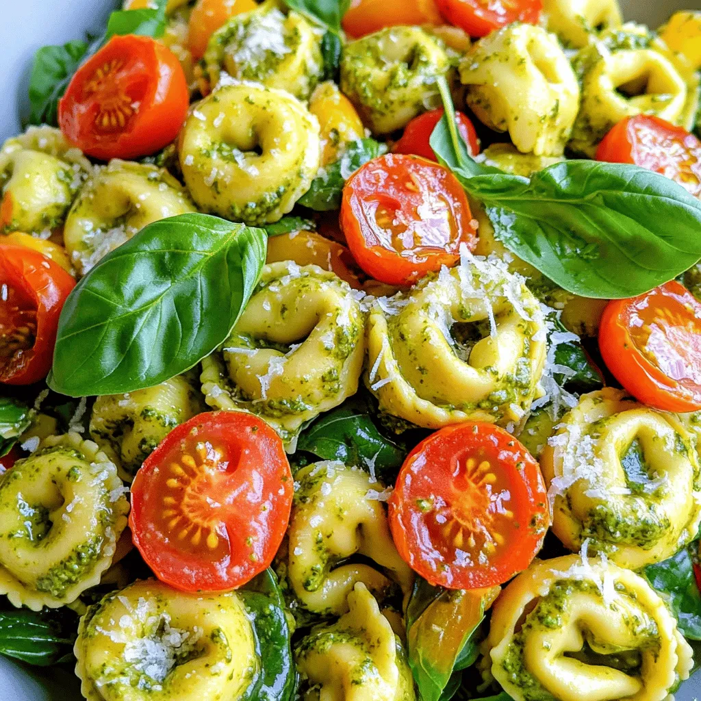 For this salad, I use 12 oz of tortellini. You can choose cheese or any filling you like. The tortellini adds a nice bite to the dish and holds the creamy pesto well. Adding fresh vegetables makes the salad colorful and tasty. I use: - 1 cup cherry tomatoes, halved - 1 cup baby spinach, roughly chopped - 1/4 cup red onion, finely chopped These veggies give the salad crunch and freshness. The tomatoes burst with flavor, while spinach adds a healthy touch. The creamy dressing is what makes this salad special. You will need: - 1/2 cup pesto (store-bought or homemade) - 1/4 cup cream cheese, softened - 1/4 cup olive oil This mix creates a rich and smooth sauce. If it's too thick, just add a bit of pasta water to loosen it. For added flavor, I recommend using: - Salt and pepper to taste - Fresh basil leaves for garnish The salt and pepper enhance the dish, while fresh basil gives a nice aroma and extra taste. You can never go wrong with a sprinkle of grated Parmesan cheese on top! Start by bringing a large pot of salted water to a boil. Add your tortellini to the water. Cook for about 3 to 5 minutes. You know it’s ready when the tortellini float to the top. Drain the pasta and rinse it under cold water. This cools it down and stops the cooking. In a medium bowl, mix together the pesto, cream cheese, and olive oil. Use a whisk to blend everything together until it’s smooth. If your dressing feels too thick, add a bit of pasta water. This helps make it creamier and easier to mix. Take a large mixing bowl. Combine the cooked tortellini, halved cherry tomatoes, chopped spinach, and red onion. Pour the creamy dressing over the salad. Toss everything gently until each piece is coated in the dressing. Now, add the grated Parmesan cheese to your salad. Gently fold it in with a spatula. Be careful not to break the tortellini. Taste your salad and add salt and pepper as needed. Cover your bowl with plastic wrap. Place it in the fridge for at least 30 minutes. This chilling time lets all the flavors blend together. It makes the salad even tastier. When you’re ready to serve, give the salad a good toss. Garnish with fresh basil leaves and some extra Parmesan if you like. This adds a nice touch and makes the dish look beautiful. Enjoy your creamy pesto tortellini pasta salad with friends or family! To make the best tortellini, start with fresh pasta if you can. Fresh tortellini has a soft, tender bite. If you use dried tortellini, follow the cooking time on the package. When the tortellini floats, it’s done. Drain it well and rinse with cold water. This stops the cooking and keeps the pasta firm. You can customize the creamy dressing to suit your taste. If you like it richer, add more cream cheese. For a lighter option, use Greek yogurt instead. Adding lemon juice gives a fresh zing. If you want more flavor, toss in some garlic powder or a pinch of red pepper flakes. Mixing flavors will elevate your salad. Try adding roasted red peppers for sweetness or artichokes for a savory touch. Fresh herbs like parsley or dill can add brightness. Nuts like pine nuts or walnuts add crunch. Experiment and find your favorite combination! {{image_2}} You can boost the protein in your creamy pesto tortellini pasta salad. Try adding grilled chicken, shrimp, or chickpeas. These options add flavor and make the dish more filling. If you want a vegetarian choice, use tofu or edamame. Just cube the tofu and sauté it lightly for a nice texture. Feel free to mix in other vegetables. Bell peppers, cucumbers, or zucchini work great in this salad. You can also use roasted vegetables for a smoky flavor. Just chop them small, so they blend well with the pasta and pesto. This keeps the dish fresh and colorful. If you have dietary needs, you can change some ingredients. For a gluten-free option, use gluten-free tortellini. If you need dairy-free, look for dairy-free cheese and cream cheese. You can even make your own pesto with nuts and nutritional yeast instead of cheese. This keeps the creamy pesto tortellini pasta salad tasty and suitable for everyone. You can store leftover creamy pesto tortellini pasta salad in the fridge. Use an airtight container to keep it fresh. The pasta salad stays good for about 3-4 days. Before serving, check for freshness and give it a stir. If you want to freeze your pasta salad, it's best to do so without the dressing. The creamy texture can change when thawed. To freeze, place the cooled tortellini and veggies in a freezer-safe bag. Remove as much air as possible. It can last up to 3 months in the freezer. When you’re ready to enjoy it, thaw the salad in the fridge overnight. You can reheat the tortellini in a pot over low heat. Add a splash of olive oil or a little pasta water to keep it creamy. Stir gently and serve warm. Creamy pesto tortellini pasta salad lasts about 3 to 5 days in the fridge. Store it in an airtight container to keep it fresh. After a few days, check for any off smells or textures before eating. Yes, you can use homemade pesto for this recipe. Fresh pesto adds great flavor and richness. If you make it, just blend fresh basil, garlic, nuts, cheese, and olive oil together. This will make your pasta salad even more special! Creamy pesto tortellini pasta salad pairs well with grilled chicken, garlic bread, or a side of fresh fruit. You can also enjoy it with a light soup or a crisp green salad. These sides will balance the richness of the pasta. Yes, this pasta salad is excellent for meal prep. You can make it ahead of time and store it in the fridge. It keeps well and tastes great even after a few days. Just remember to give it a good stir before serving. To wrap it up, we've covered how to make a tasty creamy pesto tortellini pasta salad. We discussed key ingredients, from the tortellini to fresh veggies and creamy dressings. I shared step-by-step cooking tips, along with ways to customize and store your salad. Remember, you can add protein or swap ingredients to fit your diet. This dish is perfect for meal prep and sharing. Enjoy your cooking adventure and create a salad that everyone will love!