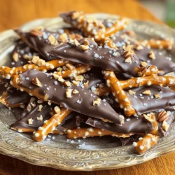 To make this tasty salted caramel pretzel bark, gather these items: - 2 cups pretzel sticks - 1 cup semi-sweet chocolate chips - 1 cup caramel sauce - 1 teaspoon sea salt - 1/2 cup chopped nuts (like pecans or almonds) - Optional: 1/4 cup flaked sea salt for garnish When choosing pretzel sticks, look for thicker ones. They hold up better and add crunch. For the chocolate, semi-sweet chocolate chips work best for a nice balance of sweet and salty. Always pick a high-quality caramel sauce. This helps in achieving a smooth texture and rich taste. For the nuts, select your favorites. Pecans give a nice earthy flavor, while almonds add a subtle crunch. If you want extra saltiness, grab some flaked sea salt for that perfect finish. If you need a gluten-free option, use gluten-free pretzels. For a nut-free bark, skip the nuts or replace them with seeds. You can use dairy-free chocolate chips if you prefer a vegan treat. The caramel sauce can also be made from coconut milk for a unique twist. This way, everyone can enjoy this delightful snack! Gather all your ingredients first. You will need: - 2 cups pretzel sticks - 1 cup semi-sweet chocolate chips - 1 cup caramel sauce - 1 teaspoon sea salt - 1/2 cup chopped nuts (like pecans or almonds) - Optional: 1/4 cup flaked sea salt for garnish Start by preheating your oven to 350°F (175°C). Line a baking sheet with parchment paper. This helps with easy cleanup later. Spread the pretzel sticks in a single layer on the sheet. Make sure they form a nice rectangle or square. Next, bake the pretzels for about 5 minutes. This makes them a bit crisp and easy to coat. While they bake, prepare your chocolate. In a microwave-safe bowl, add the semi-sweet chocolate chips. Melt them in 30-second bursts. Stir after each burst until you have a smooth mix. Once the pretzels are done, take them out of the oven. Drizzle the melted chocolate evenly over the pretzels. Ensure all the pretzels get a good coat. Now, heat the caramel sauce in another microwave-safe bowl. It should warm up in about 20-30 seconds. When it's warm and pourable, drizzle it over the chocolate-covered pretzels. This creates a lovely marbled look. Now it’s time to add some crunch. Sprinkle the chopped nuts evenly on top of the caramel. This adds great texture and flavor. Finally, sprinkle the sea salt over everything. This gives you that perfect sweet and salty mix. Place the baking sheet in the fridge for about 1 hour. This lets everything set well. Once it’s firm, you can break the bark into pieces. Serve them up or store in an airtight container. Enjoy your tasty treat! To get smooth chocolate, use semi-sweet chocolate chips. Place them in a microwave-safe bowl. Heat the chocolate in 30-second bursts. Stir well after each heating. This method helps prevent burning. If the chocolate is thick, add a teaspoon of oil. This makes it smoother. You want it to pour easily over the pretzels. Warm your caramel sauce before using. Heat it in the microwave for 20-30 seconds. This makes it easy to drizzle. Pour the warm caramel slowly over the chocolate. Use a spatula to spread it evenly. This ensures every bite has that sweet flavor. If you want a fun pattern, drizzle in a back-and-forth motion. Use sea salt for the best flavor. Sprinkle it lightly over the caramel layer. Start with a small pinch and taste. You can always add more salt later. Too much salt can overpower the sweet taste. If you're unsure, try using flaked sea salt. It gives a nice crunch and a balanced flavor. {{image_2}} You can change the nuts to mix up the taste. Pecans and almonds work great. Walnuts add a nice crunch too. If you want a sweeter bite, try cashews. You can even skip nuts if you prefer plain bark. While semi-sweet chocolate is tasty, dark chocolate brings a rich flavor. White chocolate adds a creaminess that many love. You can even mix different chocolates for a fun look. Just remember, each type will change the bark's taste a bit. Adding flavors can make your bark even better. A splash of vanilla enhances the caramel taste. For a kick, try a bit of espresso powder. It pairs well with chocolate and caramel. You can experiment with spices like cinnamon too. To keep your salted caramel pretzel bark fresh, store it in an airtight container. Make sure the bark is completely cool before you seal it. If you stack pieces, place parchment paper between layers. This avoids sticking and keeps each piece intact. When stored properly, pretzel bark lasts about one week at room temperature. If you want it to last longer, consider refrigeration. The cold helps maintain its crunch and flavor. Always check for any signs of spoilage before eating. If it looks or smells off, it’s best to toss it out. You can freeze pretzel bark for up to three months. Cut it into pieces and wrap each piece in plastic wrap. Then, place the wrapped pieces in a freezer bag. When you're ready to enjoy it, let it thaw at room temperature. Avoid microwaving it, as this can ruin the texture. To make Salted Caramel Pretzel Bark, you need just a few steps. Start by preheating your oven to 350°F (175°C). Line a baking sheet with parchment paper. Spread 2 cups of pretzel sticks on the sheet in a single layer. Bake them for about 5 minutes. This step makes them crisp. Next, melt 1 cup of semi-sweet chocolate chips in a microwave-safe bowl. Do this in 30-second bursts, stirring in between. Once smooth, drizzle the chocolate over the pretzels. Then, heat 1 cup of caramel sauce in another bowl for about 20-30 seconds. Drizzle this over the chocolate. Sprinkle chopped nuts and sea salt on top. Finally, refrigerate for one hour to set. Break into pieces and enjoy! Yes, you can use store-bought caramel sauce. It saves time and effort. Just make sure it is pourable. You can heat it slightly in the microwave if needed. This will help it drizzle better over the pretzels. Store-bought options work great if you want a quick treat. If your chocolate isn't melting well, there are a few fixes. First, ensure you’re using a microwave-safe bowl. Avoid getting any water in the chocolate, as this can cause it to seize. If it’s still clumpy after 30 seconds, stir it well and heat again in short bursts. You can also try adding a tiny bit of coconut oil. This will help the chocolate melt smoothly and give it a nice shine. This blog post covered how to make perfect salted caramel pretzel bark. We looked at ingredient choices, the step-by-step process, tips for success, and tasty variations. I hope these ideas inspire you to create your own version. Remember, the best bark comes from good ingredients and careful melting. Enjoy experimenting with flavors and textures. Your pretzel bark will be a hit, whether for a snack or a gift. Happy baking!