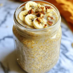 To make these tasty overnight oats, gather these main ingredients: - 1 cup rolled oats - 1 cup almond milk (or any milk of choice) - 1 teaspoon vanilla extract - 1 teaspoon chai spice mix (cinnamon, cardamom, ginger, cloves) - 1 tablespoon maple syrup (or honey) - 1 tablespoon chia seeds These ingredients create a creamy, flavorful base for your oats. The rolled oats soak up the milk, making them soft. The vanilla and chai spice mix bring warmth and sweetness to every bite. For an extra creamy texture, consider adding: - 1/2 cup Greek yogurt Greek yogurt gives the oats a rich, smooth feel. It also boosts protein, making your breakfast more filling. You can skip it if you prefer a lighter version. Top your oats with these delicious options: - Sliced bananas - Chopped nuts (like walnuts or almonds) - A sprinkle of extra chai spice These toppings add crunch and flavor. Sliced bananas give natural sweetness. Chopped nuts add a nice bite. A dash of chai spice enhances the warm flavors of the oats. Try different combinations to find your favorite! To start, grab a mixing bowl. Add 1 cup of rolled oats. Pour in 1 cup of almond milk, or any milk you prefer. Next, add 1 teaspoon of vanilla extract for that lovely flavor. Sprinkle in 1 teaspoon of chai spice mix. This mix often has cinnamon, cardamom, ginger, and cloves. Then, drizzle in 1 tablespoon of maple syrup or honey for sweetness. If you want a creamier texture, add 1/2 cup of Greek yogurt. Finally, stir in 1 tablespoon of chia seeds. This adds texture and nutrition. Mix all the ingredients well until combined. Once everything is mixed, transfer the oats to a mason jar or a covered container. Seal it tightly and place it in the fridge. Let the oats soak overnight, or for at least 4 hours. This soaking time is key. It helps the oats absorb the milk and flavors. You want them soft and ready to eat in the morning. In the morning, take the jar out of the fridge. Give the oats a good stir. If they seem too thick, add a splash of milk to loosen them up. Now, it’s time to serve! You can eat straight from the jar or put them in a bowl. Top your oats with sliced bananas, chopped nuts, or a sprinkle of extra chai spice. These toppings add flavor and a nice crunch. Enjoy your delicious Vanilla Chai Latte Overnight Oats! To make your oats creamy, use Greek yogurt. It adds a rich taste. You can also add almond milk or any milk you like. Mix the yogurt in well with the other ingredients. This step helps create a smooth texture. If your oats are too thick in the morning, add a splash of milk. Stir until you reach your desired creaminess. The chai spice mix is key to great flavor. It usually includes cinnamon, cardamom, ginger, and cloves. You can adjust the spice amounts to fit your taste. Start with one teaspoon of the mix. If you love spice, feel free to add more. A little extra can really boost the flavor. You can also sprinkle more spice on top before serving. Make these oats in just ten minutes. Prepare a few jars at once for the week. Store them in your fridge for easy breakfasts. You can change up the toppings each day to keep things fresh. Sliced bananas, nuts, or a sprinkle of extra chai spice can all add variety. This way, you have a quick, yummy meal ready for busy mornings. {{image_2}} You can easily make this recipe dairy-free. Use almond milk, coconut milk, or oat milk. Each milk adds a unique taste. Almond milk keeps it light and nutty. Coconut milk gives it a creamy texture. Oat milk brings a rich flavor. Choose the one you like best! Spices can change the whole vibe of your oats. You can try using nutmeg or allspice for a warm twist. For a spicy kick, add a bit of black pepper. Cardamom adds a sweet and floral note. Mix and match to find your favorite blend! Fresh fruits and nuts can make your oats even better. Bananas add creaminess and sweetness. Berries add a burst of color and flavor. Apples bring a crunchy texture. For nuts, try walnuts or almonds for added crunch. You can also add seeds for extra nutrition! To store leftover overnight oats, use a sealed container. Glass mason jars work great. If you don’t finish your oats, keep them in the fridge. Make sure to cover them tightly. This keeps the oats fresh and tasty. Overnight oats stay good for about 3 to 5 days in the fridge. For the best taste, eat them within the first three days. Check for any strange smell or texture before eating. If they smell off or look funny, throw them away. Always stir well before serving. This helps mix the flavors again. You can freeze overnight oats for up to three months. To freeze, use an airtight container. Leave some space at the top because the oats expand. When you’re ready to eat, thaw them in the fridge overnight. You can also warm them in the microwave. Add a splash of milk to make them creamy again. Enjoy your tasty oats anytime! Overnight oats stay fresh in the fridge for up to five days. They taste best within the first three days. After that, they may lose their texture and flavor. Always check for any signs of spoilage before eating. Yes, you can use water instead of milk. However, using milk gives a creamier texture and richer flavor. If you want a lighter option, use unsweetened almond milk or oat milk. Both options work well to keep the oats moist. If you don't have Greek yogurt, use regular yogurt or dairy-free yogurt. You can also skip it altogether for a lighter version. For a creamy texture, try adding mashed banana or unsweetened applesauce. Both options add flavor and nutrition without the yogurt. In this post, we discussed making Vanilla Chai Latte Overnight Oats. First, we covered key ingredients, including spices and toppings. Then, we walked through simple steps for mixing and refrigerating. I shared tips for a creamy texture and time-saving meal prep. You learned variations, storage methods, and answers to common questions. Overnight oats are flexible and easy to customize. Enjoy your tasty breakfast or snack!