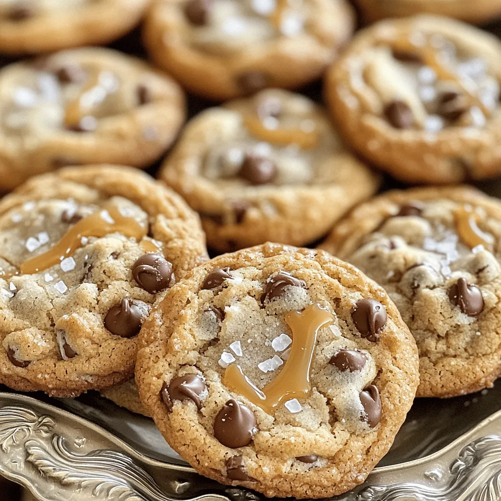 - 1 cup unsalted butter, softened - 1 cup brown sugar, packed - 1/2 cup granulated sugar - 2 large eggs - 1 teaspoon vanilla extract - 3 cups all-purpose flour - 1 teaspoon baking soda - 1/2 teaspoon salt - 1 cup crushed pretzels - 1 cup chocolate chips - 1/2 cup soft salted caramel, cut into small pieces - Sea salt flakes for topping In these cookies, the unsalted butter gives a rich flavor. The brown sugar adds depth and moisture. Granulated sugar helps the cookies spread out nicely. Eggs give structure and help bind everything together. Vanilla extract adds a warm, sweet taste. The dry mix includes all-purpose flour, baking soda, and salt. The flour forms the base, while baking soda helps them rise. Salt balances the sweetness, making each bite perfect. Crushed pretzels provide crunch and saltiness. Chocolate chips melt in the oven, creating gooey pockets of chocolate. Soft salted caramel pieces melt as they bake, adding a sweet and salty twist. Finally, sea salt flakes on top enhance the flavor. - Additional Toppings - Flavor Variations (e.g., using peanut butter) - Gluten-Free Substitutes You can add extra toppings like nuts or coconut for fun. For a twist, try peanut butter instead of some butter. This gives a new flavor profile. If you want a gluten-free option, use gluten-free flour instead of all-purpose flour. Each choice adds a personal touch to your cookies. Preheating the Oven Start by preheating your oven to 350°F (175°C). This step is crucial. A hot oven helps the cookies bake evenly. While the oven heats, you can prepare your baking sheets. Preparing Baking Sheets Line two baking sheets with parchment paper. This will stop the cookies from sticking. It also makes cleanup a breeze. Creaming Butter and Sugars In a large bowl, add 1 cup of softened unsalted butter, 1 cup of brown sugar, and 1/2 cup of granulated sugar. Use a mixer to cream these together until the mixture is light and fluffy. This process adds air, making your cookies soft. Incorporating Eggs and Vanilla Next, beat in 2 large eggs, one at a time. Then add 1 teaspoon of vanilla extract. Mix until everything is well combined. This adds great flavor and richness to your dough. Whisking Flour Mixture In another bowl, whisk together 3 cups of all-purpose flour, 1 teaspoon of baking soda, and 1/2 teaspoon of salt. This step ensures that the baking soda distributes evenly. Folding in Pretzels and Chocolate Chips Gradually add the dry mixture to the wet mixture. Stir until just combined. Now, fold in 1 cup of crushed pretzels, 1 cup of chocolate chips, and 1/2 cup of soft salted caramel pieces. This will create a tasty mix of flavors and textures. Forming the Cookie Dough Using a cookie scoop or tablespoon, drop rounded balls of dough onto the prepared baking sheets. Space them about two inches apart. This gives them room to spread while baking. Baking Time and Tips for Perfect Cookies Before baking, sprinkle a pinch of sea salt flakes on top of each cookie dough ball. Bake in your preheated oven for 10-12 minutes. The edges should be golden brown, but the centers must stay soft. After baking, let the cookies cool on the sheets for 5 minutes. Then, transfer them to a wire rack to cool completely. Enjoy the sweet and salty flavors! To make cookies soft and chewy, use room temperature butter. Cream it with sugars until fluffy, which adds air. This step helps create a light texture. Avoid overbaking. The cookies should be golden on the edges but still soft in the center. Let them cool on the baking sheet for five minutes. This helps them set without getting too hard. Add a pinch of cinnamon for warmth. You could also mix in some chopped nuts or toffee bits for a crunch. For a deeper flavor, swap the soft salted caramel for dark chocolate caramel. This change adds richness and a hint of bitterness. It balances the sweetness from the sugar and chocolate chips. Arrange cookies on a colorful plate. Drizzle extra caramel on top for a fancy touch. Sprinkle with more sea salt flakes for added flair. You can stack them high for a fun display. Serve with a side of ice cream for a delightful treat. This combo makes for a great dessert. {{image_2}} Gluten-Free Options You can easily make these cookies gluten-free. Use a gluten-free flour blend instead of all-purpose flour. Many brands work well in cookies, so choose one you like. Make sure the pretzels are also gluten-free. They add a nice crunch to the dough. Vegan Alternatives To make these cookies vegan, swap the butter for a plant-based butter. Use flax eggs instead of regular eggs. Mix 1 tablespoon of ground flaxseed with 2.5 tablespoons of water for each egg. This will help bind the cookies. You can also choose dairy-free chocolate chips for a fully vegan treat. Different Sweeteners You can play with sweeteners in this recipe. Try using coconut sugar or maple syrup instead of brown sugar. Each sweetener adds its own flavor. You can adjust the amount based on how sweet you want the cookies. Adding Nuts or Fruits If you like nuts, add chopped pecans or walnuts to the dough. They will bring a nice crunch. Dried fruits like cranberries or cherries can also add a fun twist. Just remember to chop them small so they mix well. Ice Cream Sandwich Variant Turn these cookies into ice cream sandwiches. Bake the cookies a bit larger. Once cooled, add a scoop of your favorite ice cream between two cookies. Press gently and enjoy a delicious treat! This is perfect for hot days. Cookie Ice Cream Bowl Another fun idea is to create a cookie ice cream bowl. Bake the dough in muffin tins instead of on sheets. Once cooled, fill each cookie bowl with ice cream. Drizzle with extra caramel and sprinkle with sea salt for an extra treat! - Use an airtight container to store cookies. - A glass jar or plastic tub works well. - Keep cookies in a cool, dry place. - Avoid direct sunlight or heat to prevent melting. - To freeze, place cookies in a single layer. - Use parchment paper between layers for easy access. - Seal in a freezer bag or container. - They can last up to three months in the freezer. - Thaw cookies at room temperature for best results. - You can also warm them in the oven for a few minutes. - This helps restore their soft texture. - Cookies last about one week at room temperature. - Store them properly to keep them fresh. - Look for hard or dry textures as signs of spoilage. - If they smell off or have mold, throw them out. What are Salted Caramel Pretzel Cookies? Salted caramel pretzel cookies are sweet and salty delights. They mix soft cookie dough with crushed pretzels, chocolate chips, and salted caramel pieces. Each bite gives you a fun crunch and a rich, sweet flavor. The sprinkle of sea salt on top adds the perfect touch. Can I make these cookies ahead of time? Yes, you can make these cookies ahead of time. You can prepare the dough and refrigerate it for up to 3 days. You can also freeze the dough for up to a month. Just scoop the dough onto a baking sheet and freeze until firm. Then, store it in a freezer bag. When you want to bake, just place the frozen dough on a baking sheet and add a couple of extra minutes to the bake time. Why are my cookies spreading too much? If your cookies spread too much, your butter may be too warm. Use softened butter, not melted. Also, make sure you chill the dough for at least 30 minutes before baking. This helps the cookies keep their shape. How can I fix hard cookies? If your cookies turn out hard, you can try a few things. First, add a little more butter next time. You can also bake them for a shorter time. Keep an eye on the cookies in the oven. They should be golden around the edges but soft in the middle. What can I use instead of eggs? You can use unsweetened applesauce as a substitute for eggs. Use 1/4 cup of applesauce for each egg. This keeps your cookies moist and adds some sweetness. You can also use flaxseed meal mixed with water. Mix 1 tablespoon of flaxseed with 2.5 tablespoons of water and let it sit for a few minutes. Can I replace all-purpose flour? Yes, you can replace all-purpose flour with gluten-free flour if needed. Use a 1:1 gluten-free flour blend for best results. You can also use oat flour or almond flour, but that may change the texture a bit. In this post, we explored making salted caramel pretzel cookies. Key ingredients like butter, pretzels, and chocolate chips create great taste. We also reviewed steps to prepare, mix, and bake these treats perfectly. These cookies are easy to customize and great for any occasion. Experiment with ingredients to find your favorite flavor. Remember, practice makes perfect! Enjoy your baking journey and share these cookies with friends and family.