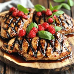 - 4 boneless, skinless chicken breasts - 1 cup strawberries, hulled and sliced - 1/2 cup balsamic vinegar - 2 tablespoons honey - 1 tablespoon olive oil - 1 teaspoon garlic powder - Salt and pepper to taste - Fresh basil leaves for garnish When preparing Balsamic Glazed Strawberry Chicken, I focus on fresh, quality ingredients. The chicken breasts are the star here. They are lean and cook up juicy. I love using boneless and skinless ones for easy prep and great flavor. Strawberries add a sweet twist. They bring a bright color and taste to the dish. Balsamic vinegar gives a tangy depth. It pairs perfectly with honey's sweetness. Olive oil adds richness and helps the glaze stick. Seasoning is key! Garlic powder gives an aromatic boost. Salt and pepper bring everything together. Fresh basil leaves add a lovely, herbal note right before serving. It’s all about balance and harmony in flavors. By using these ingredients, you get a dish that is not only tasty but also visually appealing. To start, mix the balsamic vinegar, honey, olive oil, garlic powder, salt, and pepper in a bowl. This mix adds flavor and tenderness to the chicken. Next, coat the chicken breasts well in this mixture. Make sure every inch gets covered. Let it marinate in the fridge for 30 minutes to 1 hour. The longer it sits, the better it tastes. When you're ready to cook, preheat your grill or stovetop grill pan to medium-high heat. This heat helps give the chicken a nice char. Take the marinated chicken out of the bowl and set aside the marinade. Grill the chicken for 6-7 minutes on each side. Check that it reaches an internal temperature of 165°F (75°C). This ensures it's safe to eat and perfectly juicy. While the chicken cooks, grab the reserved marinade. Pour it into a small saucepan and add the sliced strawberries. Bring this mix to a simmer over medium heat. Stir it often and cook for about 5-7 minutes. You’ll see the sauce thicken, and the strawberries will soften. This sauce adds a sweet and tangy burst to your chicken. For the best flavor, marinate your chicken for at least 30 minutes. An hour is even better! This time allows the balsamic vinegar and honey to soak in. You can tweak the marinade by adding herbs like thyme or rosemary. These will bring a new twist to your dish. To check if your chicken is done, use a meat thermometer. The chicken should reach 165°F (75°C) inside. This keeps it juicy but safe to eat. Grill your chicken on medium-high heat for good results. This setting helps create a nice sear without burning. For a beautiful presentation, place the chicken on a nice platter. Drizzle the balsamic strawberry glaze generously over the top. Sprinkle fresh basil leaves to add color. You can serve sliced strawberries on the side for a pop of freshness. Great sides include a light salad or roasted vegetables. A crisp white wine pairs well and enhances the flavors. {{image_2}} You can switch chicken for turkey or tofu. Turkey has a similar taste and texture. It cooks in the same way. Tofu is a great choice for a plant-based meal. Use firm tofu for the best results. Press it to remove excess moisture before marinating. Both options work well with the balsamic glaze. Want to mix things up? Add different fruits like raspberries or peaches. These fruits bring a new twist to the dish. Raspberries add tartness, while peaches offer sweetness. You can also spice up the glaze. Try adding fresh herbs like rosemary or thyme. A pinch of red pepper flakes can give it some heat, too. You can bake the chicken in the oven for a hands-off method. Preheat your oven to 400°F (200°C). Place the marinated chicken in a baking dish. Bake for about 25-30 minutes until it reaches the right temperature. For a quicker method, use a slow cooker or an Instant Pot. In a slow cooker, cook on low for 4-6 hours. In an Instant Pot, use the pressure setting for about 10 minutes. Both methods keep the chicken tender and juicy. To keep your Balsamic Glazed Strawberry Chicken fresh, follow these steps: - Let the chicken cool to room temperature. - Place it in an airtight container. - Add the sauce separately to prevent sogginess. - Store in the fridge for up to 3 days. For longer storage, you can freeze the chicken. Wrap it tightly in plastic wrap, then place it in a freezer bag. It will last for about 3 months. Be sure to label the bag with the date. To reheat chicken and sauce, you have two good options: the microwave or the oven. Microwave - Place the chicken and sauce on a microwave-safe plate. - Heat on medium power for 1-2 minutes. - Check if it’s heated through. Add more time in 30-second bursts if needed. Oven - Preheat the oven to 350°F (175°C). - Place chicken in a baking dish with the sauce. - Cover it with foil to keep it moist. - Heat for about 15-20 minutes or until hot. These methods will help keep your dish tasty and juicy. Enjoy it again just as much as the first time! To check if your chicken is ready, use a meat thermometer. The safe internal temperature is 165°F (75°C). Insert the thermometer into the thickest part of the chicken. This ensures it’s cooked all the way through. If you don’t have a thermometer, cut into the chicken. The juices should run clear, not pink. Yes, you can prep this dish in advance. Marinate the chicken and store it in the fridge for up to 24 hours. This lets the flavors blend well. You can also cook the chicken ahead and store it in the fridge for up to three days. Just reheat when you’re ready to serve. If you don’t have balsamic vinegar, try red wine vinegar or apple cider vinegar. Red wine vinegar adds a nice tang, while apple cider vinegar is sweeter. Each will change the flavor a bit, but both work well. You can also mix vinegar with a bit of honey to mimic balsamic vinegar's sweetness. This blog post covered a delicious grilled chicken recipe featuring strawberries and balsamic vinegar. You learned how to marinate the chicken and enhance flavors. I shared tips for perfect grilling and serving ideas. You can also try variations by substituting proteins or using different fruits. Remember, the key to this dish is the marinade and proper cooking techniques. Enjoy creating this tasty meal that’s sure to impress!