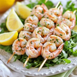 To make these tasty lemon herb grilled shrimp skewers, you need: - 1 pound large shrimp, peeled and deveined - 2 tablespoons olive oil - 2 tablespoons lemon juice - 1 teaspoon lemon zest - 3 cloves garlic, minced - 1 tablespoon fresh parsley, chopped - 1 tablespoon fresh basil, chopped - 1 teaspoon dried oregano - 1 teaspoon salt - ½ teaspoon black pepper - Bamboo skewers (soaked in water for 30 minutes) These ingredients blend well to create a fresh taste. The lemon juice and zest give the shrimp a bright flavor. Olive oil helps the spices stick and adds richness. If you want to add more flavor, consider these options: - Red pepper flakes for a hint of heat - A splash of white wine for depth - Lemon slices for grilling with the shrimp - Fresh thyme or dill for herbal notes These extras can make the dish even more special. Just a pinch or a splash can enhance the overall taste. You can swap some ingredients while keeping the dish delicious: - Use shrimp alternatives like scallops or chicken. - Replace olive oil with avocado oil for a different taste. - Swap lemon juice for lime juice for a twist. - Use dried herbs if fresh ones are not available. These substitutions can work well without changing the dish too much. Feel free to get creative based on what you have in your kitchen! Start by gathering your ingredients. In a medium bowl, add 2 tablespoons of olive oil. Next, squeeze in 2 tablespoons of fresh lemon juice. Grate the zest from one lemon, adding it to the bowl. Mince 3 garlic cloves and toss them in too. Then, chop 1 tablespoon of fresh parsley and 1 tablespoon of fresh basil, adding both to the mix. For flavor, sprinkle in 1 teaspoon of dried oregano, 1 teaspoon of salt, and ½ teaspoon of black pepper. Use a whisk to blend everything well until it’s smooth. Once your marinade is ready, it’s time to add the shrimp. You’ll need 1 pound of large shrimp, peeled and deveined. Add the shrimp to the marinade. Make sure each shrimp gets a good coat of the mix. Cover the bowl with plastic wrap and place it in the fridge. Let the shrimp marinate for at least 30 minutes. If you want even more flavor, you can let it sit for up to 1 hour. After marinating, get your grill heating to medium-high. While it warms up, soak bamboo skewers in water for about 30 minutes. This keeps them from burning on the grill. Next, thread 4-5 shrimp onto each skewer. Once the grill is hot, lightly oil the grates to stop sticking. Place the skewers on the grill. Cook the shrimp for 2-3 minutes on each side. They are done when they turn pink and opaque. When your shrimp skewers are ready, take them off the grill and let them rest for a couple of minutes. For a lovely presentation, arrange the skewers on a platter. You can serve them over fresh greens and add extra lemon wedges for a bright garnish. Enjoy your delicious Lemon Herb Grilled Shrimp Skewers! When picking shrimp, choose large, fresh shrimp. Look for shrimp that are firm and shiny. If you can, buy wild-caught shrimp for better taste. Avoid shrimp with a strong fishy smell. Fresh shrimp should smell like the ocean, not like fish. Grill temperature matters a lot. You want medium-high heat, around 400°F to 450°F. This heat cooks the shrimp quickly. If too low, the shrimp can become rubbery. If too high, they can burn before cooking through. A hot grill gives you that nice char. You can boost the flavor with extras. Try adding chili flakes for heat or using lime juice instead of lemon. Fresh herbs like cilantro or dill can change the taste. You can also mix in a bit of honey for sweetness. Experiment and find what you love! Shrimp cook fast, so watch them closely. They usually take only 2-3 minutes per side. When they turn pink and opaque, they are done. Overcooked shrimp become tough and chewy. If you're unsure, take one off the grill to check. Better safe than sorry! {{image_2}} For those who crave heat, add some spice! You can mix in red pepper flakes or diced jalapeños. This adds a nice kick to the shrimp without overpowering the lemon and herb flavors. Adjust the spice level to your taste. I suggest starting with a half teaspoon of red pepper flakes. You can always add more if you want more heat! If you want a meat-free option, try using tofu instead of shrimp. Firm tofu works best. Cut it into cubes and press it to remove excess moisture. Then, marinate it just like the shrimp. The tofu absorbs the flavors well. This makes a tasty dish for vegetarians and anyone who loves tofu. The marinade is where you can get creative. Swap out the herbs for others you enjoy. Try dill, cilantro, or thyme instead of parsley and basil. You can also add a splash of soy sauce or honey for a different taste. Each herb brings its own unique flavor. Experiment and find your favorite mix! After enjoying your lemon herb grilled shrimp skewers, you may have some left. To store them, let the skewers cool down. Place them in an airtight container. If you have a lot, wrap them tightly in plastic wrap first. Store the container in the fridge. The shrimp will stay fresh for up to two days. If you want to keep them longer, consider freezing. When you’re ready to enjoy the leftover skewers, reheating is key. Remove the shrimp from the fridge. You can reheat them in a skillet over medium heat. Cook for about two to three minutes, turning them gently. This keeps the shrimp juicy. You can also use a microwave. Heat for about 30 seconds, checking to avoid overcooking. Enjoying them warm brings back that fresh flavor. If you want to save the skewers for a later date, freezing is a great option. First, let the shrimp cool completely. Then, wrap each skewer tightly in plastic wrap. Place the wrapped skewers in a freezer bag. Remove as much air as possible before sealing. You can freeze them for up to three months. To enjoy, thaw them in the fridge overnight before reheating. This method helps keep them tasty and fresh. I recommend marinating shrimp for at least 30 minutes. This gives the shrimp time to soak up all the flavors. If you have extra time, let them sit for up to 1 hour. Longer marinating adds more taste, but don’t go over 1 hour. Acidic ingredients like lemon juice can start to cook the shrimp if left too long. Yes, you can use frozen shrimp. Just make sure to thaw them first. Place the shrimp in the fridge overnight or run them under cold water. Frozen shrimp can be just as tasty as fresh shrimp. Just ensure they are peeled and deveined before cooking. You can use many types of meat for skewers. Chicken breast is a popular choice. Pork tenderloin works well too. For beef lovers, sirloin or flank steak can be great options. You can even try fish or scallops for a different flavor. Just adjust the marinade time based on the type of meat. Yes, you should soak bamboo skewers for about 30 minutes. This helps prevent them from burning on the grill. Soaking keeps the skewers moist, allowing them to hold the shrimp without charring. If you forget to soak them, you may need to watch them closely while grilling. We've explored the essential and optional ingredients for Lemon Herb Grilled Shrimp Skewers. You learned marinade preparation, marinating tips, and grilling techniques. I shared helpful tips on shrimp selection and grill temperature. You can also try variations like spicy shrimp or tofu. After enjoying your skewers, remember proper storage and reheating methods for leftovers. In summary, this dish is simple and tasty. Your grilling skills are now sharper! Enjoy the flavors and impress your friends.