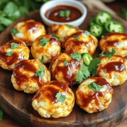 - 1 medium head of cauliflower, cut into bite-sized florets - 1 cup shredded mozzarella cheese - ½ cup grated Parmesan cheese - 1 egg, beaten - ½ cup BBQ sauce (preferably homemade or high-quality) - 1 teaspoon garlic powder - 1 teaspoon onion powder - ½ teaspoon smoked paprika - ½ teaspoon salt - Optional: Sliced jalapeños for extra heat - ¼ cup chopped fresh cilantro (for garnish) Start with fresh cauliflower. It should be firm and bright. Cut it into small florets. This helps them cook evenly and fit nicely in your bites. Next, gather the cheeses. Shredded mozzarella adds stretch and creaminess. Grated Parmesan gives a rich, salty flavor. These two work together to make your bites cheesy and delicious. You need one beaten egg to bind everything. It keeps the bites from falling apart. You will also need BBQ sauce. A good sauce adds sweetness and tang. Homemade is best, but store-bought can work too. For seasonings, garlic powder and onion powder add depth. Smoked paprika gives a nice touch of warmth. Don't forget salt to enhance all the flavors. If you like heat, add sliced jalapeños. They give a spicy kick. Finally, use fresh cilantro as a garnish for color and taste. This mix of ingredients makes a tasty, fun snack. Each bite is full of flavor and perfect for sharing. - Preheat oven to 425°F (220°C) - Line a baking sheet with parchment paper First, we need to get our oven ready. Set it to 425°F. While it heats up, grab a baking sheet. Line it with parchment paper. This will keep our pizza bites from sticking. - Steam florets until slightly tender (about 5 minutes) - Allow cooling and pat dry to remove moisture Next, take your cauliflower head and cut it into bite-sized florets. Steam the florets for about 5 minutes. You want them tender but not mushy. After steaming, let them cool for a few minutes. Then, use a clean towel to pat them dry. Removing moisture is key for a crunchy bite. - Mix cauliflower, cheeses, egg, and seasonings until well combined - Form bite-sized patties or discs In a large bowl, mix the steamed cauliflower with mozzarella cheese, Parmesan cheese, a beaten egg, and seasonings. Add garlic powder, onion powder, smoked paprika, and salt. Stir until everything is well combined. Now, form small patties or discs with your hands. Place them on the lined baking sheet. - Bake patties for 20-25 minutes until golden brown - Brush each bite with BBQ sauce and bake for an additional 5-10 minutes Put the baking sheet in the oven. Bake for 20 to 25 minutes until golden brown. Once they look good, take them out. Brush each bite with BBQ sauce. Return them to the oven for another 5 to 10 minutes. This will make the sauce bubble and add great flavor. Enjoy the delicious aroma filling your kitchen! To prevent sogginess in your BBQ cauliflower pizza bites, always steam the florets first. Steaming softens the cauliflower, making it easier to mix. After steaming, let them cool. Use a clean kitchen towel to pat them dry. This step is key to getting the right texture. If you skip this, your bites may end up mushy. Spices and herbs can elevate your BBQ pizza bites. Try adding a pinch of cayenne for heat or some dried oregano for a fresh twist. You can also play with different BBQ sauces. A sweet sauce pairs well, while a smoky one can add depth. Experiment to find your favorite flavor combo. Present your BBQ cauliflower bites on a colorful platter. Drizzle extra BBQ sauce around for dipping. Fresh cilantro on top adds a nice touch. For sides, consider a light salad or crunchy veggies. They complement the bites well and add freshness. Enjoy these twists to make your snack time even better! {{image_2}} You can swap the mozzarella and Parmesan for plant-based cheese. Many brands now make good vegan cheese that melts nicely. Try using a mix of cheddar-style and mozzarella-style plant cheese for a great taste. If you want a richer flavor, add some feta or goat cheese. Mixing different cheeses brings depth to your BBQ cauliflower pizza bites. Want to make your bites even better? Add in other veggies! Bell peppers, spinach, or even diced tomatoes work well. You can mix them right into the cauliflower mixture. For a crunch, try adding finely chopped onions or mushrooms. These veggies boost flavor and add nutrients too. To change the heat, use mild or spicy BBQ sauce. If you like things hotter, add more jalapeños or even some crushed red pepper flakes. For a milder version, skip the jalapeños and use sweet BBQ sauce. This way, everyone can enjoy these tasty bites at their preferred heat level. After enjoying your BBQ cauliflower pizza bites, let them cool down. Place them in a shallow airtight container. This helps keep them fresh. You can also wrap them tightly in plastic wrap. If stored correctly, they last for 3 to 5 days in the fridge. Make sure to check them before eating. Want to keep some for later? Freezing is a great option! First, let the bites cool completely. Then, place them in a single layer on a baking sheet. Freeze for about 1 hour. Once frozen, transfer them to a freezer-safe bag or container. They will stay good for about 2 to 3 months. To reheat, bake them directly from frozen at 375°F (190°C) for about 15 to 20 minutes, or until heated through. Safe food handling is key. Always wash your hands before cooking. Use clean utensils and cutting boards. If you notice any off smells, slimy textures, or discoloration, it’s best to toss the bites. Trust your senses—when in doubt, throw it out! Yes, you can use frozen cauliflower. Just thaw it first. Drain off excess water. Then, pat it dry to avoid sogginess. This helps the bites stay crispy during baking. If you want to skip the egg, use a flax egg. Mix 1 tablespoon of ground flaxseed with 2.5 tablespoons of water. Let it sit for 5 minutes until it thickens. You can also use unsweetened applesauce as a binder. To make your bites crispy, ensure the cauliflower is dry. Steam it and then pat it well with a towel. Bake at a high temperature, like 425°F. You can also add a bit of cornstarch to the mix for extra crunch. You can prepare the mixture a day ahead. Store it in the fridge in an airtight container. Shape the bites right before baking for the best texture and flavor. BBQ sauce is great, but you can try ranch or blue cheese dressing. A spicy aioli or garlic sauce also pairs well. Don't forget a fresh salsa for a zesty kick! You can make delicious BBQ cauliflower bites with just a few simple steps. We covered the key ingredients, from fresh cauliflower to savory cheeses, and shared useful tips for texture and flavor. Variations and storage methods ensure you can enjoy these bites anytime. Now, it's time to get creative in the kitchen. Experiment with spices, cheeses, and serve them with your favorite dips. Enjoy this tasty treat and share it with friends. You'll love how easy and fun it is to make these bites!