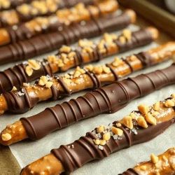 - 12 pretzel rods - 1/2 cup creamy peanut butter - 1 cup chocolate chips (milk or dark) - 1 tablespoon coconut oil (optional, for smooth melting) - 1/4 cup crushed peanuts (for topping) - Sea salt (optional, for garnish) These ingredients make a great mix of salty and sweet. The pretzel rods give a nice crunch. The peanut butter adds creaminess, while chocolate brings rich flavor. If you want a twist, try using crunchy peanut butter instead of creamy. You can also use almond butter for a nutty change. Dark chocolate chips work well if you prefer less sweetness. If you need a dairy-free option, use vegan chocolate chips. For chocolate chips, I love using brands like Ghirardelli or Nestle. They melt well and taste great. When it comes to pretzel rods, Snyder's is a classic choice. If you want fun flavors, try flavored pretzels. You can find them in stores or online. Get creative! Think about adding toppings like sprinkles or crushed cookies. These options can make your treats stand out. First, grab your pretzel rods. Place them on a baking sheet lined with parchment paper. Make sure they are in a single layer. Leave some space between each rod. This will help them not stick together later. Next, take a microwave-safe bowl and add the chocolate chips. If you want smooth chocolate, add coconut oil too. Microwave the bowl in 30-second bursts. Stir the mix after each interval until it melts and looks nice. Now, it’s time to add the peanut butter. Use a knife to spread a thick layer on one side of each pretzel rod. Make sure to cover it well. After that, dip the peanut butter side into the melted chocolate. Swirl it around so it coats evenly. Let any extra chocolate drip off. While the chocolate is still wet, sprinkle crushed peanuts on top. You can also add a pinch of sea salt if you like. Place the chocolate-covered pretzel rods back on the baking sheet. Put them in the fridge for about 30 minutes until the chocolate hardens. Once set, they are ready to enjoy! To melt chocolate smoothly, start with high-quality chocolate chips. Use a microwave-safe bowl. Combine the chocolate chips and coconut oil for a silky texture. Microwave in 30-second bursts. Stir after each interval to help it melt evenly. If you see lumps, continue to stir. This method keeps the chocolate from burning. If you want the chocolate to stay smooth longer, add a bit more coconut oil. When spreading peanut butter, choose creamy peanut butter for the best spread. Use a knife to apply an even layer on one side of each pretzel rod. Make sure to cover the pretzel well but not too thick. A good layer gives flavor without overpowering. Repeat this for all pretzel rods. This step makes a great base for the chocolate dip. To present these treats, use a clean plate or a decorative tray. Once the chocolate sets, arrange the rods neatly. You can stack them for a fun look or lay them side by side. Garnish with a sprinkle of sea salt for a classy touch. For a party, serve them in small cups or jars. They are also great as gifts. Just wrap them in clear cellophane and tie with a ribbon. {{image_2}} You can switch up the chocolate for more fun. Use white chocolate for a sweet twist. It adds a creamy taste that pairs well with peanut butter. You can also try colored chocolate melts. They look great for parties or special occasions. Just melt and dip like you do with regular chocolate. It’s easy and fun! If you want to mix it up, try different fillings. Nutella is a great choice. It adds a rich hazelnut flavor. Almond butter is another tasty option. It gives a nutty taste that is unique. Just spread it on the pretzel rods the same way you do with peanut butter. You can even combine fillings for a fun surprise! Adding spices or flavor extracts can really boost taste. A pinch of cinnamon can add warmth and depth. You can also use vanilla extract for a sweet note. A dash of sea salt on top brings out the flavors even more. Experiment with these options to find your favorite mix! To keep your leftover chocolate dipped peanut butter pretzel rods fresh, place them in an airtight container. You can store them at room temperature for up to five days. Make sure to layer them with parchment paper to prevent sticking. If you live in a warm area, it's best to store them in the fridge. You can freeze these treats if you want to save them for later. Wrap each pretzel rod in plastic wrap. Then, place them in a freezer-safe bag. They can stay frozen for up to three months. When you're ready to enjoy, let them thaw at room temperature. The chocolate may lose some smoothness, but they will still taste great. These pretzel rods last about five days at room temperature. In the fridge, they can last up to two weeks. To keep them fresh, avoid exposing them to heat or moisture. Always check for any signs of spoilage, like a change in smell or texture. Enjoy them while they're fresh for the best taste! To make these treats vegan, swap out regular chocolate chips for dairy-free chocolate chips. You can find many brands that offer vegan options. Ensure the peanut butter you use is also dairy-free. This simple change keeps the flavor and texture while making it suitable for a vegan diet. Yes, you can use various pretzels! Stick pretzels are great, but you can also try pretzel twists or even pretzel crisps. Each type adds a unique crunch and flavor. Just ensure they have a sturdy shape to hold the peanut butter and chocolate well. The best toppings include crushed peanuts for a nutty crunch. You can also use sprinkles, mini chocolate chips, or coconut flakes for added fun. If you like a sweet and salty mix, add a sprinkle of sea salt. The options are endless, so have fun experimenting! These pretzel rods last about a week when stored in an airtight container. Keep them at room temperature for the best taste. If you refrigerate them, they may last longer, but the chocolate might get a bit too firm. Enjoy them fresh for the best flavor! You learned how to make chocolate dipped peanut butter pretzel rods. With every step, you saw how to prepare, dip, and dress them. I shared smart tips to make your rods look great and keep them fresh. You can even try fun changes, like different chocolates or toppings. For a sweet snack, these are a hit! Enjoy your tasty treat or share them with friends. Your snack game will never be the same!