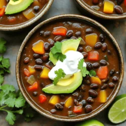 - 1 cup dried black beans, rinsed and soaked overnight - 1 tablespoon olive oil - 1 medium onion, diced - 1 bell pepper (red or yellow), diced - 2 medium carrots, diced - 3 cloves garlic, minced - 1 teaspoon ground cumin - 1 teaspoon smoked paprika - 1-2 chipotle peppers in adobo sauce, minced - 6 cups vegetable broth - 1 can (14 oz) diced tomatoes, with juices - Salt and pepper to taste These ingredients form the base of your soup. Dried black beans provide a creamy texture. Olive oil adds richness. The onion, bell pepper, and carrots bring sweetness and color. Garlic enhances the flavor, while cumin and smoked paprika give depth. Chipotle peppers add a lovely heat. - 1 teaspoon lime juice - Fresh cilantro, for garnish - Avocado slices, for serving - Sour cream or Greek yogurt, for serving These optional ingredients can elevate your soup. Lime juice adds brightness. Fresh cilantro brings a fresh taste. Avocado slices add creaminess, making each bite delicious. Sour cream or Greek yogurt can add a tangy finish. - Alternatives for black beans: You can use canned black beans. Just rinse them and reduce cooking time. - Options for low-sodium broth: Look for low-sodium vegetable broth to keep it healthy. - Non-dairy alternatives for toppings: Use coconut yogurt instead of sour cream for a vegan option. By choosing substitutes, you can adjust the recipe to fit your taste or dietary needs. - Soaking black beans: Start by rinsing 1 cup of dried black beans. Then, soak them overnight in water. This step helps soften the beans and cuts down on cooking time. - Dicing vegetables: Dice 1 medium onion, 1 bell pepper (red or yellow), and 2 medium carrots. Make sure the pieces are small for even cooking. Mince 3 cloves of garlic for great flavor. - Setting up the Instant Pot: Plug in your Instant Pot and set it to 'Sauté' mode. Add 1 tablespoon of olive oil and let it heat up. - Sautéing the aromatics and spices: Add the diced onion and cook until it looks clear, about 3-4 minutes. Stir in the garlic, bell pepper, and carrots. Cook for another 2-3 minutes. Then, add 1 teaspoon of ground cumin, 1 teaspoon of smoked paprika, and 1-2 minced chipotle peppers. Stir everything for about a minute to wake up the spices. - Adding liquids and beans: Pour in 6 cups of vegetable broth. Add the soaked black beans and 1 can of diced tomatoes with juices. Stir well to combine all the ingredients. - Pressure cooking time and release method: Close the Instant Pot lid and set the valve to 'Seal'. Select 'Manual' or 'Pressure Cook' on high pressure for 30 minutes. After cooking, let the pressure release naturally for 10 minutes. Then, carefully switch the valve to 'Venting' to release any leftover pressure. Open the lid and add 1 teaspoon of lime juice. Season with salt and pepper to taste. For a smooth soup, blend a portion with an immersion blender. Serve hot, garnished with fresh cilantro, avocado slices, and a dollop of sour cream or Greek yogurt if you like. Enjoy your delicious, homemade Chipotle black bean soup! To make your soup just right, start with spice levels. If you want more heat, add more chipotle peppers. Start with one for a mild kick, then taste and add more if needed. Blending can change the soup’s feel. For a smooth texture, use an immersion blender to blend part of the soup. This tip makes a big difference in how creamy it feels. You might want to use different bean types. If using canned black beans, cook for just 10 minutes. This saves time and still gives great flavor. If you want to make a bigger batch, double the beans and broth. Just keep the cooking time the same. This way, you have more to enjoy or share. This soup pairs well with rice or cornbread. Both make great sides and add texture. For a fun twist, serve the soup in bread bowls. This adds flavor and makes it a unique meal. {{image_2}} If you want a vegetarian or vegan soup, just swap chicken broth for vegetable broth. This keeps the flavor rich and tasty. You can also add more vegetables. Try zucchini, corn, or sweet potatoes. They add color and nutrients to your soup. To change the flavor, mix in different spices or herbs. Add thyme, oregano, or even a bit of cinnamon for a warm touch. If you like heat, toss in more chipotle peppers or jalapeños. Start slow and taste as you go to find your perfect heat level. You can make this soup ahead of time. It freezes well too! Just let it cool and store in airtight containers. It can last up to three months in the freezer. Pair it with rice, quinoa, or tortillas for an easy meal prep. You can also add this soup to burritos or tacos for a fun twist. To store your soup, use airtight containers. Glass containers work well. They keep the soup fresh and are easy to clean. You can store the soup in the fridge for about 4-5 days. Just let it cool first before sealing. For reheating, the best method is using the stove. Pour the soup into a pot and warm it over medium heat. Stir often to prevent sticking. You can also use the microwave, but make sure to cover the bowl to avoid splatters. If the soup seems thick, add a splash of broth or water to keep it smooth. To freeze the soup, let it cool completely. Then, pour it into freezer-safe bags or containers. Make sure to leave some space for expansion. The soup can stay in the freezer for up to 3 months. When ready to eat, thaw it in the fridge overnight. Reheat it on the stove for the best results, adding a bit of broth if needed. Yes, you can use canned black beans. Just drain and rinse them before use. Reduce the cooking time to about 10 minutes. You don't need to soak them since they are already cooked. Adjust the liquid by using about 4 to 5 cups of broth. This helps keep the soup from being too watery. To boost the heat, add more chipotle peppers. You can also add a pinch of cayenne pepper. If you like fresh heat, try adding diced jalapeños. For a smoky flavor, use smoked paprika. Start with a small amount and taste as you go. Yes, this recipe is gluten-free! All the ingredients are safe for those who avoid gluten. Be sure to check your broth label. Some brands may add gluten. Stick with vegetable broth or make your own for extra safety. This blog post covered all you need to make Instant Pot chipotle black bean soup. We explored both essential and optional ingredients, plus tips for substitutions. You learned how to prepare and cook the soup step by step, ensuring great flavor and texture. Lastly, we shared storage tips and answered common questions. Experiment with variations and enjoy this delicious dish anytime. Your taste buds will thank you!
