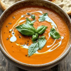 To make Creamy Roasted Red Pepper Soup, you need fresh, simple, and flavorful ingredients. Here’s a list to gather before you start cooking. - 4 large red bell peppers - 1 medium onion, diced - 3 cloves garlic, minced - 1 tablespoon olive oil - 2 cups vegetable broth - 1 cup coconut milk (or heavy cream) - 1 teaspoon smoked paprika - Salt and pepper to taste - Fresh basil leaves for garnish Each ingredient plays a key role in creating that rich, comforting flavor. The red bell peppers bring sweetness, while the garlic and onion add depth. The coconut milk or heavy cream makes the soup creamy and rich. Smoked paprika gives a slight smoky flavor that enhances the roasted peppers. Salt and pepper bring out all those flavors beautifully. Don't forget fresh basil for a fresh touch! To start, preheat your oven to 450°F (230°C). This high heat helps the peppers get that great char. Next, take 4 large red bell peppers and cut them in half. Remove the seeds and stems. Place them cut-side down on a baking sheet lined with parchment paper. This makes for easy cleanup later. Roast the peppers in the oven for about 25-30 minutes. Look for the skins to become charred and blistered. This roasting brings out their sweet flavor. After 30 minutes, remove them from the oven. Let them cool for about 10 minutes. This cooling time makes peeling the skins much easier. Do not skip this step! The charred skin adds a smoky taste but can be tough if left on. In a large pot, heat 1 tablespoon of olive oil over medium heat. Add 1 medium diced onion. Sauté for about 5-7 minutes, until the onion is soft and translucent. Next, add 3 minced cloves of garlic and 1 teaspoon of smoked paprika. Cook for 1-2 minutes until you smell that lovely aroma. Then, stir in the chopped roasted red peppers and 2 cups of vegetable broth. Bring everything to a simmer and cook for about 10 minutes. This allows the flavors to meld together. Now it's time to blend the soup. You can use an immersion blender for convenience. If you don’t have one, transfer the soup to a regular blender in batches. Blend until the soup is smooth and creamy. Once blended, return the soup to the pot and stir in 1 cup of coconut milk or heavy cream. Season with salt and pepper to your liking. Heat through before serving. This step gives the soup its rich and creamy texture. To make your creamy roasted red pepper soup shine, adjust the seasoning. I suggest adding more smoked paprika for a richer taste. A touch of cayenne pepper can add warmth if you like spice. Always taste and tweak until it feels right. Fresh herbs, like basil, can elevate the flavor. Add them at the end for a burst of freshness. They also make the soup look nice. Presentation matters. Serve your soup in warm bowls. Top each bowl with fresh basil leaves and a drizzle of coconut milk for a lovely look. To complete the meal, pair the soup with crusty bread. The bread is perfect for dipping. You can also add a side salad for a fresh crunch. A few key tools will help you make this soup well. You'll need a sharp knife for chopping and a cutting board. A large pot is essential for cooking the soup. An immersion blender works best for blending. If you don’t have one, a regular blender works too. Just blend in small batches to avoid spills. {{image_2}} You can make this soup dairy-free by swapping the coconut milk or heavy cream. Use almond milk, cashew cream, or oat milk instead. Each option gives a unique flavor. If you want a richer taste, try cashew cream. Soak raw cashews in water for a few hours, then blend them until smooth. If you love heat, add red pepper flakes or diced jalapeños. Start with a small amount and taste as you go. This way, you can control the spice level. For a smoky kick, you can also use chipotle peppers in adobo sauce. Just remember, a little goes a long way. You can enhance this soup with extra veggies or proteins. Chop up carrots, zucchini, or spinach for added nutrients. For a protein boost, consider adding white beans or shredded chicken. These additions make the soup heartier and more filling. Just stir them in while the soup simmers. Creamy roasted red pepper soup is best stored in the fridge. It lasts for about 3 to 5 days. Make sure to put it in an airtight container. This keeps the soup fresh and tasty. Before serving, check for any signs of spoilage. Freezing is a great option if you want to keep this soup longer. To freeze, let the soup cool completely. Then, pour it into freezer-safe bags or containers. Leave some space at the top for expansion. The soup can last for up to 3 months in the freezer. When you are ready to eat, thaw it overnight in the fridge. For quick thawing, place the bag in cold water. For the best texture, reheat the soup on the stove. Use low heat and stir often. If the soup is too thick, add a little water or broth. You can also microwave it, but be sure to use a microwave-safe container. Heat it in 1-minute intervals, stirring in between. This helps it heat evenly. Enjoy your soup warm for the best taste! It takes about 55 minutes to make this soup. You spend 15 minutes prepping and 40 minutes cooking. Roasting the peppers takes 25-30 minutes. The rest of the time is for cooking the soup and blending it. Yes, you can use yellow or orange bell peppers. They will change the taste a bit but still taste great. Red peppers add a sweet flavor. The other colors are milder but still delicious. You can use chicken broth if you want more flavor. Water is an option, but it will be less rich. You can also make homemade broth with vegetable scraps. Yes, this recipe is gluten-free. All the ingredients are safe for a gluten-free diet. Always check labels to be sure. Enjoy this soup worry-free! You now have all you need to make a tasty Creamy Roasted Red Pepper Soup. We covered ingredients, prepping, roasting, and cooking. I shared tips to boost flavor and ideas for variations. Don't forget storage tips for when you want to save leftovers. Enjoy making this soup and experimenting with flavors. Share your creations and have fun in the kitchen!