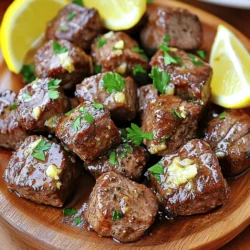 - 1 pound sirloin steak, cut into 1-inch cubes - 3 tablespoons unsalted butter - 4 cloves garlic, minced - 2 teaspoons Cajun seasoning The sirloin steak is the star in this dish. It has great flavor and tenderness. I love cutting it into bite-sized cubes. This makes cooking quick and easy. The unsalted butter adds rich creaminess. It helps to balance the spice. Garlic is a must. Freshly minced garlic gives a bold taste. Cajun seasoning brings heat and depth. You can use store-bought or make your own for a personal touch. - Salt and pepper - Juice of 1/2 lemon Salt and pepper enhance the steak’s natural flavor. Use them to season the meat well. A splash of lemon juice adds brightness. It balances the richness of the butter and steak. - Fresh parsley Fresh parsley makes the dish pop. It adds a nice green color and fresh taste. Don’t skip this step when you plate your steak bites. It’s all about the details! - Seasoning the steak bites Begin by cutting your sirloin steak into 1-inch cubes. Place the steak in a bowl. Add 2 teaspoons of Cajun seasoning, salt, and pepper. Toss the pieces to coat them evenly. Make sure every bite has flavor. - Heating the pan Grab a large skillet and set it over medium-high heat. Add 2 tablespoons of unsalted butter. Wait for the butter to melt and bubble. This will create a perfect base for searing. - Searing the steak Once the butter is bubbling, add the seasoned steak bites to the skillet. Arrange them in a single layer. Let them cook for 2 to 3 minutes without stirring. This step helps form a nice, golden crust. - Flipping for doneness After 2 to 3 minutes, it’s time to flip the steak bites. Cook them for another 2 minutes. If you like your steak more or less done, adjust the time as needed. - Incorporating garlic and butter Lower the heat to medium. Add the minced garlic to the skillet. Sauté the garlic for about 30 seconds. You want it fragrant but not burnt. Then, add the remaining tablespoon of butter. Squeeze in the juice from half a lemon and stir gently. This forms a rich garlic butter sauce that will coat the steak bites. - Adding lemon juice The lemon juice adds a bright flavor. It balances the richness of the butter and steak. Make sure to mix it well with the garlic. - Garnishing before serving Remove the skillet from the heat. Sprinkle fresh parsley over the steak bites. This adds color and a touch of freshness. Serve your Cajun Garlic Butter Steak Bites hot and enjoy! Choose sirloin steak for the best bites. It has great flavor and is tender. Look for cuts with good marbling. Marbling means fat in the meat. This fat adds juiciness and taste when cooked. Avoid lean cuts like filet mignon. They can dry out too quickly. To achieve a perfect sear, heat your pan well. Use medium-high heat and add butter. Let it melt until it bubbles. This means it's hot enough. Add your steak bites in one layer. This helps get that nice crust. Flip them only once to keep the juices in. For doneness, cook for about 2-3 minutes per side. Adjust time if you want it more or less cooked. Use a meat thermometer for precision. Medium-rare is about 135°F, while medium is around 145°F. For homemade Cajun seasoning, mix paprika, cayenne, and garlic powder. You can add onion powder and thyme to taste. This gives your steak bites a bold flavor. Pair the steak bites with sides like rice or roasted vegetables. You can also serve them with a dipping sauce. Try a spicy aioli or a creamy ranch. These add another layer of taste. {{image_2}} You can change up the flavor of Cajun garlic butter steak bites. One great option is garlic herb butter. This blend adds fresh herbs like thyme or rosemary. The herbs give a light, earthy taste that pairs well with steak. Another choice is a spicy Cajun version. Just add more Cajun seasoning or a dash of hot sauce. This will give the bites a heat that packs a punch and makes your taste buds dance. Grilling the steak bites is a fun twist. The grill adds a smoky flavor that enhances the dish. Just follow the same steps as you would on the stove. Grill until the steak bites reach your desired doneness. Using an air fryer is another great method. It cooks the steak bites quickly while keeping them juicy. Simply season and cook them in the air fryer for about 8-10 minutes. This method gives you a crispy outer layer without much oil. You don’t have to stick with sirloin steak. You can swap for cuts like ribeye or tenderloin. Each cut brings its own flavor and texture, so choose what you like best. If you want a vegetarian option, try using mushrooms. Portobello or cremini mushrooms work well. Season them like the steak and cook them in the same way. They soak up the garlic butter flavor and provide a savory bite. To store leftover Cajun garlic butter steak bites, place them in an airtight container. Let them cool to room temperature before sealing. Keep the container in the fridge. Enjoy the steak bites within three days for the best taste. You can freeze steak bites for later use. Place them in a freezer-safe bag or container. Make sure to remove excess air to prevent freezer burn. They will stay fresh for about three months. To reheat, thaw them in the fridge overnight. Then, warm them in a skillet over medium heat until heated through. Stir occasionally to ensure even warming. In the fridge, these steak bites last for up to three days. If you freeze them, they can remain good for about three months. Always check for any off smells or changes in texture before eating. Cajun seasoning is a spice mix that packs a punch. It usually includes: - Paprika - Garlic powder - Onion powder - Black pepper - Oregano - Thyme - Cayenne pepper This mix brings heat and flavor to dishes. You can buy it or make your own. Adjust the heat by adding more or less cayenne. Yes, you can make this recipe gluten-free! Here are some easy swaps: - Use gluten-free Cajun seasoning. - Ensure your butter is gluten-free, which most unsalted butter is. - Pair it with gluten-free sides like rice or potatoes. Check labels on all products to ensure they are gluten-free. These steak bites go great with many sides. Try: - Garlic mashed potatoes - Creamy coleslaw - Sauteed green beans - Rice or quinoa These sides complement the rich, spicy flavors of the steak bites. Enjoy experimenting with your favorites! This article covered how to make delicious Cajun Garlic Butter Steak Bites. You learned about the key ingredients, easy preparation steps, and cooking techniques. We discussed tips for selecting the best steak, flavor variations, and storage methods to keep your bites fresh. Now, you can create a tasty meal that impresses everyone. Enjoy exploring different flavors and cooking techniques. Embrace the fun of making these steak bites at home!
