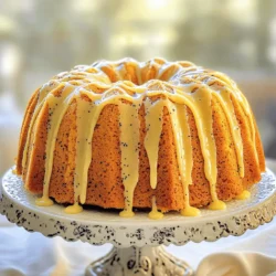 To make a delicious Lemon Poppy Seed Bundt Cake, you will need: - 2 cups all-purpose flour - 1 tablespoon poppy seeds - 1 teaspoon baking powder - ½ teaspoon baking soda - ½ teaspoon salt - 1 cup unsalted butter, softened - 1 cup granulated sugar - 3 large eggs - 1 teaspoon vanilla extract - 2 tablespoons lemon zest - ½ cup fresh lemon juice - 1 cup buttermilk You will need a few tools to bake this cake: - 10-inch Bundt cake pan - Mixing bowls (both large and medium) - Electric mixer or whisk - Measuring cups and spoons - Rubber spatula - Toothpick or cake tester - Wire rack for cooling Using fresh ingredients is key to great flavor. Here are some tips: - Lemons: Choose firm, bright lemons. They should feel heavy for their size. - Butter: Use unsalted butter for better control over salt levels in your cake. - Eggs: Look for large, fresh eggs. Check the expiration date to ensure freshness. - Buttermilk: If you can't find buttermilk, you can make a substitute with milk and vinegar. Just mix 1 cup of milk with 1 tablespoon of vinegar and let it sit for 5 minutes. - Poppy Seeds: Make sure the seeds are fresh and stored in a cool, dark place. Old seeds can lose their flavor. These choices help your cake taste its best and look great! Start by preheating your oven to 350°F (175°C). Take a 10-inch Bundt pan and grease it with butter. Dust the pan with flour to stop the cake from sticking. This simple step makes it easy to remove the cake later. Grab a medium bowl and add 2 cups of all-purpose flour. Then, mix in 1 tablespoon of poppy seeds, 1 teaspoon of baking powder, ½ teaspoon of baking soda, and ½ teaspoon of salt. Whisk these together well. This mix gives the cake its structure and flavor. In a large bowl, place 1 cup of softened unsalted butter and 1 cup of granulated sugar. Use an electric mixer on medium speed to beat them until they are light and fluffy. This should take about 4 to 5 minutes. Creaming these two ingredients well adds air to the cake. Now, add 3 large eggs one at a time. Mix well after each egg. Then, stir in 1 teaspoon of vanilla extract, 2 tablespoons of lemon zest, and ½ cup of fresh lemon juice. After this, slowly add the dry mix to the wet mix. Alternate it with 1 cup of buttermilk. Start and end with the flour mixture. Mix until just combined. Be careful not to overmix. Pour the batter into your prepared Bundt pan. Smooth the top with a spatula. Place it in the oven and bake for 50 to 55 minutes. Use a toothpick to check if it’s done. Insert it in the center; it should come out clean. Once baked, let the cake cool in the pan for 15 minutes before inverting it onto a wire rack to cool completely. To get that light and fluffy texture, make sure your butter is softened. I let it sit out for about 30 minutes. When you mix the butter and sugar, beat them well. This step adds air and makes the cake rise better. Remember, the longer you cream them, the fluffier your cake will be. Mixing is key, but don't overdo it. After adding the flour, mix until just combined. If you mix too much, your cake may turn out dense. Use a spatula to gently fold in the flour mixture and buttermilk. This helps keep the batter light. Once your cake bakes, let it cool in the pan for about 15 minutes. This step helps it firm up, making it easier to invert. To remove the cake, run a knife around the edge. Then, place a wire rack on top and flip it. Let it cool completely before adding any glaze or toppings. {{image_2}} You can enhance your cake's taste by adding different zests. Lemon zest brightens the cake. You can also use orange or lime zest for a twist. Each adds its own unique flavor. Just mix in about one tablespoon of the zest into the batter. This small change makes a big difference. A lemon glaze adds sweetness and moisture. To make it, mix one cup of powdered sugar with two tablespoons of lemon juice. Stir until smooth. Drizzle the glaze over the cooled cake for a shiny finish. This simple step elevates the cake's look and taste. You can adjust the glaze thickness by adding more sugar or juice. You can add fun ingredients to your cake. Chopped nuts, like walnuts or almonds, add crunch. Fresh fruits, like blueberries or raspberries, add flavor and moisture. Stir in about half a cup of your chosen add-in into the batter before baking. This gives the cake a personal touch and new flavors. Experiment with what you like best! To store your leftover cake, first, let it cool completely. Wrap it tightly in plastic wrap. This keeps it fresh and moist. You can also place it in an airtight container. Store it at room temperature for up to three days. If you want it to last longer, consider freezing. If you want to freeze the Bundt cake, make sure it’s fully cooled. Wrap the cake tightly in plastic wrap and then in aluminum foil. This helps prevent freezer burn. You can freeze it for up to three months. When you are ready to eat it, move it to the fridge overnight to thaw. To reheat the cake, preheat your oven to 350°F (175°C). Remove the cake from any wrapping. Place it in the oven for about 10 to 15 minutes. This warms it through without drying it out. You can also use a microwave. Heat a slice for about 20-30 seconds. Enjoy it warm for a tasty treat! Yes, you can make swaps. Use whole wheat flour for all-purpose flour. This adds fiber. You can replace some butter with applesauce. This reduces fat and adds moisture. Use a sugar substitute if you want to cut sugar. Just pick one that measures like sugar. Check the center with a toothpick. Insert it into the cake. If it comes out clean, the cake is done. You can also gently press the top. If it springs back, it is ready. The edges should pull slightly away from the pan. Serve the cake plain or with a drizzle of lemon glaze. For a fresh touch, add berries on the side. A scoop of vanilla ice cream pairs well too. You can also add a dusting of powdered sugar for extra sweetness. Use a nice cake stand to make it look pretty. In this article, we explored the key ingredients and tools needed for a Lemon Poppy Seed Bundt Cake. I provided step-by-step instructions to guide you through the baking process. We discussed tips for texture and variations, along with storage tips for leftovers. Remember, fresh ingredients make a big difference. With these methods and ideas, your cake will be delicious, unique, and ready to impress. Enjoy your baking journey, and don't forget to share your flavor twists!