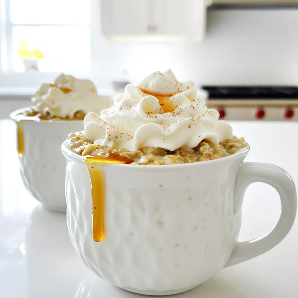To make the warm chai spiced oatmeal latte, you'll need a few key items: - 1 cup rolled oats - 2 cups milk (you can use dairy or plant-based) - 1 cup water - 2 tablespoons brown sugar (or any sweetener you like) These ingredients form the base of your latte. The rolled oats give it a hearty texture. Milk adds creaminess, while water helps cook the oats. Sweeteners bring a touch of sweetness to balance the spices. Next, let's boost the flavor with some spices and extracts: - 1 tablespoon chai spice blend (or a mix of cinnamon, ginger, nutmeg, and cardamom) - 1 teaspoon vanilla extract - Pinch of salt Chai spice blend gives this latte its warm, cozy flavor. You can mix your own spices if you prefer. Vanilla adds depth, while salt enhances the overall taste. Finally, the fun part—toppings! You can choose to add: - Whipped cream - Extra chai spice - Maple syrup These toppings make your latte even more special. Whipped cream adds richness, while extra chai spice gives it a kick. Maple syrup can add sweetness and a hint of caramel flavor. To start, grab a medium saucepan. Add 1 cup of rolled oats and 1 cup of water. Don't forget to add a pinch of salt. Place the pan over medium heat. Bring the mixture to a boil. This should take a couple of minutes. Once it boils, lower the heat to low. Let it simmer for about 5 minutes. Stir occasionally. The oats should become soft and absorb most of the water. You want a creamy texture, so watch closely. If they look dry, you can add a splash of water. While your oats cook, take another saucepan. Pour in 2 cups of milk. This can be dairy or plant-based. Heat it over medium heat until it's warm. Avoid boiling the milk; we just want it hot. Now, stir in 2 tablespoons of brown sugar. Add 1 tablespoon of chai spice blend, or a mix of cinnamon, ginger, nutmeg, and cardamom if you prefer. Then, mix in 1 teaspoon of vanilla extract. Make sure everything blends well, and watch for the sugar to dissolve completely. Once your oatmeal is cooked, it's time to combine it with the spiced milk. Pour the warm chai spiced milk into the oats. Stir gently to mix everything evenly. This step is key for flavor. Let it heat for another minute or two. Taste it, and adjust the sweetness if you want. Now, you can serve your warm chai spiced oatmeal latte in bowls or mugs. Top it with whipped cream if you like, and sprinkle extra chai spice or drizzle some maple syrup on top for that extra touch. Enjoy your creamy breakfast delight! To get the creaminess just right, you can adjust the cooking times. For rolled oats, cook them for about five minutes. If you prefer instant oats, reduce the time to just one or two minutes. Instant oats cook faster, but they may not be as creamy. When using rolled oats, keep an eye on them. Stir occasionally and check for doneness. If you want a thicker texture, cook them a bit longer. If you like it thinner, add a splash of water or milk. You can customize the chai spice ratios to suit your taste. Start with one tablespoon of your spice blend. If you want a stronger flavor, add more. You can mix in cinnamon, ginger, nutmeg, or cardamom to create your perfect blend. For extra flavor, consider adding a splash of maple syrup or a dash of cocoa powder. Both can give your latte a unique twist. Try experimenting with different spices to discover your favorite. For serving, bowls or mugs work best. They keep your warm chai spiced oatmeal latte cozy. You can use clear glass mugs to show off the beautiful colors of the drink. The best time to enjoy this latte is in the morning. It’s a great way to start your day with warmth and comfort. You can also enjoy it as an afternoon treat or a cozy evening snack. {{image_2}} You can easily make this recipe vegan. Just swap the dairy milk for any plant-based milk. Almond, oat, or coconut milk all work well. They add unique flavors and keep it creamy. For sweetening, consider using maple syrup or agave nectar. Both options are great alternatives to brown sugar. Changing spices can add fun twists. You can add clove or allspice to your chai spice blend. These spices enhance the warmth and depth. If you love chocolate, mix in cocoa powder for a rich treat. For coffee lovers, a shot of espresso adds a nice kick. Not a fan of oats? You can use quinoa or rice instead. Both grains give a different texture but remain delicious. You can also switch up sweeteners. Try honey or coconut sugar for a new twist on sweetness. Each swap can change the flavor profile, making your breakfast unique. To keep your warm chai spiced oatmeal latte fresh, store it in an airtight container. Place it in the fridge within two hours of cooking. It will stay good for up to three days. If you notice any change in smell or color, it's best to toss it. When it’s time to enjoy your leftovers, you can reheat them. Use the stove for the best texture. Pour the oatmeal into a saucepan and heat on low. Stir frequently until warm. If you choose the microwave, heat it in short bursts, stirring in between. You might need to add a splash of milk if it gets too thick. You can make this oatmeal latte ahead of time. Cook a big batch and store it in portions. This way, you can grab a serving each morning. Just remember to give it a good stir and a splash of milk when you reheat. This makes for quick and tasty breakfasts that fit your busy schedule! Yes, you can use quick oats. They cook faster and will give a softer texture. Just reduce the cooking time to about 1-2 minutes. This recipe makes two servings. You can easily double it for more people. You can use white sugar, honey, or maple syrup. Each will change the flavor a bit. Yes, just use gluten-free oats. They work well and taste just as good. It takes about 15 minutes total. Prep takes 5 minutes, and cooking takes 10 minutes. Yes, you can use a microwave. Cook the oats with water in a bowl and heat milk separately. This guide shows you how to make a Warm Chai Spiced Oatmeal Latte. We covered essential ingredients, like oats and milk, and added tips for perfecting texture and flavor. Remember, you can customize this recipe with different spices and toppings. Whether you go vegan or enhance the flavor, it's all about your taste. Enjoy this cozy drink any time of the day, and don't forget the meal prep tips for quick breakfasts! With practice, you’ll make this latte your own.