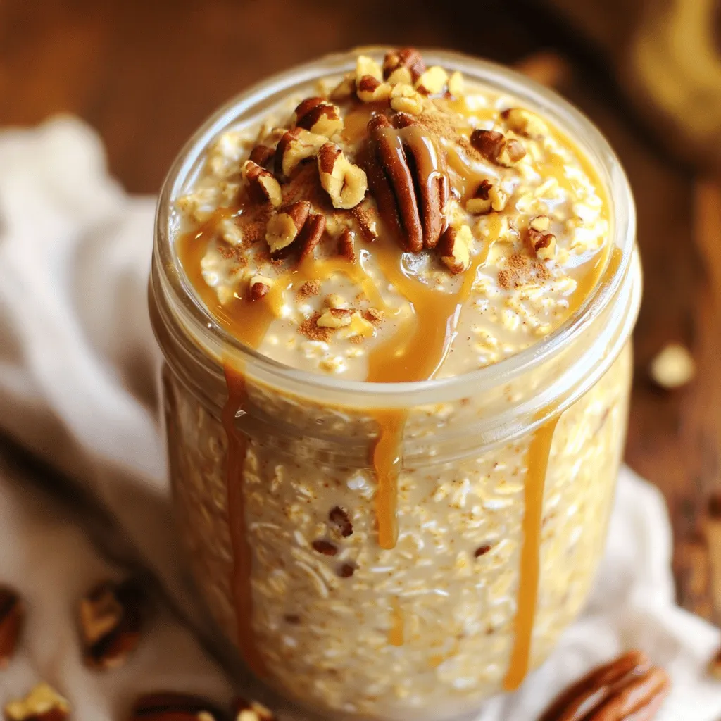 To make Caramel Macchiato Overnight Oats, gather these simple ingredients: - 1 cup rolled oats - 1 ¾ cups almond milk (or milk of choice) - 1 tablespoon caramel sauce (+ extra for drizzling) - 1 tablespoon maple syrup - ½ teaspoon vanilla extract - ½ teaspoon cinnamon - ¼ cup strong brewed coffee (cooled) - ¼ cup Greek yogurt (optional) - 1 tablespoon chopped nuts (e.g., pecans or walnuts) - A pinch of sea salt These ingredients blend to create a creamy and tasty dish. The oats are the base of this recipe. They soak up the flavors overnight. Almond milk adds a nice creaminess. You can use any milk you like. Caramel sauce gives a sweet touch. Maple syrup adds extra sweetness. Vanilla and cinnamon bring warm flavors. Strong brewed coffee gives that macchiato kick. If you want creaminess, Greek yogurt works great. Chopped nuts add a nice crunch. Each ingredient plays a key role. They work together to make your morning bright. Plus, you can adjust sweetness as you like. Enjoy making this tasty meal! Start by taking a mixing bowl. Add 1 cup of rolled oats. Next, pour in 1 ¾ cups of almond milk or your choice of milk. Then, mix in 1 tablespoon of caramel sauce and 1 tablespoon of maple syrup. Add ½ teaspoon of vanilla extract, ½ teaspoon of cinnamon, and ¼ cup of cooled, strong brewed coffee. If you want creamier oats, you can also add ¼ cup of Greek yogurt. Stir everything together. Make sure the oats are well coated with the liquids. Once mixed, transfer the oats to an airtight container. Seal it tightly to keep the moisture in. Place the container in the refrigerator. Let it chill overnight or for at least 6 to 8 hours. This will help the oats absorb all the flavors and soften. In the morning, take the container out of the fridge. Stir the oats well and taste them. If you want them sweeter, drizzle more caramel sauce or maple syrup on top. You can serve the oats cold or warm them slightly if you prefer. For a crunchy touch, sprinkle 1 tablespoon of chopped nuts, like pecans or walnuts, on top. Add a drizzle of caramel sauce for extra flavor. Enjoy your Caramel Macchiato Overnight Oats! To get the best texture, adjust the liquid. If you like thick oats, use less milk. For creamy oats, add more almond milk or Greek yogurt. Stir well before refrigerating. This helps the oats soak up all the flavors. In the morning, give it a good stir again. If it feels too thick, add a splash of milk to loosen it. You can make your oats even tastier. Try adding more caramel sauce for sweetness. A sprinkle of nutmeg or cocoa powder gives a nice twist. Fresh fruits like bananas or berries add a pop of color and flavor. Nuts add crunch. Chopped pecans or walnuts work great on top! Meal prep makes mornings easy. Mix your oats the night before. Store them in jars for quick grab-and-go meals. Keep them sealed tight in the fridge. They stay fresh for up to five days. Just stir and enjoy when you are ready! {{image_2}} You can switch up the taste of your caramel macchiato overnight oats easily. Try making a chocolate caramel macchiato. Just add 2 tablespoons of cocoa powder to the mix. This gives a rich and deep flavor. Another great option is to use vanilla or hazelnut. Swap the vanilla extract for hazelnut extract. You will get a nutty and sweet twist that enhances the oats. If you want vegan options, use plant-based milk like almond or oat milk. Replace the Greek yogurt with a vegan yogurt. Both choices keep the taste creamy and delicious. For gluten-free oats, make sure to choose certified gluten-free rolled oats. This way, you can enjoy the recipe without any worries. Toppings can elevate your dish. Add fresh fruit like bananas or berries for a burst of flavor. They also add natural sweetness and nutrients. You can also mix in chopped nuts or seeds for some crunch. Pecans, walnuts, or even chia seeds work great. These add texture and healthy fats to your meal. Use a glass jar or airtight container. These keep the oats fresh. You want to seal them tightly to lock in flavor. Store them in the fridge right after mixing. They need at least six to eight hours to soak. This helps the oats soften and absorb the tasty liquids. Yes, you can freeze these oats! It’s a great way to save time. Pour the mixture into a freezer-safe container. Leave space at the top for expansion. To thaw, place the container in the fridge overnight. You can also use the microwave. Heat for one to two minutes, stirring halfway. In the fridge, these oats last about five days. If they start to smell off or look strange, don’t eat them. Look for a change in texture. If they feel dry or hard, it’s best to throw them out. Always check before serving! Yes, you can make this recipe vegan. Just use almond milk or any plant-based milk. Replace Greek yogurt with a vegan yogurt or skip it. Use maple syrup for sweetness, as it is plant-based. The caramel sauce can be vegan too, so check the label. I recommend using rolled oats. They soak well and give a nice texture. Rolled oats absorb the liquid overnight, making them soft and creamy. Instant oats can work, but they may become too mushy when soaked. You can easily adjust the sweetness. If you want it sweeter, add more caramel sauce or maple syrup. Taste it after mixing. If it’s not sweet enough, drizzle in more. You can also try adding a bit of honey if you prefer. You can use instant oats, but the texture will change. Instant oats cook faster and can become mushy when soaked. If you want a creamier bowl, stick with rolled oats for the best results. For leftovers, stir them well before serving. You can enjoy them cold or warm them up in the microwave. Add fresh toppings like nuts or fruit to brighten the flavor. Drizzle more caramel sauce on top for extra sweetness. This blog post walks you through making delicious caramel macchiato overnight oats. We covered the key ingredients, detailed steps for mixing and refrigeration, and tasty serving tips. You learned about flavor variations, dietary adjustments, and storage tips to keep your oats fresh. In the end, these oats are easy to customize and great for meal prep. Enjoy experimenting with flavors and toppings to find your perfect bowl! You’ll love how simple and satisfying this treat can be.