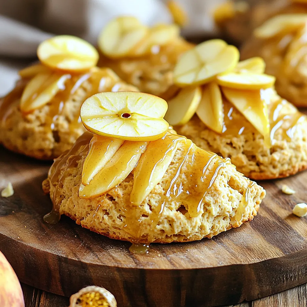 - 2 cups all-purpose flour - 1/4 cup granulated sugar - 1 tablespoon baking powder - 1/2 teaspoon salt - 1/2 teaspoon ground cinnamon - 1/4 teaspoon ground nutmeg - 1/2 cup unsalted butter, cold and diced - 1/2 cup apple cider - 1/2 cup chopped apples (preferably Granny Smith) - 1/2 teaspoon vanilla extract - 1 cup powdered sugar - 2 tablespoons pure maple syrup - 1-2 tablespoons additional apple cider (for consistency) When I make these scones, I always start with the essential ingredients. All-purpose flour gives the right base. Granulated sugar adds a hint of sweetness. Baking powder helps them rise perfectly. Ground spices like cinnamon and nutmeg bring in that warm, fall flavor. Next, I grab the additional ingredients. Diced unsalted butter is key; it keeps the scones flaky. Apple cider adds moisture and flavor. I prefer using Granny Smith apples for their tartness, which balances the sweetness. A touch of vanilla extract rounds out the taste. Finally, I prepare the glaze. Powdered sugar gives it that sweet touch. Pure maple syrup adds depth. I adjust the consistency with apple cider. This glaze makes the scones shine and taste even better. - In a large bowl, mix together: - 2 cups all-purpose flour - 1/4 cup granulated sugar - 1 tablespoon baking powder - 1/2 teaspoon salt - 1/2 teaspoon ground cinnamon - 1/4 teaspoon ground nutmeg This blend gives the scones their flavor. Next, cut in the cold butter. Use 1/2 cup unsalted butter, diced. You want to use a pastry cutter or your fingers. Keep mixing until the mix looks like coarse crumbs. This step is key for a flakey texture. - In a separate bowl, whisk together: - 1/2 cup apple cider - 1/2 cup chopped apples (preferably Granny Smith) - 1/2 teaspoon vanilla extract These wet ingredients add moisture and flavor. The apple cider makes the scones taste like fall, while the apples add texture. - Now, pour the wet mix into the dry mix. Stir gently until just combined. It's okay to have some lumps. - Turn the dough onto a floured surface. Knead it a few times until it holds together. - Pat the dough into a circle about 1 inch thick. Cut it into wedges, like a pizza. - Place the wedges on a baking sheet lined with parchment. Leave space between them. - Bake at 400°F (200°C) for 15-18 minutes. Look for a light golden color on top. - Let them cool on a wire rack. Cold butter is key for scones. It keeps the dough flaky and light. When you mix it in, the cold butter creates little pockets of air. This helps the scones rise well in the oven. I always use a pastry cutter or my fingers to blend the butter into the flour. You want crumbs, not a paste. Avoiding overmixing is crucial. Mix just until the ingredients come together. A few lumps are fine. Overmixing makes the scones tough. You want them soft and tender. Getting the glaze right can make your scones shine. Start with powdered sugar and maple syrup. Add apple cider a little at a time. You want a smooth, thick drizzle. If it's too runny, your glaze will slide off. If it's too thick, it won't drizzle well. Aim for a consistency that flows nicely off the whisk. Serving scones is an art. Warm scones look best on a rustic wooden board. This gives a cozy fall vibe. Add thin apple slices next to the scones for color. A drizzle of extra maple syrup on top adds sweetness and charm. You can also sprinkle a little cinnamon for a nice touch. {{image_2}} You can easily change the taste of your scones. Try adding spices like cardamom or ginger for a warm kick. These spices blend well with apple cider and make the scones unique. You can also mix in nuts or raisins. Chopped walnuts or pecans add crunch. Raisins bring sweetness and chewiness. Both options enhance the flavor and texture. If you need gluten-free scones, use gluten-free flour blend instead of all-purpose flour. Many blends work well in this recipe. For a vegan option, swap the butter for coconut oil or plant-based butter. Make sure to use a non-dairy milk in place of apple cider if you prefer. These tweaks help everyone enjoy these delicious scones. You can switch up the fruit based on the season. In autumn, use pears or dried cranberries. Both options add a fresh taste. Pears offer a sweet, juicy bite, while cranberries provide a tart contrast. Adjusting the fruit gives your scones a new twist each time you bake them. To keep your maple glazed apple cider scones fresh, store them in an airtight container. Line the container with parchment paper to absorb excess moisture. This helps keep the scones soft and prevents them from getting soggy. Place them in a cool, dry place, and they will stay good for about three days. For longer storage, consider refrigerating them, which can extend their life to about a week. When you are ready to enjoy your scones again, reheating is simple. Preheat your oven to 350°F (175°C). Place the scones on a baking sheet and warm them for about 5 to 10 minutes. This method helps restore their soft texture and brings back that fresh-baked taste. You can also microwave them for about 15 to 20 seconds, but this may make them a bit chewy. Freezing scones is a great way to enjoy them later. If you want to freeze them before baking, shape the dough into wedges and freeze them on a baking sheet. Once frozen, transfer them to a zip-top bag. They can stay in the freezer for up to three months. When you’re ready to bake, no need to thaw; just add a few extra minutes to the bake time. If you prefer to freeze baked scones, let them cool completely, then wrap each one in plastic wrap before placing them in a freezer bag. They will keep well for about two months. Yes, you can use apple juice instead of apple cider. The flavor will be slightly different, but it will still taste good. You might also try using a mix of apple juice and a splash of vinegar for a tangy twist. Look for a light golden color on top. The edges should be firm but soft when you touch them. You can also insert a toothpick in the center; it should come out clean if they are ready. Yes, you can prepare the dough earlier. Wrap it tightly in plastic wrap and store it in the fridge for up to 24 hours. Just remember to let it sit at room temperature for a bit before baking. Scones are sweeter and often contain fruits or other flavors. They have a crumbly texture and are denser. Biscuits are flaky, buttery, and less sweet. They are often served with savory dishes. In this blog post, we explored how to make delicious scones. We discussed key ingredients like all-purpose flour, sugar, and spice. I shared step-by-step instructions for preparing the dough, combining wet ingredients, and baking. We also looked at tips for the best texture and glaze. Don’t forget to try flavor variations, storage tips, and answers to common questions. Scones are fun to make and customize. Enjoy baking them for friends and family!