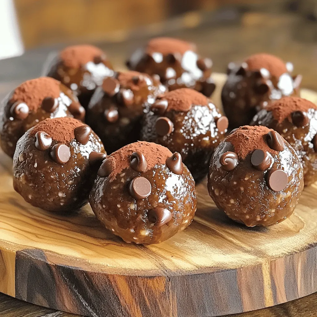 To make Chocolate Espresso Energy Balls, you need a few key ingredients. Here’s what you will need: - 1 cup pitted dates - 1/2 cup rolled oats - 1/4 cup nut butter (almond or peanut) - 2 tablespoons unsweetened cocoa powder - 1 tablespoon finely ground espresso or instant coffee - 1/4 teaspoon salt - 1/2 teaspoon vanilla extract - 1/4 cup chopped dark chocolate or chocolate chips - 2 tablespoons chia seeds (optional) These energy balls are not just tasty; they pack a punch of nutrition. Dates give natural sweetness and fiber. Oats add healthy carbs for energy. Nut butter offers protein and healthy fats. Cocoa and espresso boost flavor and provide antioxidants. Each ball is a nourishing snack, perfect for a quick pick-me-up. Plus, they are easy to make. You can enjoy them any time of day! First, gather all your ingredients. You need pitted dates, rolled oats, nut butter, cocoa powder, ground espresso, salt, vanilla extract, chopped dark chocolate, and optional chia seeds. 1. In a food processor, add the pitted dates, rolled oats, nut butter, cocoa powder, ground espresso, salt, and vanilla extract. 2. Pulse the mixture until it starts to come together. Make sure to scrape down the sides of the bowl as needed. 3. If you want, add the chia seeds and pulse a few more times. The mix should be sticky yet hold its shape when pressed. 4. Once combined, fold in the chopped dark chocolate or chocolate chips until they are evenly spread throughout the mix. 5. Use your hands to shape small balls, roughly 1 inch in size. Place these energy balls on a parchment-lined baking sheet or plate. After shaping the energy balls, it’s time to chill them. - Refrigerate the energy balls for at least 30 minutes. This helps them firm up nicely. - For storage, keep them in an airtight container in the fridge. They will stay fresh and tasty for a week or so before serving. Now you have a delicious and healthy snack ready to enjoy! To get the right texture in your energy balls, you need to mix well. Use a food processor for this task. Start with the dates, oats, and nut butter. Pulse until it is sticky and clumps together. Scrape the sides often to make sure everything mixes evenly. If the mixture is too dry, add a splash of water. If it is too wet, add a bit more oats. You want the mix to hold together when you squeeze it. Want to spice things up? You can add a pinch of cinnamon or nutmeg for warmth. A dash of almond extract gives a nice touch too. Consider mixing in a spoon of peanut butter for added creaminess. You can even toss in some coconut flakes for a tropical twist. These small changes can take your energy balls to the next level. For serving, arrange your energy balls on a rustic platter. A glass jar also works well. It makes a great centerpiece! You can dust some cocoa powder on top for a fancy look. If you like, serve them with pieces of fresh fruit. This adds color and makes the snack even healthier. {{image_2}} You can change the nut butter to fit your taste. Try almond or peanut butter. If you prefer a different flavor, swap them out for cashew or sun butter. For sweeteners, you can use maple syrup or honey instead of dates. Keep in mind that this may alter the texture. For chocolate, dark chocolate is great, but you can also use milk chocolate or white chocolate. Each choice gives a different taste. You can make these energy balls vegan easily. Just use maple syrup instead of honey. To make them gluten-free, ensure your oats are certified gluten-free. This small change makes a big difference. You can enjoy these energy balls without worrying about gluten. Want to mix it up? You can add different flavors to your energy balls. Try adding a pinch of cinnamon or nutmeg for warmth. Want something fruity? Toss in some dried cranberries or coconut flakes. For a nutty crunch, add chopped nuts like walnuts or pecans. Each addition brings a new taste to your energy balls. To keep your Chocolate Espresso Energy Balls fresh, store them in an airtight container. I recommend placing a piece of parchment paper between layers if you stack them. This helps prevent sticking. Keep the container in the refrigerator for best results. If you plan to eat them within a week, this method works well. These energy balls last about one week in the fridge. After that, they may lose their taste and texture. If you notice any change in smell or appearance, it’s best to toss them out. For longer storage, consider freezing them. Freezing these energy balls is easy and keeps them fresh for about three months. First, place the balls on a baking sheet in a single layer. Freeze them for about an hour. Once firm, transfer them to an airtight bag or container. When you’re ready to eat, just take out a few. Let them thaw in the fridge for a few hours or at room temperature for about 30 minutes. Enjoy your tasty treat anytime! These energy balls last about one week in the fridge. Keep them in an airtight container. If you want them to last longer, freeze them. They can stay fresh in the freezer for up to three months. Just thaw them in the fridge before eating. You can use sugar, but dates give a natural sweetness. They also add fiber and nutrients. If you choose sugar, use less than one cup. Adjust based on your taste. Remember, dates help bind the mixture, so you may need to add a bit more nut butter. These energy balls are packed with good stuff. They have fiber from oats and dates. They also contain healthy fats from nut butter. The dark chocolate adds antioxidants, while espresso gives you a nice energy boost. Overall, they make a great snack for energy and satisfaction. Yes! Kids love sweetness. You can add more dark chocolate or use honey instead of dates. You can also leave out the espresso for a milder flavor. Let them help shape the balls for fun! They can even roll them in sprinkles for extra color. If you don't have a food processor, you can do it by hand. Start by finely chopping the dates and mixing them with oats and nut butter in a bowl. Then, mash the mixture with a fork until it combines. Add the cocoa, coffee, and salt. Finally, mix in the chocolate and form balls with your hands. This blog post covered how to make delicious chocolate espresso energy balls. You learned about essential ingredients and step-by-step instructions. We shared tips for flavor and serving, plus different variations to try. In the end, these energy balls provide a tasty snack that fuels you well. They are easy to make and full of great flavors. Customize them to fit your needs and taste. Enjoy making these energy balls your way!