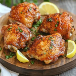 - 4 bone-in, skin-on chicken thighs - 2 tablespoons olive oil - 1 tablespoon lemon juice - 1 tablespoon dried oregano - 1 teaspoon garlic powder - 1 teaspoon onion powder - 1 teaspoon smoked paprika - Salt and pepper to taste - Fresh parsley, chopped Using quality ingredients makes a big difference. The chicken thighs should be bone-in and skin-on. This helps keep the meat juicy and the skin crispy. I love using olive oil for its rich flavor and health benefits. Lemon juice brightens the dish and adds a nice tang. For spices, dried oregano is key. It gives that classic Greek flavor. Garlic powder and onion powder add depth. Smoked paprika brings a lovely smokiness. Salt and pepper help enhance all the flavors. Don’t forget the fresh parsley! It adds color and freshness when you serve. This simple combination creates a flavorful meal. You can easily adjust amounts based on your taste. - Pat chicken thighs dry - Prepare marinade Start by patting the chicken thighs dry with paper towels. This helps the skin get crispy. Next, grab a large mixing bowl. In it, mix 2 tablespoons of olive oil, 1 tablespoon of lemon juice, 1 tablespoon of dried oregano, 1 teaspoon of garlic powder, 1 teaspoon of onion powder, and 1 teaspoon of smoked paprika. Add salt and pepper to taste. Stir well to combine all the flavors. Now, add the chicken thighs into the bowl. Coat each piece well with the marinade. Cover the bowl and let it sit in the fridge for 30 minutes to 2 hours. - Preheat air fryer - Arrange chicken in basket - Cooking time and temperature While the chicken marinates, preheat your air fryer to 380°F (193°C) for about 5 minutes. Once preheated, take the marinated chicken thighs out of the fridge. Place them in the air fryer basket, skin side up. Make sure not to overcrowd the basket, as this can affect cooking. Cook the chicken for 25 to 30 minutes. Flip them halfway through to ensure even cooking. Check that the internal temperature reaches 165°F (74°C) when done. The skin should look golden and crispy. - Resting the chicken - Garnishing before serving After cooking, take the chicken out of the air fryer. Let it rest for about 5 minutes. This allows the juices to redistribute inside the meat. Before serving, sprinkle chopped fresh parsley on top for color and flavor. Enjoy your delicious crispy Greek chicken thighs! Drying the chicken skin is the first key step. Use paper towels to pat the thighs dry. This helps the skin get crispy. If the skin is wet, it steams instead of crisps. Marinate the chicken for extra flavor and crunch. A simple mix of olive oil, lemon juice, and spices works wonders. Letting the chicken sit in the marinade for at least 30 minutes makes a big difference. Every air fryer is different. Your frying time may vary based on your model. Set your air fryer to 380°F (193°C). Cook for about 25 to 30 minutes. Always check the chicken's internal temperature. It should reach 165°F (74°C) to be safe to eat. Use a meat thermometer for best results. Serve your crispy chicken thighs with a Greek salad for a tasty meal. You can also add roasted vegetables or rice. For a nice touch, place the chicken on a platter. Add lemon wedges and a sprinkle of fresh parsley. This makes the dish look inviting and vibrant. {{image_2}} You can change the herbs and spices in this recipe. Instead of dried oregano, try thyme or rosemary. Both add unique flavors. For a spicy kick, add red pepper flakes or cayenne pepper. You can also switch up the marinade. Use balsamic vinegar or yogurt for a tangy taste. Mix lemon zest in for extra freshness. If you can't find chicken thighs, use chicken drumsticks or breasts. Drumsticks will cook in a similar way, but breasts may dry out faster. You can also grill or bake the chicken instead of using an air fryer. Adjust the cooking time as needed. For a low-sodium version, cut back on the salt in the marinade. Use fresh herbs instead of dried ones, as they often have less sodium. If you want a gluten-free option, ensure that your spices do not contain gluten. Most spices are safe, but always check the labels. After enjoying your Air Fryer Crispy Greek Chicken Thighs, store any leftovers right. Cool the chicken to room temperature. Place the chicken in airtight containers. This helps keep the chicken fresh. You can store it in the fridge for up to four days. When it's time to enjoy your leftovers, reheat them well. I suggest using the air fryer for the best results. Set the air fryer to 350°F (175°C). Heat the chicken for about 10 minutes. This method keeps the skin crispy. You can also use an oven if you want. Just cover the chicken with foil to keep it moist. If you have more chicken than you can eat, freezing works great. Wrap each thigh in plastic wrap. Then place them in a freezer bag. Make sure to remove excess air. You can freeze the chicken for up to three months. When you want to eat them, thaw the chicken in the fridge overnight. Then, reheat as mentioned above for the best taste. Cook chicken thighs for 25-30 minutes at 380°F (193°C). Flip them halfway to ensure even cooking. Always check that the internal temperature hits 165°F (74°C). This ensures it is safe to eat. The skin should look crispy and golden brown. Yes, you can use boneless thighs. Boneless chicken cooks faster, so check them at 20-25 minutes. The texture will differ, as skin-on thighs stay juicier. Boneless thighs may lack the crispy skin you get from bone-in ones. Serve Greek chicken with a simple Greek salad. Consider pairing it with roasted vegetables or rice. Lemon wedges add a bright touch. You can also serve tzatziki sauce for a cool contrast. These additions make a complete, delightful meal. This article covered how to make Greek chicken thighs in an air fryer. You learned about essential ingredients, step-by-step cooking instructions, and tips for crispy skin. We touched on fun variations and storage methods, ensuring your chicken stays fresh and tasty. Remember, the right spices make all the difference. Whether you're cooking for yourself or guests, this dish will impress everyone. Enjoy your cooking and savor every bite!