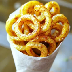 - 4 large russet potatoes - 2 tablespoons olive oil - 1 teaspoon garlic powder - 1 teaspoon onion powder - 1 teaspoon smoked paprika - 1 teaspoon cayenne pepper (optional for heat) - Salt and pepper to taste I love using russet potatoes for curly fries. They have the right amount of starch. This helps to get that perfect crispy texture. The olive oil adds flavor and helps the spices stick. - 1 tablespoon cornstarch - Salt and pepper to taste Cornstarch makes a big difference. It absorbs moisture and helps the fries get super crispy. Add salt and pepper to taste for extra flavor. - Favorite dipping sauces (ketchup, aioli, spicy mayo) Dipping sauces can make your meal even better. Ketchup is classic, but aioli or spicy mayo adds a fun twist. Choose what you love! First, you need to wash and peel the russet potatoes. This step gets rid of dirt and skin. Next, cut the potatoes into spiral shapes. You can use a curly fry cutter or a spiralizer. If you don’t have one, cut them into thin strips. This way, you still get tasty fries. Now, soak the cut fries in cold water for at least 30 minutes. This soaking helps remove extra starch. Less starch means crispier fries! After soaking, drain the fries. Pat them dry with paper towels. Make sure they are as dry as possible for the best crunch. In a large bowl, combine olive oil with seasonings and cornstarch. Use garlic powder, onion powder, smoked paprika, and cayenne pepper if you want some heat. Add salt and pepper to taste. Toss the dried fries in this mix until they are coated evenly. This ensures every fry gets flavor! Next, preheat your air fryer to 400°F (200°C). This usually takes about 5 minutes. Once it’s hot, place the curly fries in a single layer in the basket. You might need to do this in batches so they cook evenly. Cook them for 12-15 minutes. Shake the basket halfway through. This helps them fry nicely. Keep an eye on them to avoid burning. When they turn golden brown, they are ready to enjoy! To make your fries extra crispy, soak them first. Soaking removes excess starch. This step helps make the fries crunchy. Aim for at least 30 minutes in cold water. After soaking, drain the fries and dry them well. Use paper towels to remove moisture. Next, add cornstarch to your seasoning mix. Cornstarch gives the fries a great crunch. It absorbs moisture and creates a crispy layer. Just one tablespoon is enough for a batch of fries. When cooking, shake the basket halfway through. This action helps the fries cook evenly. It also makes sure every fry gets crispy. Set a timer to remind you at the halfway point. If you have a lot of fries, cook in batches. This method ensures that each fry gets enough hot air. Cooking too many at once can lead to soggy fries. It’s better to take your time for great results. For a fun presentation, use a cone-shaped holder. You can also line a bowl with parchment paper. This adds a nice touch when serving. Pair your fries with tasty dipping sauces. Ketchup is a classic choice. You can also try aioli or spicy mayo for something different. Each sauce adds great flavor to your crispy fries. Enjoy! {{image_2}} You can change up the flavor of your curly fries. Try adding ranch seasoning or chili powder. These spices add a fun twist. Cajun seasoning gives a spicy kick, while Italian seasoning adds herbs. Mix and match to find your favorite. If you do not have an air fryer, you can bake your fries. Preheat your oven to 425°F (220°C). Spread the fries on a baking sheet and cook for about 20-25 minutes. Turn them halfway to ensure even cooking. You can use fresh potatoes or frozen curly fries. Frozen fries need less prep time. They are also quick and easy. You can easily make this recipe vegan. Just skip the cornstarch and use a plant-based oil. For gluten-free options, check your spices. Most spices are gluten-free, but verify the labels. Enjoy your tasty fries while sticking to your diet! To keep your curly fries fresh, let them cool first. This step helps prevent sogginess. Once cooled, place them in an airtight container. You can use glass or plastic containers. Make sure the lid seals tightly to keep out air. Store them in the fridge for up to 3 days. For the best results, reheat your curly fries in the air fryer. Set it to 350°F (175°C) and heat for about 5-8 minutes. This method keeps them crispy. If you don’t have an air fryer, you can use a microwave. However, fries may become soft and lose crispiness. An oven can also work. Bake at 350°F (175°C) for 10 minutes or until warm. You can freeze both cooked and uncooked curly fries. For uncooked fries, spread them on a baking sheet and freeze until solid. Once frozen, transfer them to a freezer bag. This helps prevent sticking. For cooked fries, let them cool completely first. Then, place them in freezer bags. When you're ready to cook, thaw them in the fridge overnight. Cook frozen fries in the air fryer without thawing. Cook for 15-20 minutes at 400°F (200°C) for crispy results. The best potato for curly fries is a russet potato. These potatoes have a high starch content, which makes them fluffy inside. This helps them get crispy on the outside when cooked. You can also try Yukon Gold potatoes for a creamier texture. You should preheat the air fryer for about 5 minutes. Preheating helps the fries cook evenly and become crispy. Set the temperature to 400°F (200°C) before adding the fries. Yes, you can use a regular fryer to make curly fries. Just heat oil in a pot to 350°F (175°C). Fry the curly fries in small batches until they are golden brown. This method will give you tasty results, but it uses more oil. To make your curly fries more flavorful, try adding more spices. You can mix in some ranch seasoning or chili powder for a kick. You can also use fresh herbs like parsley or cilantro for extra taste. Experiment with different flavors to find your favorite! In this guide, we explored how to make delicious curly fries using russet potatoes, olive oil, and seasonings. Soaking the potatoes and using cornstarch ensures that your fries turn out extra crispy. We also discussed various cooking methods, serving suggestions, and how to store leftovers. Now, it's time to experiment and enjoy your homemade curly fries. With simple tips and fun variations, you can create a tasty snack that everyone will love. Happy cooking!