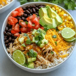 - Chicken: Use 1.5 lbs of boneless, skinless chicken thighs. They stay juicy and tender. - Honey and Lime Juice: You need 1/4 cup of honey and 1/4 cup of fresh lime juice. This combo gives a sweet and tangy taste. - Spices and Seasonings: Add 2 cloves of minced garlic, 1 teaspoon each of chili powder, cumin, and paprika. Don’t forget salt and pepper for extra flavor. - Rice: Use 1 cup of rinsed jasmine rice. It cooks well and absorbs flavors nicely. - Beans and Vegetables: You will need 1 can of black beans, 1 cup of corn, and 1 cup of diced tomatoes. These add texture and nutrition. - Toppings and Garnishes: Prepare 1/2 cup of shredded cheese, 1 sliced avocado, and fresh cilantro. Lime wedges for serving bring brightness to the dish. These ingredients come together to create a warm, filling meal. You can mix and match toppings to fit your taste. Enjoy crafting your own burrito bowl! Marinating the Chicken First, grab a mixing bowl. Add 1/4 cup honey, 1/4 cup fresh lime juice, and 2 minced garlic cloves. Then, sprinkle in 1 teaspoon chili powder, 1 teaspoon cumin, 1 teaspoon paprika, and some salt and pepper. Mix it well. Now, take 1.5 lbs of boneless, skinless chicken thighs. Coat them evenly in the marinade. Let it sit for at least 15 minutes. For deeper flavor, marinate longer in the fridge. Sautéing Process Next, set your Instant Pot to Sauté mode. Wait until it’s hot. Place the marinated chicken thighs in the pot. Brown them for about 2-3 minutes on each side. You want them golden. After that, remove the chicken and set it aside. Adding Liquid Now, it's time to add the rice. Pour 1 cup of rinsed jasmine rice into the Instant Pot. Next, add 1 cup of water or chicken broth. Stir it to combine everything. Layering Ingredients in the Instant Pot Place the browned chicken thighs right on top of the rice. Do not stir now. This keeps the chicken moist and flavorful. Setting the Instant Pot Close the lid of the Instant Pot. Set it to Manual mode and cook at high pressure for 10 minutes. Natural Release and Quick Release When the cooking time is up, let the pressure release naturally for 8-10 minutes. After that, switch to a quick release for any remaining pressure. Open the pot carefully. This method makes sure the chicken and rice cook perfectly, creating a great base for your burrito bowls. How long should I marinate the chicken? Marinate the chicken for at least 15 minutes. You can also marinate it longer in the fridge. This deeper soak helps the flavors blend into the meat. What can I add for more flavor? You can add a splash of soy sauce or a pinch of cayenne pepper. Fresh herbs like oregano or thyme work well too. Feel free to get creative with your favorite spices! How do I change the cooking time? If you use chicken breasts instead of thighs, reduce the cooking time to 8 minutes. For extra tender chicken, you can cook for 12 minutes. How do I get the right rice texture? Make sure to rinse the jasmine rice well. This helps remove extra starch and keeps the rice fluffy. If you want softer rice, add a little more liquid. You can use chicken broth instead of water for extra flavor. How should I assemble the bowls? Start with a layer of rice in each bowl. Then add the shredded chicken and bean mix on top. Finally, sprinkle cheese, avocado, and cilantro for a fresh touch. What are some fun garnish ideas? Try adding sliced jalapeños for heat or diced red onion for crunch. A dollop of sour cream or Greek yogurt can add creaminess. Don’t forget the lime wedges for a zesty finish! {{image_2}} You can change the protein in this recipe. Chicken thighs add rich flavor, but chicken breast works too. It cooks faster and is leaner. If you prefer beef, use ground beef or steak for a hearty twist. For a vegetarian option, try black beans or chickpeas. They add protein and make your meal filling. Add your own touch with spice blends. Instead of chili powder, try smoked paprika for a deeper flavor. You can also add cumin or even a dash of chipotle for heat. Consider different toppings too. Try diced jalapeños, sour cream, or salsa for a fresh kick. Fresh herbs like cilantro or green onions can brighten each bite. If you want to switch up the grain, try quinoa. It’s protein-rich and cooks in a similar way. Brown rice is another great choice, offering a nutty taste. For a low-carb option, use cauliflower rice. It gives you that bowl feel without the carbs. Each grain change can alter the taste and texture of your meal. To keep your Instant Pot Honey Lime Chicken Burrito Bowls fresh, store them in airtight containers. This method keeps air and moisture out. You can refrigerate the bowls for up to four days. If you notice any strange smells or textures, it's best to discard them. For longer storage, you can freeze the burrito bowls. Use freezer-safe containers or heavy-duty freezer bags. Make sure to remove as much air as possible. These bowls will stay good for up to three months. When you are ready to eat, thaw them in the fridge overnight. Reheat in the microwave or on the stove until warm. These burrito bowls are perfect for meal prep. You can make them ahead of time for busy days. Divide the bowls into single-serving containers. This way, you have ready meals for lunch or dinner. You can also prep the chicken and rice separately. This allows you to mix and match with other toppings throughout the week. Yes, you can use frozen chicken. Just add extra time to cook. I suggest cooking for 12-15 minutes under pressure. Make sure to check the chicken's internal temperature. It should reach 165°F for safety. To serve more people, simply double the ingredients. Use 3 lbs of chicken and double all the other items. You may need to cook in batches if the pot gets too full. Always check the cooking time, as it may vary slightly. Burrito bowls pair well with many sides. Here are a few ideas: - Tortilla chips for crunch - A fresh salad for a light touch - Guacamole for added creaminess - Salsa for a zesty kick - Sour cream for a cool contrast Feel free to mix and match! This post covered the key ingredients, step-by-step instructions, and helpful tips for making a tasty burrito bowl. I shared ideas for variations, storage, and meal prep, ensuring you can enjoy this dish any time. Remember, the right marinade and cooking methods make a big difference. Try different proteins and grains to keep things fresh. With these tips, you can create a delicious meal that fits your needs today and beyond. Enjoy your cooking journey!