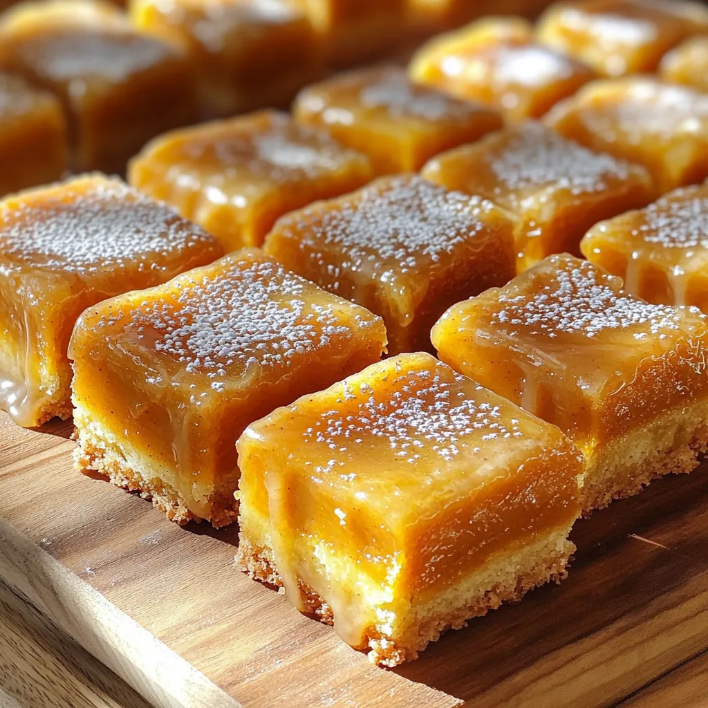 - 1 cup all-purpose flour - 1/2 cup whole wheat flour - 1 teaspoon baking powder - 1 teaspoon baking soda - 1 teaspoon ground cinnamon - 1 teaspoon ground nutmeg - 1/2 teaspoon ground ginger - 1/2 teaspoon salt In the dry ingredients, I use both all-purpose and whole wheat flour. This mix gives the bars a nice texture. Baking powder and baking soda work together to help them rise. The spices, cinnamon, nutmeg, and ginger, bring warmth and flavor. A bit of salt balances the sweetness. - 1 cup canned pumpkin puree - 1/2 cup brown sugar, packed - 1/4 cup maple syrup - 1/4 cup vegetable oil - 2 large eggs - 1 teaspoon vanilla extract Next, the wet ingredients add moisture and sweetness. Canned pumpkin puree keeps the bars soft and flavorful. Brown sugar gives a rich taste, while maple syrup adds a sweet touch. Vegetable oil keeps them moist. The eggs help bind everything, and vanilla extract adds depth. - 1 cup powdered sugar - 3 tablespoons maple syrup - 1 tablespoon milk (or plant-based milk) For the maple glaze, I mix powdered sugar with maple syrup. This gives the glaze a sweet and sticky texture. A splash of milk thins it out, making it easy to drizzle. The glaze tops off these donut bars perfectly. 1. Preheat your oven to 350°F (175°C). This helps the bars cook evenly. 2. Grease an 8x8 inch baking pan or line it with parchment paper. This will keep the bars from sticking. 3. In a medium bowl, mix these dry ingredients: - 1 cup all-purpose flour - 1/2 cup whole wheat flour - 1 teaspoon baking powder - 1 teaspoon baking soda - 1 teaspoon ground cinnamon - 1 teaspoon ground nutmeg - 1/2 teaspoon ground ginger - 1/2 teaspoon salt Whisk them together well and set aside. 1. In a large bowl, add the wet ingredients: - 1 cup canned pumpkin puree - 1/2 cup brown sugar, packed - 1/4 cup maple syrup - 1/4 cup vegetable oil - 2 large eggs - 1 teaspoon vanilla extract 2. Mix all these ingredients until smooth. This creates a rich base for your bars. 1. Gradually add the dry mixture to the pumpkin mix. Stir until just combined. Avoid overmixing for soft bars. 2. Pour the batter into your prepared pan. Use a spatula to smooth the top. 3. Bake for 25-30 minutes. To check if they are done, insert a toothpick into the center. If it comes out clean, they are ready. 4. Let the bars cool completely in the pan before taking them out. This helps them hold their shape. To get the best texture, mix gently. Overmixing makes the bars tough. When you combine dry and wet ingredients, stop as soon as you see no dry flour. This keeps them soft and light. Baking at the right temperature is key. Preheat your oven to 350°F (175°C). Use an oven thermometer if needed. This ensures even baking. Each oven is different, so check your bars a bit early to avoid burning. The maple glaze should be smooth and pourable. If it is too thick, add a splash of milk. If it is too runny, add more powdered sugar. Adjust until it drizzles nicely over the bars. Serve these donut bars warm or at room temperature. They taste great with a cup of coffee or tea. You can also add a sprinkle of cinnamon on top for extra flavor. For a fun twist, try serving them with whipped cream or ice cream. Enjoy every bite! {{image_2}} You can make your Maple Glazed Pumpkin Spice Donut Bars even better. Try adding some chopped nuts or chocolate chips for extra crunch and flavor. Walnuts or pecans work well here. If you love chocolate, dark chocolate chips bring a nice contrast to the spices. You can also switch up the spices. Instead of just cinnamon, nutmeg, and ginger, consider adding cardamom or allspice. These spices can add warmth and depth to your bars. A touch of cloves can also provide a cozy flavor. If you need gluten-free options, swap out the all-purpose flour for a gluten-free blend. Make sure it has xanthan gum for the right texture. You can also use almond flour, but keep in mind it will change the bars' texture. For a vegan version, replace the eggs with flax eggs or applesauce. Use a plant-based milk for the glaze instead of regular milk. The bars will still taste great and stay moist. Pair your donut bars with a hot drink for a perfect treat. A warm cup of chai or coffee complements the spices well. You can also top the bars with whipped cream or a scoop of vanilla ice cream for an extra special touch. Feel free to serve them with maple syrup on the side for extra sweetness. You can sprinkle some extra nuts or chocolate chips on top for a fun look. Enjoy these bars for breakfast or a sweet snack! To keep your donut bars fresh, store them in an airtight container. Place a piece of parchment paper between layers to prevent sticking. Refrigerate them if you want them to last longer. They stay tasty for about a week this way. If you want to freeze them, let the bars cool completely. Wrap each bar in plastic wrap. Then, put them in a freezer bag. This method keeps them safe for about three months. The donut bars last about a week in the fridge. Look for signs of spoilage. If they smell off or develop mold, throw them away. Fresh bars should feel soft but not mushy. To enjoy your bars warm again, preheat your oven to 350°F (175°C). Place the bars on a baking sheet. Heat them for about 5-10 minutes. You can also use a microwave. Heat each bar for 15-20 seconds. Either method brings back their soft texture and flavor. How do you know when donut bars are done? You can check if the donut bars are done by inserting a toothpick into the center. If it comes out clean, they are ready. You should also see a slight golden color on top. The edges might pull away from the pan, too. Can I use fresh pumpkin instead of canned? Yes, you can use fresh pumpkin. Just cook and puree it first. Make sure it is smooth and not too watery. You want the same amount as the canned pumpkin, which is about one cup. What can I substitute for maple syrup? If you need a substitute for maple syrup, you can use honey or agave syrup. They will add sweetness and flavor. Just keep in mind that the taste will change a bit, but it will still be tasty! This blog post covered all you need to make delicious pumpkin donut bars. We explored the right dry and wet ingredients and even made a tasty maple glaze. The baking steps ensure your bars turn out perfect every time. I shared tips on texture, glaze thickness, and fun serving ideas. You can also customize these bars for different diets or flavors. Now, you can store them properly or reheat them to enjoy later. With these tips, you're set to impress with your baking!