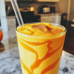 - 1 cup canned pumpkin puree - 1 frozen banana - 1 cup almond milk (or any preferred milk) The main ingredients form the base of the smoothie. Canned pumpkin puree brings rich flavor and creaminess. The frozen banana adds natural sweetness and thickness. Almond milk keeps it light and adds a nice nutty taste. - 1 scoop vanilla protein powder - 1 teaspoon pumpkin pie spice - 1 tablespoon maple syrup (or honey) Flavor enhancers elevate your smoothie. Vanilla protein powder boosts protein for energy. Pumpkin pie spice adds a warm, sweet flavor. Maple syrup or honey sweetens the drink naturally. - 1 tablespoon almond butter - 1/2 teaspoon vanilla extract - Ice cubes (optional) These components enhance both taste and texture. Almond butter adds creaminess and healthy fats. Vanilla extract deepens the flavor profile. If you want a thicker smoothie, add ice cubes. - Add 1 cup canned pumpkin puree and 1 frozen banana to the blender. - Pour in 1 cup almond milk. - Include 1 scoop vanilla protein powder, 1 teaspoon pumpkin pie spice, 1 tablespoon maple syrup, 1 tablespoon almond butter, and 1/2 teaspoon vanilla extract. - Blend on high until smooth and creamy. - Adjust sweetness as necessary. - Serve in glasses immediately. To make a thicker smoothie, add ice cubes to your blend. Ice helps create a creamy texture. You can also use a frozen banana instead of a fresh one. This swap adds thickness and a nice chill. Adjust the amount of liquid based on your taste. If you like a thinner smoothie, add more almond milk. If you want it thicker, stick to less liquid. Play around until you find what you enjoy! If you want alternatives to maple syrup or honey, try using agave syrup or stevia. Both can sweeten without adding too many calories. You can also skip sweeteners entirely if you prefer a less sweet drink. Balancing flavors is important. If your smoothie tastes too spicy, add more banana. This helps balance the pumpkin pie spice. Test it as you go, and adjust until it’s just right for your taste. For the best blend, I suggest a high-speed blender. Brands like Vitamix or Ninja work great. These blenders make your smoothie smooth and creamy. When measuring, use a cup or a spoon for precision. This helps you stick to the recipe. Measuring ensures a consistent taste each time you make it. {{image_2}} You can easily make this smoothie dairy-free or vegan. Just swap out regular milk for a plant-based option. Here are some great choices: - Almond milk - Coconut milk - Soy milk - Oat milk These milks will still give you a creamy texture. For protein, you can use plant-based protein powders. Look for ones made from: - Pea protein - Brown rice protein - Hemp protein These options keep your smoothie tasty and healthy. Want to make your smoothie even yummier? You can add extra spices! Try these options: - Nutmeg - Cinnamon Both spices will enhance the pumpkin flavor. You can also boost nutrition by adding greens. Spinach or kale mix well without changing the taste much. Just a small handful will do. You can switch up other ingredients too. For nut butter, consider using: - Peanut butter - Cashew butter - Sunflower seed butter Each nut butter adds a different flavor. You can also choose fresh ingredients over canned. If you use fresh pumpkin, cook it until soft. This keeps the flavor bright and fresh. After you make your pumpkin spice protein smoothie, you might have some left. You can store it in the fridge for easy snacks later. Pour it into a jar with a lid. This helps keep it fresh. Generally, smoothies stay good in the fridge for about 1 to 2 days. If you want to save it for a longer time, freezing is a great option. Pour your smoothie into ice cube trays or freezer-safe bags. This way, you can have smoothie cubes ready for quick snacks. When you want to enjoy a frozen smoothie, you need to thaw it first. The fastest way is to place it in the fridge overnight. If you're in a hurry, you can run it under warm water for a few minutes. After thawing, you should re-blend your smoothie. This helps mix everything up again. Just pour it back into the blender and blend until smooth. In the fridge, your smoothie lasts about 1 to 2 days. After that, it may spoil. Watch for changes in smell or color. If it smells sour or looks strange, it's best to throw it away. Always trust your senses when checking for spoilage. To make this smoothie low-carb, you can use low-carb sweeteners. Options like stevia or erythritol work well. These sweeteners have fewer carbs than maple syrup or honey. You can also cut back on the banana. You might want to use half a banana or replace it with avocado. Avocado adds creaminess without many carbs. Yes, you can use fresh pumpkin! Start by roasting the pumpkin until it's soft. Then, scoop out the flesh and blend it until smooth. Fresh pumpkin gives a bright flavor and more nutrients. It also allows you to control the texture better. You can enjoy the taste of fall in every sip! This smoothie offers a good balance of nutrients. It has about 300 calories per serving. You get around 20 grams of protein from the protein powder and almond butter. The healthy fats from almond butter support heart health. Pumpkin is rich in fiber and vitamins A and C. The spices add flavor and may help with digestion. Overall, this smoothie is tasty and good for you! This blog post covered how to make a delicious pumpkin smoothie. You learned about the main ingredients, including canned pumpkin puree and frozen bananas. We discussed flavor enhancers and tips for getting the best consistency. Variations let you switch up flavors and keep it fun. In conclusion, this smoothie is easy to customize. You can make it your own with simple swaps. Enjoy this tasty drink for a healthy boost anytime!