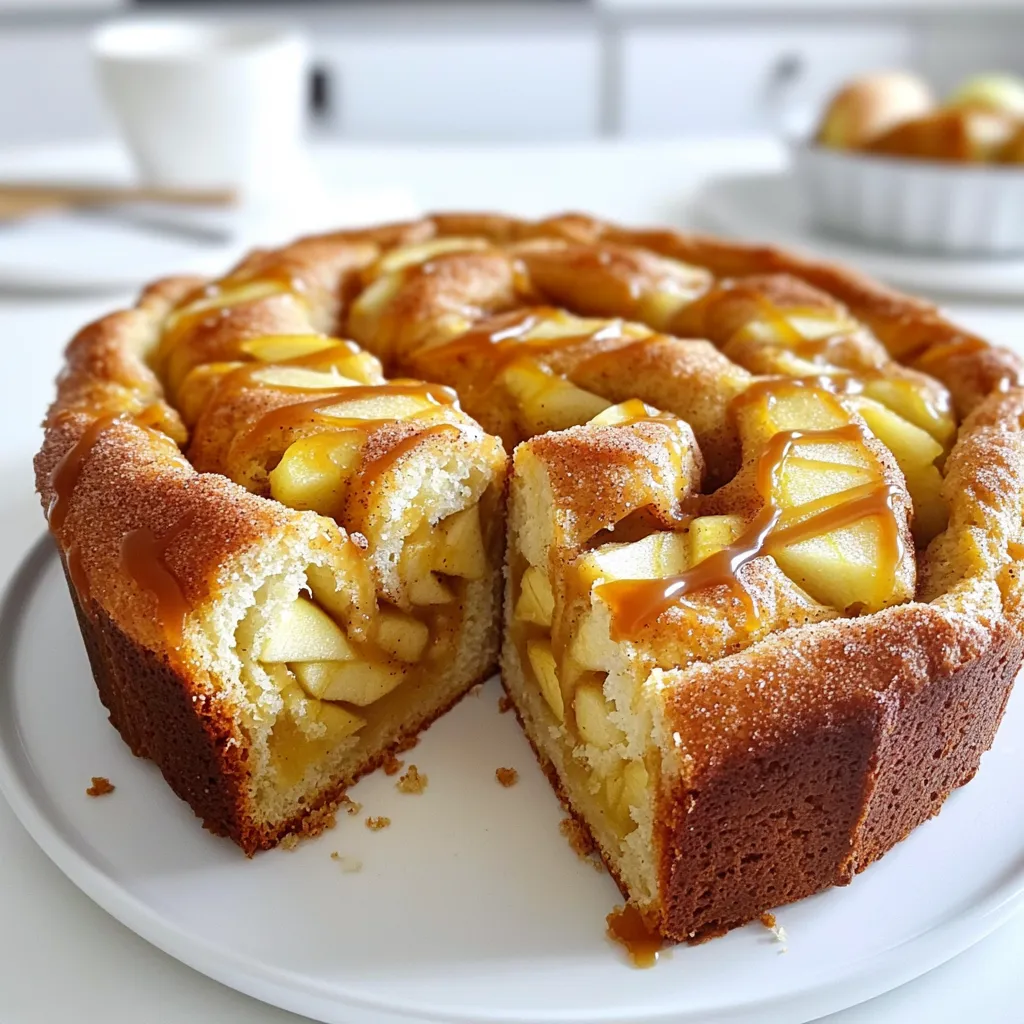 - 3 cups all-purpose flour - 1 cup warm milk (about 110°F) - 2 ¼ teaspoons active dry yeast (1 packet) - ½ cup granulated sugar - 1 large egg - ¼ cup unsalted butter, melted - 1 teaspoon vanilla extract - 1 teaspoon cinnamon - ½ teaspoon salt - 2 cups peeled and diced apples (about 2 medium apples) - ½ cup brown sugar - ½ cup caramel sauce (store-bought or homemade) - Mixing bowls - Whisk - Rolling pin - Loaf pan - Baking sheet To make this bread, you need simple and fresh ingredients. First, gather all-purpose flour, warm milk, and active dry yeast. The yeast helps the bread rise and get fluffy. Granulated sugar adds sweetness, while a large egg binds everything together. Next, you will need melted unsalted butter. It makes the bread rich and moist. Vanilla extract gives a nice flavor, and cinnamon adds warmth. Salt balances the sweetness. Now, for the star of the show: apples. Two medium apples, peeled and diced, bring juicy bites. Brown sugar and caramel sauce create a sweet swirl that melts in your mouth. For tools, grab mixing bowls to combine your ingredients. A whisk helps blend the wet and dry items. Use a rolling pin to flatten the dough before shaping. A loaf pan holds the bread as it bakes, while a baking sheet catches any drips. These ingredients and tools work together to create a delicious treat. You will love the smell of cinnamon and caramel filling your kitchen! - First, combine warm milk and sugar in a small bowl. - The milk should be about 110°F for best results. - Stir in the active dry yeast and let it sit for 5-7 minutes. - You will see it get frothy, which means it is ready to use. - In a large mixing bowl, whisk together the flour, melted butter, and salt. - Add the frothy yeast mixture, the egg, and the vanilla extract. - Mix everything until a dough forms. - Knead the dough on a floured surface for 8-10 minutes. - The dough should feel smooth and elastic when finished. - Place the dough in a greased bowl and cover it with a damp towel. - Let it rise in a warm place for 1-1.5 hours until it doubles in size. - While the dough rises, prepare the apple filling. - In a bowl, combine diced apples, brown sugar, and cinnamon. - Toss to coat the apples and set this mixture aside. - Once the dough has risen, punch it down gently. - Roll it out on a floured surface into a large rectangle, about 15x12 inches. - Spread the apple mixture evenly over the dough. - Drizzle caramel sauce on top of the apples. - Fold the dough over to create a long log shape. - Cut the log in half lengthwise. - Twist the two halves together and place the twist in a greased loaf pan. - Cover with a towel and let it rise for another 30-45 minutes. - Preheat the oven to 350°F (175°C). - Brush the top of the loaf with a beaten egg for a shiny finish. - Bake for 30-35 minutes until it is golden brown. - Let it cool in the pan for 10 minutes and then transfer to a wire rack to cool completely. - Once cooled, drizzle more caramel sauce on top and serve. To knead the dough well, use your palms. Push down and fold the dough over. Turn it a quarter turn and repeat. Do this for about 8-10 minutes. The dough should feel smooth and elastic. You know the dough has risen enough when it doubles in size. This usually takes 1 to 1.5 hours. To check, gently press two fingers into the dough. If the indent stays, it’s ready. Want more flavor? Add nutmeg or allspice to the filling. You can also mix in raisins or chopped nuts for extra texture. When applying caramel, drizzle it evenly across the apple filling. This ensures every bite is sweet and gooey. Don’t hold back; a little extra caramel on top after baking is always a treat. To serve, slice the bread while it’s warm. Place it on a decorative plate for a nice look. Drizzle more caramel on top and sprinkle with cinnamon. This makes it even more appetizing. Pair this bread with warm apple cider or a cup of coffee. The flavors blend perfectly, making your meal even more enjoyable. {{image_2}} If you want to make this bread gluten-free, you can use gluten-free flour blends. Look for one that has a good mix of starches and fibers. Brands like Bob's Red Mill or King Arthur Flour have great options. Just follow the package's instructions for measuring. For those who need a dairy-free option, try almond milk or oat milk instead of regular milk. You can also use coconut oil in place of butter. This keeps the bread moist and adds a nice flavor. You can make this bread even more fun! Add some chopped nuts like walnuts or pecans for crunch. You can also mix in some dried fruits like raisins or cranberries for extra sweetness. Feeling seasonal? Try adding pumpkin spice in fall. Just swap out some of the cinnamon for pumpkin spice. This gives your bread a warm and cozy flavor. If you want to try something different, make mini loaves or muffins instead of one big loaf. This way, they are easy to share or pack for lunch. You can also change up the toppings. Try drizzling chocolate or cream cheese frosting on top instead of caramel. Each option adds a new twist to this tasty treat! To keep your Caramel Apple Cinnamon Swirl Bread fresh, use an airtight container. This helps lock in moisture and flavor. You can store it at room temperature for up to two days. If you want to keep it longer, refrigerate it. Just be aware that refrigeration can dry out the bread a bit. You can freeze this bread for longer storage. First, let it cool completely. Then, wrap it tightly in plastic wrap and place it in a freezer bag. This keeps out air and prevents freezer burn. It can last up to three months in the freezer. When you’re ready to enjoy it, thaw the bread overnight in the fridge. You can also warm it in the oven to refresh its texture. When stored correctly, your Caramel Apple Cinnamon Swirl Bread will stay fresh for about three days at room temperature. In the fridge, it lasts a week. If frozen, it keeps its best quality for three months, but it can still be safe to eat after that. Just be sure to check for any signs of spoilage before enjoying. You can prepare the dough in advance. After mixing the dough, let it rise as usual. Then, instead of baking, cover the dough and place it in the fridge overnight. This slows the rise, allowing you to bake it fresh the next day. When ready, take it out, let it sit for about 30 minutes to warm up, then shape and let it rise again. This way, you enjoy a warm loaf with less morning hassle. Yes, you can swap apples for other fruits. Pears work well and add a soft texture. Chopped peaches or berries also taste great. If you use berries, be careful with the amount of sugar, as they can be sweeter. Just ensure the fruit is ripe and flavorful for the best results. Experimenting with fruits can lead to tasty surprises! If you do not have caramel sauce, you can make your own. Melt sugar in a pan until it turns amber, then add cream and butter for a quick caramel. Maple syrup is a nice sweet alternative too. You could even use a mix of brown sugar and butter for a similar flavor. Whichever you choose, aim for a thick, sweet drizzle to enhance your bread. This blog post covered how to make delicious Caramel Apple Cinnamon Swirl Bread. We went over key ingredients, essential tools, and step-by-step instructions to guide you. I shared tips to perfect your dough and enhance flavors. You also learned about variations, storage options, and answers to common questions. Baking this bread is an enjoyable process, and I hope you try it soon. Enjoy the sweet smell and taste of your creation in your kitchen!