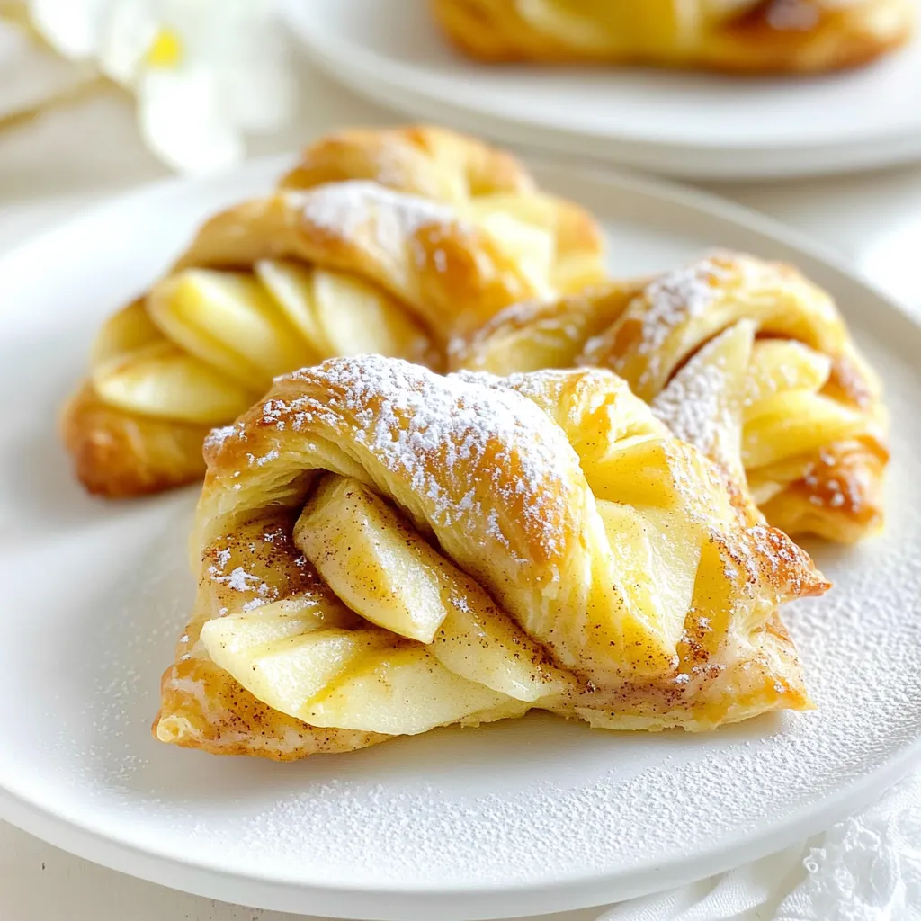 To make these tasty treats, you will need: - 2 large apples (like Granny Smith or Honeycrisp), peeled, cored, and thinly sliced - 1 tablespoon lemon juice - 2 teaspoons ground cinnamon - 1 tablespoon brown sugar - 1 package refrigerated crescent roll dough - ½ cup chopped walnuts (optional) - 1 tablespoon melted butter - Powdered sugar for dusting (optional) If you don't have certain items, here are some great swaps: - Apples: You can use Fuji or Gala apples for a sweeter taste. - Lemon juice: Try using vinegar if you run out of lemon juice. - Brown sugar: White sugar works, but it may not add the same depth. - Walnuts: Pecans or almonds can replace walnuts for a different crunch. - Butter: Use margarine or coconut oil for a dairy-free option. Choosing the right apple is key. Here’s how to pick the best ones: - Look for firm apples. They should feel heavy for their size. - Check for bright color. Red or green should be vibrant and shiny. - Avoid soft or bruised apples. They may spoil faster and will not hold their shape. - For a mix of flavors, use a combination of tart and sweet apples. This adds depth to your blossoms. With these ingredients and tips, you can create delicious Air Fryer Cinnamon Apple Blossoms that will impress everyone! Start with two large apples. I love using Granny Smith or Honeycrisp for their sweet-tart flavor. First, peel and core the apples. Then, slice them thinly. Place the slices in a bowl and add one tablespoon of lemon juice. This keeps them fresh and bright. Next, sprinkle in two teaspoons of ground cinnamon and one tablespoon of brown sugar. Stir this mix well. Let it sit for about ten minutes. This helps the apples soften and soak up the flavors. Now, take your package of refrigerated crescent roll dough. Unroll it on a clean surface. You will see triangles. Place a spoonful of the apple mixture at the wide end of each triangle. If you like, add a few chopped walnuts for crunch. Then, roll the dough from the wide end to the point. Tuck in the sides gently as you roll. This makes a pretty blossom shape. Make sure they are secure, or they might open up while cooking. Set your air fryer to 320°F (160°C) and preheat it. Brush the tops of your rolled apple blossoms with melted butter. This helps them get a nice golden brown color. Place the blossoms in the air fryer basket in a single layer. Don’t overcrowd them; they need space to cook evenly. Air fry for 10 to 12 minutes. Check them often to see if they are crispy and golden. Once done, let them cool for a minute. Dust with powdered sugar if you like a sweet topping. Enjoy your warm, flaky treats! To make your blossoms shine, choose fresh ground cinnamon. It has a stronger taste than store-bought. Mix the cinnamon well with the brown sugar and lemon juice. This blend brings out the apple’s sweetness. Let the apple mixture sit for about ten minutes. This step helps the apples soak up all that cinnamon goodness. A simple glaze can elevate your blossoms. Mix powdered sugar with a little milk or lemon juice. Drizzle it over the warm blossoms for a sweet finish. You can also sprinkle more cinnamon on top for extra flavor. For a nutty touch, add chopped walnuts before baking. This adds crunch and depth to the dish. One big mistake is overcrowding the air fryer. Leave space between each blossom for even cooking. Another mistake is not preheating the air fryer. Preheating helps achieve that golden brown color. Make sure to roll the dough tightly. Loose rolls may open up while cooking. Lastly, do not skip the melted butter. It helps the tops brown nicely. {{image_2}} You can switch out apples for other fruits. Pears work great. They have a sweet and juicy taste. Peaches add a nice twist with their soft texture. You can also try berries. Blueberries or raspberries give a burst of flavor. Just remember to adjust the sugar based on the fruit's sweetness. To make this dish dairy-free, swap the butter for coconut oil. It adds a light, tropical flavor. For a vegan option, use non-dairy crescent roll dough. Most brands offer this now. Instead of powdered sugar, a sprinkle of maple syrup can add a sweet touch. Want to amp up the flavor? Try adding nutmeg or allspice. These spices pair nicely with the apples. You can also mix in some chopped nuts. Walnuts work well, but pecans or almonds are tasty too. For a sweet finish, drizzle honey or caramel sauce before serving. To keep your air fryer cinnamon apple blossoms fresh, store them in an airtight container. Let them cool first, then place them in the container. Keep it in the refrigerator for up to three days. This helps maintain their taste and texture. If you notice any moisture, add a paper towel inside the container. This will absorb extra moisture and keep them crisp. To reheat your apple blossoms, use the air fryer again. Set it to 320°F (160°C) for about 5 minutes. This will warm them up and make them crispy again. You can also use a microwave, but they might not stay crunchy. If you choose the microwave, heat them for 15-20 seconds. Check them often so they don’t get too warm. You can freeze both uncooked and cooked apple blossoms. For uncooked blossoms, wrap each one tightly in plastic wrap. Place them in a freezer bag. They will last for up to two months. When you’re ready to cook them, no need to thaw; just pop them in the air fryer. For cooked blossoms, let them cool first, then store them in a freezer-safe container. They can last for about one month. To reheat, follow the steps above. Yes, you can use different types of dough. You can try puff pastry or phyllo dough. Each type gives a unique texture. Puff pastry adds a flaky layer, while phyllo gives a light crunch. Just be sure to adjust cooking time if needed. You will know they are done when they turn golden brown. The dough should be crispy on the outside. You can also check by inserting a toothpick. If it goes in easily, they are ready to eat! Yes, you can make them ahead of time. Prepare the apple mixture and roll the blossoms. Store them in the fridge for up to one day. Just air fry them when you are ready to enjoy. This makes for a quick and tasty treat! This guide covered making Air Fryer Cinnamon Apple Blossoms. We discussed the best ingredients and substitutions. You learned step-by-step instructions, tips for perfect flavor, and ways to avoid mistakes. Try using different fruits or making a vegan version for variety. Proper storage is key for fresher leftovers, too. Enjoy your baking! These blossoms are tasty and fun to share.