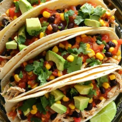 - 4 boneless, skinless chicken breasts - 2 cups salsa (your choice of spiciness) - 1 can (15 oz) black beans, rinsed and drained - 1 cup corn kernels (fresh, frozen, or canned) For the main part of this recipe, I focus on chicken, salsa, beans, and corn. Start with quality chicken breasts. They become tender and juicy when cooked. Choose salsa that fits your taste. You can go mild or hot. I love using fresh salsa for great flavor. Black beans add protein and fiber. They also make the dish hearty. Corn adds a sweet crunch. You can use fresh, frozen, or canned corn. - 1 teaspoon cumin - 1 teaspoon chili powder - 1 teaspoon garlic powder - Salt and pepper to taste - Tortillas (corn or flour) for serving - Optional toppings: chopped cilantro, diced avocado, shredded cheese, lime wedges For seasoning, I use cumin, chili powder, and garlic powder. These spices give the dish warmth and depth. Don't forget salt and pepper for balance. As for tortillas, I prefer corn for a classic touch. Flour tortillas work well too. You can choose what you like best. Toppings make this meal fun. Chopped cilantro adds freshness. Diced avocado gives creaminess. Shredded cheese brings richness. Lime wedges add a zesty kick. Feel free to mix and match toppings for your own twist! Start by placing the chicken breasts in the bottom of your slow cooker. Make sure they fit well. Next, pour the salsa evenly over the chicken. This adds a lot of flavor and keeps the chicken moist. Now, add the black beans and corn on top of the chicken and salsa. Use a can of black beans, rinsed and drained. Fresh, frozen, or canned corn works great too. Sprinkle the cumin, chili powder, garlic powder, salt, and pepper over everything. This mix of spices gives the dish a nice kick. You have two cooking options: low or high. If you cook on low, let it go for 6-8 hours. On high, it takes about 3-4 hours. Either way, the chicken should be fully cooked and tender. Once cooking is done, shred the chicken right in the slow cooker. Use two forks to pull it apart. Mix the chicken with the salsa and beans. This makes every bite packed with flavor. To assemble the tacos, take a tortilla and fill it with the chicken mixture. Let everyone choose their favorite toppings. Some great options are chopped cilantro, diced avocado, shredded cheese, and lime wedges. For a fun twist, arrange the tacos on a large platter. Garnish with fresh cilantro and lime. Serve with bowls of toppings. This makes for an interactive meal that everyone will enjoy. To make your salsa chicken just right, consider the spice level. If you like heat, choose a spicy salsa. If you prefer mild, go for a fresh tomato salsa. You can also mix salsas for a unique taste. - Adjusting spice levels: Use jalapeños or hot sauce for extra heat. For a milder dish, add more corn or beans. - Recommended salsa varieties: Look for brands like Pace or homemade salsa for fresh flavors. You can switch up the protein for different tastes. Chicken is great, but try pork or beef for a twist. Just adjust the cooking times based on the meat you choose. For a vegetarian option, replace chicken with chickpeas or lentils. These add protein and flavor. You can also use tofu, which soaks up the salsa flavors well. When serving, make it fun and interactive. Arrange the tacos on a large platter. Let guests add their own toppings. This makes everyone happy and involved. - Presentation ideas for gatherings: Use colorful plates and bowls for toppings like avocado and cheese. - Recommended sides: Serve with tortilla chips or a fresh salad to complete the meal. {{image_2}} You can switch up the salsa for fun. Try mango salsa for sweetness or pineapple salsa for a tropical twist. A green salsa adds freshness with tomatillos. You can also mix in different beans. Use pinto beans or kidney beans if you want a change. Adding veggies like diced bell peppers or zucchini gives extra flavor and texture. Sometimes, you may want to swap chicken for beef or pork. Use flank steak or pork shoulder for a hearty meal. Cook beef on low for about 8 hours and pork for 6 hours. For plant-based options, use chickpeas or lentils. These will take less time to cook, so check them after 3-4 hours. Tacos can be soft or crispy. Warm corn tortillas are great for a soft style. For crispy, use taco shells, bake them in the oven until golden. You can even turn this dish into nachos. Layer tortilla chips with the salsa chicken, cheese, and toppings. Bake until the cheese melts for a delicious twist. To store your tacos, place them in an airtight container. Keep them in the fridge. They stay fresh for about three to four days. Make sure to store the chicken and toppings separately. This helps keep the tortillas from getting soggy. Yes, you can freeze prepared tacos! If you have extra chicken, cool it first. Place it in a freezer-safe bag, then seal and label it. The chicken lasts for up to three months in the freezer. To thaw, move it to the fridge overnight. Reheat it in a pan or microwave when ready to enjoy. Leftover chicken has many uses. You can create a taco salad by mixing it with greens and toppings. Stuffed peppers are another great option. Just fill halved peppers with the chicken mixture, top with cheese, and bake until warm. This way, you get more delicious meals from one recipe! You can cook the chicken for 6-8 hours on low. If you're short on time, cook it for 3-4 hours on high. I find that cooking it on low gives the best flavor and tenderness. The chicken should shred easily when done. Yes, you can use frozen chicken. Just remember to add about an hour to the cooking time. Frozen chicken can cook well in a slow cooker, but make sure it is not in big chunks. I recommend using smaller pieces for even cooking. The best salsa really depends on your taste. For mild flavors, choose a fresh tomato salsa. If you like heat, go for a chunky salsa with jalapeños. Brands like Pace and Salsa Verde are popular and tasty. You can also make your own for a fresh kick! This blog post covered all you need to make tasty slow-cooker tacos. We explored key ingredients like chicken, salsa, and spices. I shared step-by-step instructions for the cooking process and serving suggestions. You learned tips for flavor, variations, and how to store leftovers effectively. In the end, these tacos are fun, tasty, and full of options. Feel free to mix and match to fit your taste. Enjoy creating your perfect taco night!