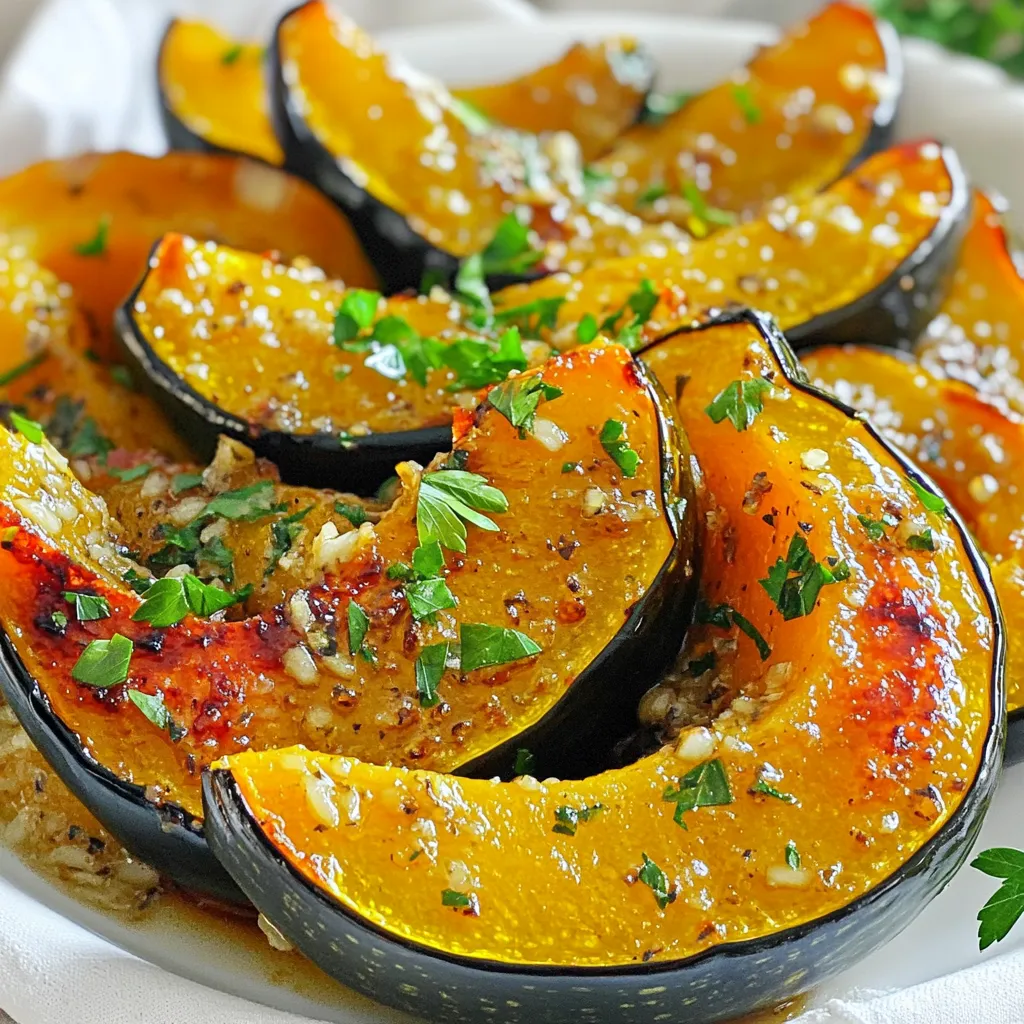 - 1 medium acorn squash - 3 tablespoons olive oil - 4 cloves garlic, minced - 1 teaspoon dried thyme - 1 teaspoon dried rosemary - 1 teaspoon smoked paprika - Salt and pepper to taste - 2 tablespoons maple syrup (optional) - Fresh parsley for garnish This recipe is simple yet full of flavor. The acorn squash is the star. I love how its sweet taste pairs with herbs and garlic. The olive oil helps everything roast nicely. When you mix the spices, the garlic and herbs create a fragrant blend. For the maple syrup, it adds a touch of sweetness. You can skip it if you prefer a savory dish. Fresh parsley at the end gives a pop of color. It also adds a fresh taste. Gather these ingredients before you start. You will enjoy how they come together to make Garlic Herb Roasted Acorn Squash Wedges. - Preheat the oven to 400°F (200°C). - Slice the acorn squash in half lengthwise. - Scoop out the seeds and pulp with a spoon. - Cut each half into wedges. Make sure the wedges are even for good cooking. - In a large bowl, combine 3 tablespoons of olive oil and 4 minced garlic cloves. - Add 1 teaspoon of dried thyme, 1 teaspoon of dried rosemary, and 1 teaspoon of smoked paprika. - Season with salt and pepper to taste. If you want sweetness, add 2 tablespoons of maple syrup. - Mix all the ingredients well to make a flavorful oil blend. - Toss the acorn squash wedges in the bowl until each piece is coated with the mixture. - Arrange the wedges on a baking sheet lined with parchment paper. Keep them in a single layer. - Roast in the preheated oven for 25-30 minutes. - Flip the wedges halfway through cooking for even browning. - They are done when tender and caramelized at the edges. Enjoy the warm, tasty aroma that fills your kitchen as they roast! To make the best garlic herb roasted acorn squash, start with the seasoning. Taste your mix before tossing in the squash. Add more salt or pepper if needed. If you like a sweet touch, try adding maple syrup. It makes the dish richer. The balance of savory and sweet will impress everyone at your table. Oven types can change cooking times. If you use a convection oven, your squash may cook faster. Keep an eye on it! I check doneness by poking a wedge with a fork. If it goes in easily, your squash is ready. If not, let it roast a bit longer. How you serve your squash matters. Arrange the roasted wedges on a bright platter. Drizzle with any leftover olive oil for shine. Fresh parsley on top adds color and freshness. For a fun twist, serve with a yogurt dip or sprinkle some feta cheese. These small touches can elevate your dish and wow your guests! {{image_2}} You can change the flavor of your acorn squash wedges easily. Try adding herbs like sage or oregano for a different taste. These herbs pair well with the sweet squash and create a lovely aroma. You can also use spice blends for a kick. Chili powder adds heat, while cumin gives a warm, earthy note. Mix these spices into the olive oil with garlic for a unique flavor. Want to make this recipe vegan? It’s simple! The ingredients are already vegan-friendly. Just skip the optional maple syrup if you prefer less sweetness. If you need a gluten-free option, this dish is great as is. All the ingredients are gluten-free, so you can enjoy this recipe without worry. These garlic herb roasted acorn squash wedges taste amazing with various sides. They pair nicely with a fresh salad or roasted veggies. You could also serve them with a grain like quinoa or rice for a hearty meal. For dipping, consider a yogurt sauce or a drizzle of tahini. A sprinkle of feta cheese adds creaminess and a nice contrast to the sweet squash. Enjoy experimenting with these pairings! To keep your garlic herb roasted acorn squash fresh, proper storage is key. - Refrigerating Leftovers: Place any leftover wedges in an airtight container. They will stay good for up to 3 days in the fridge. Make sure they cool down before sealing. This helps avoid sogginess. - Freezing Instructions: For longer storage, you can freeze the wedges. Lay them out on a baking sheet first. Freeze them for about an hour until solid. After that, transfer them to a freezer bag or container. They will last up to 3 months. When ready to eat, thaw in the fridge overnight. To enjoy your garlic herb roasted acorn squash again, reheating is simple. - Optimal Texture and Flavor: The best way to reheat is in the oven. Preheat it to 350°F (175°C). Place the wedges on a baking sheet and heat for about 10-15 minutes. This keeps the squash crispy. - Microwave vs. Oven: You can use the microwave if you're short on time. Place the wedges on a microwave-safe plate. Heat in short bursts of 30 seconds until warm. However, the oven gives better texture, so use it when you can. How to know if acorn squash is ripe? You can tell if acorn squash is ripe by looking for a deep green color. The skin should be hard and free of blemishes. A ripe squash feels heavy for its size. You can also tap it; a hollow sound means it's ready to use. Can I use other types of squash for this recipe? Yes, you can use butternut or pumpkin squash. Each type gives a unique taste. The cooking time may change slightly based on the squash you choose. Just make sure the squash is firm and fresh. Are roasted acorn squash wedges healthy? Yes, roasted acorn squash wedges are very healthy. They are low in calories and high in fiber. This dish is a great source of vitamins A and C. Plus, the healthy fats from olive oil support heart health. What are the nutritional benefits of acorn squash? Acorn squash is rich in nutrients. It contains antioxidants that help protect your body. The fiber in acorn squash aids digestion. It also has potassium, which helps maintain healthy blood pressure levels. How can I make this recipe spicier? To add spice, you can use cayenne pepper or red pepper flakes. Mix them with the olive oil and spices before tossing the squash. Start with a small amount, then taste and adjust as you like. Can I make this dish ahead of time? Yes, you can prep the squash ahead of time. Cut and season the wedges, then store them in the fridge. Just roast them right before you want to serve. This keeps them fresh and tasty. Roasted acorn squash is simple yet flavorful. We covered ingredients, preparation, and cooking steps. Remember to adjust seasoning to your taste. You can experiment with herbs for unique flavors. Store any leftovers properly, and reheat them for best results. This dish not only tastes great but also offers health benefits. Enjoy cooking and sharing this delightful meal with others!
