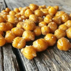 - Chickpeas - Maple syrup - Olive oil - Ground cinnamon - Vanilla extract - Sea salt - Cayenne pepper (optional) To make Maple Cinnamon Roasted Chickpeas, you need some simple ingredients. First, get one can of chickpeas, about 15 ounces. Rinse and drain them well. This helps them roast better. Next, you will need two tablespoons of maple syrup. This adds a nice sweetness. One tablespoon of olive oil helps the chickpeas get crispy. For flavor, you need one teaspoon of ground cinnamon. It gives a warm taste. Don’t forget half a teaspoon of vanilla extract. This brings out the sweetness even more. Add a quarter teaspoon of sea salt. This balances the sweet flavors. If you like a bit of heat, include a quarter teaspoon of cayenne pepper. This is optional, but it adds a fun kick. These ingredients come together to create a tasty and healthy snack. Enjoy making this easy recipe! - Preheat your oven to 400°F (200°C). - Rinse and dry the chickpeas well. Pat them with a clean towel. - In a large bowl, mix the dried chickpeas with maple syrup, olive oil, ground cinnamon, vanilla extract, sea salt, and cayenne pepper if you want some heat. Stir until all the chickpeas are coated. - Spread the chickpeas on a baking sheet lined with parchment paper. Make sure they lie flat in a single layer for even roasting. - Roast the chickpeas in the oven for 25-30 minutes. Stir them halfway through to help them cook evenly. Watch them closely towards the end to avoid burning. - When they look golden brown and crunchy, take them out of the oven. Let them cool for a few minutes. They will get crispier as they cool. - Enjoy your chickpeas as a sweet snack, or sprinkle them on salads or breakfast bowls for extra crunch! To get crisp chickpeas, drying them is key. After rinsing, use a towel to pat them dry. This removes extra water so they can roast well. When the chickpeas are dry, they become crunchy. Also, set your oven to 400°F (200°C). This high heat helps them roast evenly and brown nicely. You can change the flavor with different spices. Try adding nutmeg or ginger for a new taste. Honey or agave can replace maple syrup if you want. For some heat, add cayenne pepper. Just a pinch gives a nice kick without being too spicy. Serve your roasted chickpeas in a bowl or on a platter. They look great as a snack or topping. You can also add them to salads or breakfast bowls for extra crunch. Store leftovers in an airtight container. They stay fresh for a few days, but they taste best the same day. {{image_2}} You can add cocoa powder to the chickpeas for a chocolatey twist. Just mix in one tablespoon of cocoa powder when combining ingredients. This change gives a rich flavor that pairs well with the maple syrup. Using different syrups also works well. Try honey or agave syrup instead of maple syrup. Each syrup brings its own taste and sweetness level. This option allows you to find what you enjoy most. If you want a savory twist, add garlic powder. Use about one teaspoon for a nice kick. This spice adds depth and makes the chickpeas more savory. You can experiment with different herbs too. Try rosemary, thyme, or paprika. Each herb changes the flavor profile and keeps things interesting. Mixing it up lets you enjoy a new snack every time. These chickpeas shine as a salad topping. They add a crunchy texture and a sweet note to your greens. Toss them on top of any salad for a delightful crunch. You can also use them in breakfast bowls. Sprinkle them over oatmeal or yogurt. This adds protein and flavor to your morning meal. It's a fun way to start the day. To keep your maple cinnamon roasted chickpeas fresh, store them in airtight containers. This helps prevent moisture from making them soggy. If stored correctly, they can last for about 3-5 days. Always check for any off smells or textures before eating. When you want to reheat your chickpeas, use the oven or an air fryer. Preheat the oven to 350°F (175°C). Spread the chickpeas on a baking sheet and heat for about 5-10 minutes. This keeps them crispy and tasty. Try to eat them within a week for the best crunch. Can you freeze roasted chickpeas? Yes, you can! To freeze them, let the chickpeas cool completely. Place them in a single layer on a baking sheet and freeze for about 1-2 hours. Once frozen, transfer them to a freezer-safe bag. They can last for up to three months. When ready to eat, bake them directly from the freezer for a quick snack. Yes, you can use dried chickpeas. However, you must cook them first. Soak them overnight and then boil until tender. This process takes more time than using canned chickpeas. Canned chickpeas are already cooked, which saves time. Roasted chickpeas last about one week when stored properly. Keep them in an airtight container at room temperature. They may lose their crunch over time, so enjoy them fresh for the best taste. Absolutely! Maple Cinnamon Roasted Chickpeas are packed with protein and fiber. Chickpeas support digestion and help you feel full. The maple syrup adds a touch of sweetness without too much added sugar. Plus, you can control the sugar level by adjusting the syrup amount. Yes, you can easily change the sweetness. Add less maple syrup for a less sweet snack. You can also try using honey or agave syrup. Just keep in mind that different sweeteners may change the flavor slightly. Pair these chickpeas with yogurt or fruit for a balanced snack. They also work well as a crunchy topping on salads. Add them to your breakfast bowls for extra texture and taste. Enjoy them straight from the bowl for a sweet treat! In this article, we explored how to make delicious Maple Cinnamon Roasted Chickpeas. We covered the key ingredients needed, step-by-step instructions, and various tips to enhance flavor and crispiness. I shared storage options and answers to common questions. Roasting chickpeas unlocks a tasty and healthy snack. Feel free to experiment with spices and toppings to make this snack your own. Enjoy the process and share your creations!