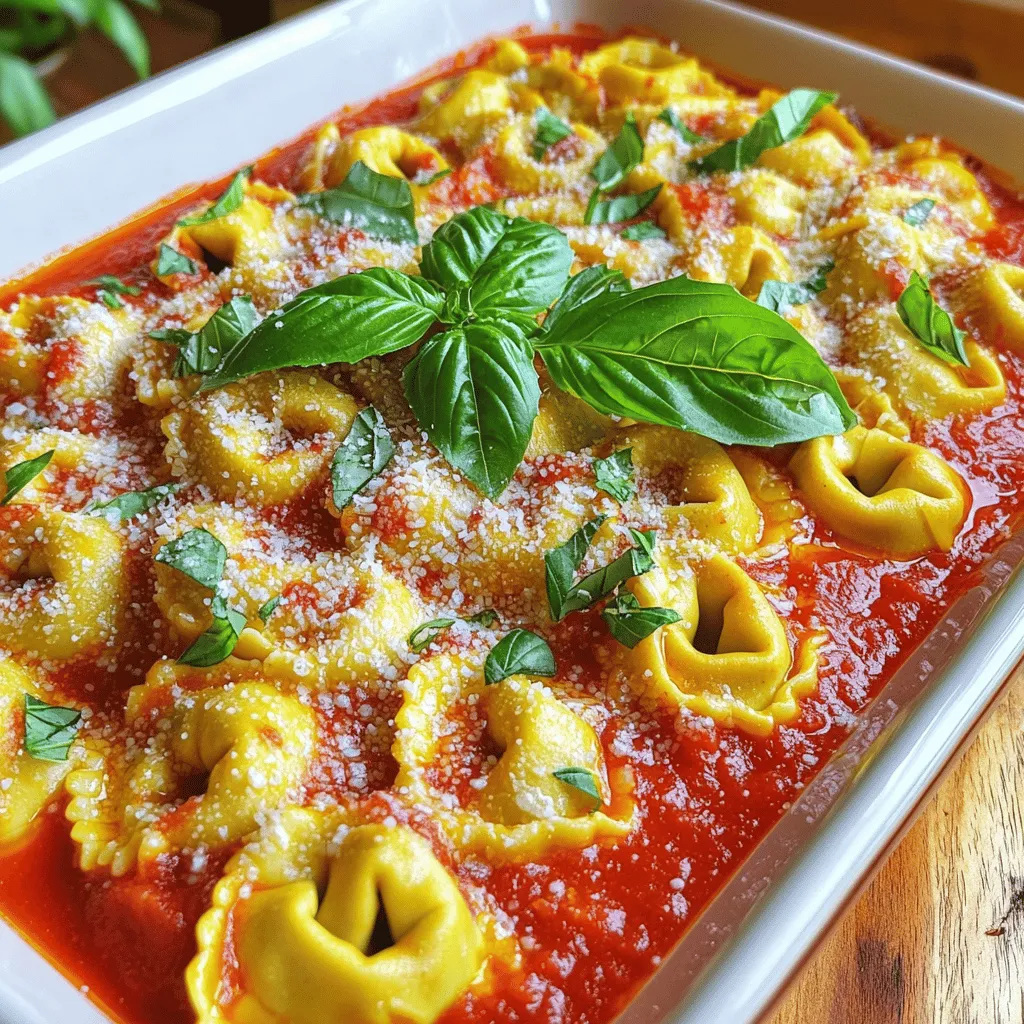 - 9 oz cheese tortellini (fresh or frozen) - 1 tablespoon olive oil - 3 cloves garlic, minced - 1 can (14 oz) crushed tomatoes - 1 cup heavy cream - 1 teaspoon dried basil - Salt and pepper to taste - 1 cup fresh basil leaves, chopped (plus extra for garnish) - Grated Parmesan cheese for serving In this dish, cheese tortellini serves as the heart. It brings a soft, warm texture. You can use fresh tortellini for a tender bite or frozen for easy prep. Next, olive oil adds a rich flavor. It helps sauté garlic, bringing out its unique taste. Minced garlic is key for depth. You want it fragrant but not browned. Crushed tomatoes create the sauce base. They give a sweet, tangy flavor that blends well with cream. Heavy cream adds richness and smoothness. It transforms this dish into a creamy delight. For seasoning, dried basil brings an earthy note. Salt and pepper enhance all the flavors. Fresh basil leaves add brightness and color. Finally, grated Parmesan cheese on top adds a nice, salty finish. Gather these ingredients, and you’re ready to create a warm bowl of comfort! First, fill a large pot with water. Add a pinch of salt to the water. Bring the water to a rolling boil. This step is key for cooking the tortellini just right. Once it boils, add your cheese tortellini to the pot. Cook according to the package instructions, usually 3 to 5 minutes. To check if they are done, taste one. It should be tender but still firm, known as al dente. Drain the tortellini in a colander and set them aside for later. Next, grab a large skillet and set it over medium heat. Add one tablespoon of olive oil and let it warm up. Once hot, toss in three minced garlic cloves. Sauté the garlic for about one minute. You want it fragrant, not brown. Now, pour in the can of crushed tomatoes. Stir well and let it simmer for about five minutes. This step helps blend the flavors. After that, reduce the heat to low. Slowly stir in one cup of heavy cream and one teaspoon of dried basil. Allow this mixture to simmer for another 3 to 5 minutes. Stir occasionally until it thickens slightly. Now it's time to bring it all together! Add the cooked tortellini to the skillet with the sauce. Gently toss the tortellini to coat them evenly in the creamy sauce. Next, season with salt and pepper to taste. Don’t forget to add one cup of fresh chopped basil. Mix everything well and heat it for another minute. Remove from heat and serve hot. Garnish with extra basil leaves and a generous sprinkle of grated Parmesan cheese. Enjoy your delicious meal! When picking tortellini, you have two great options: fresh or frozen. Fresh tortellini tastes delightful and cooks quickly. Frozen tortellini is a time-saver and holds its flavor well. I often choose fresh for special occasions. For everyday meals, frozen works just fine. Some brands stand out for their flavor and texture. I recommend trying brands like Buitoni or Rana. They offer tasty fillings and a nice bite. Check your local store for these options. To boost the flavor, consider adding spices and herbs. A pinch of red pepper flakes brings a nice kick. You can also try oregano or thyme for a different taste. Fresh herbs like parsley or chives can lift the dish too. For extra richness, try different cheeses. Cream cheese can add a creamy touch. Mascarpone offers a smooth and luxurious flavor. Grated pecorino can give a sharp twist to the sauce. Cream can be tricky, so avoid curdling. Keep the heat low when adding cream. Stir constantly to blend everything smoothly. If you see it starting to separate, remove it from heat right away. Adjust the sauce thickness to fit your taste. If you like it thicker, let it simmer longer. For a thinner sauce, add a splash of pasta water. This adds flavor and helps mix everything together. {{image_2}} You can easily boost the protein in your creamy tomato basil tortellini. Adding grilled chicken or shrimp makes it extra hearty. Simply cook the chicken or shrimp until golden and toss them in with the tortellini at the end. Alternatively, sausage or meatballs add a nice flavor. Just brown the sausage or meatballs before adding them to the sauce. If you want a veggie-packed dish, add spinach or other vegetables. Spinach wilts nicely in the sauce and adds great color. You can also mix in bell peppers or zucchini for extra crunch. For a lighter option, substitute heavy cream with alternative dairy options like coconut cream or cashew cream. This keeps the dish creamy without the dairy. Want to change up the flavor? Add pesto for a herby twist. This gives your dish a fresh taste. You can also swap out the creamy tomato sauce for marinara or Alfredo sauce. Marinara adds a tangy punch, while Alfredo brings a rich, creamy texture. Each sauce gives a unique spin on this classic dish. To keep your creamy tomato basil tortellini fresh, let it cool first. Place it in a container with a tight lid. Glass or BPA-free plastic containers work well. This method prevents the dish from absorbing other odors in the fridge. You can store it this way for up to four days. If you want to save some for later, freezing is a good idea. First, let the tortellini cool completely. Then, put it in a freezer-safe container or a heavy-duty freezer bag. Make sure to remove as much air as possible. You can freeze it for up to three months. To reheat, thaw it in the fridge overnight. Then, warm it on the stove over low heat, adding a splash of cream if needed. This keeps it creamy and delicious. In the fridge, the tortellini lasts about four days. You need to watch for signs of spoilage. If it smells sour or looks discolored, it's best to throw it away. Always trust your senses. If in doubt, don't eat it. Enjoy your tortellini while it's fresh! Yes, you can use other pasta types. Some good substitutes include: - Bowtie pasta - Penne pasta - Fusilli pasta - Ravioli These options work well with the creamy tomato sauce. Just adjust the cooking time based on the pasta you choose. To make this dish dairy-free, swap out dairy ingredients. Here are some easy options: - Use coconut cream instead of heavy cream. - Substitute nutritional yeast for Parmesan cheese. - Try dairy-free cream cheese in the sauce. These alternatives keep the dish creamy and tasty without dairy. This dish pairs nicely with several sides. Consider these suggestions: - Garlic bread for dipping. - A fresh green salad. - Roasted vegetables for added flavor. These sides complement the creamy tortellini well and enhance your meal. You now have a complete guide for making Creamy Tomato Basil Tortellini. From choosing the best ingredients to cooking tips and variations, you can create a tasty dish. Remember to adjust flavors and storage methods for the best results. Don't hesitate to experiment and make this recipe your own. It’s simple to enjoy a creamy, flavorful meal any night. Embrace your cooking skills and delight in the delicious outcome!