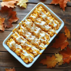 To make Pumpkin Spice Rice Krispie Treats, gather these key items: - 6 cups Rice Krispies cereal - 1 cup pumpkin puree - 1/2 cup unsalted butter - 1 bag (10 oz) marshmallows (mini or regular) - 1 teaspoon pumpkin pie spice - 1 teaspoon vanilla extract - Pinch of salt - Optional: 1/2 cup chopped walnuts or pecans for crunch Each ingredient plays a vital role in creating this delightful fall treat. The Rice Krispies give a perfect crunch, while pumpkin puree adds rich flavor and moisture. Unsalted butter blends the ingredients smoothly, and marshmallows provide that gooey texture we all love. Pumpkin pie spice brings warmth and depth, making these treats truly seasonal. Vanilla extract enhances the overall flavor, while a pinch of salt balances the sweetness. If you want some extra crunch, toss in chopped nuts! These ingredients come together to create a sweet, comforting dessert that’s perfect for fall gatherings. Plus, they are simple enough for anyone to make. Enjoy the magic of autumn with every bite! Start by greasing your baking dish. You can use unsalted butter or non-stick spray. Both work well to stop sticking. A 9x13 inch dish is perfect for these treats. This size helps them cook evenly and stay thick. Heat a large saucepan on medium. Add your unsalted butter and let it melt completely. Once melted, toss in the marshmallows. Stir non-stop until they turn smooth and creamy. This step is key for a great texture. When your mixture is smooth, take it off the heat. Now, stir in the pumpkin puree, pumpkin pie spice, vanilla extract, and a pinch of salt. Mix well to blend all the flavors. This is where the magic happens! Gradually add the Rice Krispies cereal to your mixture. Use a spatula to fold the cereal gently. Be careful not to crush the cereal. If you want some crunch, add chopped walnuts or pecans at this stage. Pour your mix into the greased baking dish. Wet your hands a bit to keep the mixture from sticking. Pack it down firmly and evenly. This helps create the best texture in your treats. Let the treats cool at room temperature for at least 30 minutes. This cooling time helps them set. Once they cool, use a sharp knife to cut them into squares or rectangles. Enjoy your tasty treats! To keep your Pumpkin Spice Rice Krispie Treats fresh, use an airtight container. This will help them stay soft and chewy. You can also wrap them in plastic wrap before placing them in a container. They will stay fresh for about 3 to 5 days at room temperature. If you want them to last longer, consider freezing them. Make your treats pop with fun serving ideas. Cut them into festive shapes using cookie cutters. You can also drizzle melted white chocolate on top for a special touch. A sprinkle of extra pumpkin pie spice can add more flavor and charm. Serve them on a colorful platter to bring out the fall spirit. If your treats turn out sticky, try adding more Rice Krispies. Mixing in a bit more cereal can help absorb the moisture. To avoid hard or crumbly treats, make sure to pack them down gently, but firmly, when you press them into the pan. This helps them hold together without becoming too tough. {{image_2}} Want to spice things up? You can try adding different spices to your Pumpkin Spice Rice Krispie Treats. Cinnamon or nutmeg can add warmth. You can even mix in some ginger for a kick! Flavored marshmallows also work great. Try using caramel or vanilla marshmallows for a twist. They’ll add a fun layer of taste. Adding nuts can change the texture. Chopped walnuts or pecans give a nice crunch. Just mix them in when you combine the Rice Krispies. You can also toss in some dried fruit. Raisins or cranberries add sweetness. They can make your treats chewy and fun to eat. If you need gluten-free treats, use gluten-free Rice Krispies. Just check the label to be sure. For a vegan option, swap the butter for coconut oil. Use vegan marshmallows as well. These simple swaps make the treats fit for many diets. Enjoy these tasty variations! Keep your Pumpkin Spice Rice Krispie Treats in an airtight container at room temp. This keeps them soft and chewy. They will stay fresh for about 3 to 5 days. Make sure to store them away from heat and sunlight. You should refrigerate the treats if you want to keep them longer. When chilled, they can last up to two weeks. However, the texture may change. They might become a bit firmer and less gooey. If you enjoy that chewy texture, try eating them at room temp after chilling. Freezing is a great option if you want to save some treats for later. Wrap them tightly in plastic wrap and place them in a freezer-safe container. They can last for up to three months in the freezer. To defrost, take them out and leave them at room temp for a few hours. Enjoy your treats fresh and tasty! You can boost the flavor in many ways. Add more pumpkin pie spice for a warm kick. Try a dash of cinnamon or nutmeg for extra depth. You can even mix in a bit of maple syrup for sweetness. If you want crunch, toss in some chopped walnuts or pecans. These simple tweaks make the treats more exciting. Yes, you can use other cereals! Cheerios or Cornflakes work well too. For a fun twist, try using chocolate or fruity cereals. This change adds new flavors and textures. Mix and match to find your favorite combo. Your treats will still be delicious. To keep your treats fresh, store them in an airtight container. This helps to maintain their soft texture. Place parchment paper between layers to prevent sticking. They can last up to a week at room temperature. For longer storage, you can refrigerate them, but they may get a bit hard. To cut your treats neatly, use a sharp knife. Lightly grease the knife with butter. This helps prevent sticking. Cut straight down without sawing back and forth. This method keeps the squares intact and looking great. Absolutely, you can make these treats ahead of time! Prepare them a day or two in advance. Just store them properly in an airtight container. This way, they stay fresh and ready to enjoy whenever you want! You now have a complete guide to making delicious Pumpkin Spice Rice Krispie Treats. We covered the essential ingredients, step-by-step instructions, and even some handy tips. Additionally, I shared variations and storage methods to ensure your treats stay fresh and tasty. These treats are easy to customize and perfect for any occasion. Enjoy experimenting with flavors and impressing friends and family. Happy cooking!