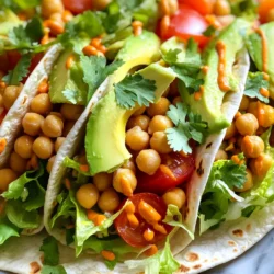 - 1 can chickpeas, drained and rinsed - 1/2 cup buffalo sauce (store-bought or homemade) - 4 large tortillas or wraps Chickpeas are the star of this dish. They provide protein and texture. Using canned chickpeas saves time. You can also cook dried ones if you prefer. For buffalo sauce, you have options. You can buy it or make your own. Just mix hot sauce with butter (or a vegan substitute) and some vinegar. Tortillas or wraps are key to hold everything. Choose whole wheat or gluten-free for more options. - 1 cup shredded lettuce - 1 cup diced tomatoes - 1/2 cup diced red onion - 1 avocado, sliced Toppings add crunch and freshness. Shredded lettuce gives a nice bite. Diced tomatoes bring sweetness. Red onion adds a sharp flavor. Slicing avocado provides creaminess. You can mix and match toppings. Try adding fresh herbs like cilantro or parsley for extra flair. - 1 tablespoon olive oil - 1 teaspoon garlic powder - 1 teaspoon smoked paprika - 1/2 teaspoon salt - 1/4 teaspoon black pepper Seasonings are essential for flavor. Olive oil adds richness. Garlic powder gives a nice kick. Smoked paprika brings a hint of smokiness. Salt enhances all the flavors. Black pepper adds a bit of heat. Feel free to adjust seasonings to your taste. You can add more garlic or a pinch of cayenne for extra spice. First, take your can of chickpeas and drain them well. Rinse them under cold water. Next, place the chickpeas in a medium bowl. Use a fork or potato masher to mash the chickpeas. You want them mostly broken down but keep some whole pieces for texture. Now it’s time to add flavor! Pour in 1/2 cup of buffalo sauce. Add 1 tablespoon of olive oil, 1 teaspoon of garlic powder, 1 teaspoon of smoked paprika, 1/2 teaspoon of salt, and 1/4 teaspoon of black pepper. Mix everything well. Make sure every chickpea gets coated with the sauce. Heat a non-stick skillet over medium heat. Once hot, add your chickpea mixture to the skillet. Cook for about 5 to 7 minutes. Stir frequently to prevent sticking. You want to warm it through and let it get slightly crisp at the edges. While the chickpeas cook, lay out your tortillas on a clean surface. Once the chickpeas are ready, evenly scoop the warm mixture into the center of each wrap. Don’t forget to add your toppings! Add shredded lettuce, diced tomatoes, diced red onion, and avocado slices. Now it’s time to fold. Fold the sides of the wrap over the filling. Then, roll from the bottom up to form a snug wrap. If you want a crispy finish, you can grill the wraps in the skillet for about 2 to 3 minutes on each side. This gives them a nice toast. Finally, slice the wraps in half. Garnish with fresh cilantro before serving. Enjoy your delicious Vegan Buffalo Chickpea Wraps! To get your chickpeas crispy, cook them for 5 to 7 minutes. Stir them often to get even crispness. Use medium heat for the best results. This heat allows the edges to crisp nicely without burning. To wrap your tortillas snugly, place the filling in the center. Fold the sides over the filling first, then roll from the bottom. This method keeps everything inside. If you find it tricky, use foil to help hold the wrap. It makes handling easier and keeps your wrap together. For added flavor, try mixing in fresh herbs like cilantro or parsley. You can also add spices like cumin or onion powder for a twist. If you want extra taste, consider adding diced jalapeños or a squeeze of lime. These additions can elevate your wrap to a new level. {{image_2}} You can switch chickpeas for other legumes. Black beans or lentils work well. These options have great texture and taste. You can also add tofu or tempeh for more protein. Both tofu and tempeh soak up flavors well. They add a nice bite to the wrap. You can make your own buffalo sauce. Just mix hot sauce with vegan butter. You can also try BBQ sauce for a sweeter taste. Tahini adds creaminess and nutty flavor. Feel free to try different sauces to find your favorite. If you need gluten-free options, look for gluten-free tortillas. Many stores offer these. You can also use leafy greens like lettuce or collard greens. These greens add crunch and freshness. They are a fun way to enjoy the filling without a tortilla. To keep your Vegan Buffalo Chickpea Wraps fresh, store them properly. First, wrap each one in foil or parchment paper. This helps keep them from drying out. Place the wrapped wraps in an airtight container. This will prevent them from absorbing any odors in the fridge. - Refrigeration guidelines: Store wraps in the fridge for up to 3 days. - Optimal storage containers: Use glass or BPA-free plastic containers. They work best for keeping your wraps fresh. Reheating your wraps is simple. I recommend using a skillet for best results. Heat it over medium heat. Place the wrap in the skillet and cook for about 2-3 minutes on each side. This method keeps the wrap crispy. - Best methods for reheating wraps: Skillet or toaster oven works best. - Tips to keep wraps from becoming soggy: Avoid microwaving directly. Wraps can get wet in the microwave. Freezing is a great option for meal prep. You can freeze these wraps for later use. Wrap each one tightly in foil. Then, place them in a freezer-safe bag or container. - Freezing tips and thawing methods: Let them cool before freezing. Thaw in the fridge overnight before reheating. - Duration for flavor preservation: Wraps can stay fresh in the freezer for up to 2 months. Yes, you can make these wraps ahead of time. Here are some tips for meal prep and storage: - Chickpea Mixture: Cook and cool the chickpea mixture first. Store it in an airtight container in the fridge for up to three days. - Wrap Assembly: Assemble wraps just before serving. This keeps the tortillas from getting soggy. - Storing Assembled Wraps: If you need to store wrapped ones, use parchment paper. This helps keep them fresh. This recipe can be spicy due to the buffalo sauce. You can adjust the spice level for your taste: - Mild Version: Use less buffalo sauce or mix it with a bit of yogurt. This will tone down the heat. - Extra Spice: For more heat, add extra buffalo sauce or some cayenne pepper. Just taste as you go! These wraps go well with many side dishes. Here are some tasty suggestions to complement the meal: - Fresh Veggies: Serve with carrot and celery sticks for crunch. - Salad: A light green salad pairs nicely. Try a simple vinaigrette. - Chips: Serve with tortilla chips or a side of guacamole for a crunchy bite. In this post, we explored how to make Vegan Buffalo Chickpea Wraps. You learned about key ingredients like chickpeas, buffalo sauce, and tortillas. I shared step-by-step instructions for prep, cooking, and assembly. Tips for crispy chickpeas, wrapping techniques, and variations added extra flavor. You also gained storage and reheating advice for meal prep. Now, you can enjoy a tasty, healthy meal that keeps on giving.