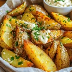 - 4 medium russet potatoes - 3 tablespoons olive oil - 4 cloves garlic - 1 teaspoon paprika - ½ teaspoon dried oregano - ½ teaspoon salt - ¼ teaspoon black pepper - ½ cup grated Parmesan cheese - Fresh parsley for garnish You can swap russet potatoes for Yukon gold or red potatoes. They all work great. For olive oil, try avocado oil or sunflower oil if you want a different flavor. If you want a cheese swap, use Romano or nutritional yeast for a vegan option. Each choice can change the taste of your dish, so pick what you like best! To start, soak the potato wedges in cold water for at least 30 minutes. This step helps remove excess starch. Less starch means crispier wedges. After soaking, drain the wedges. Use a clean kitchen towel to pat them dry. Ensure they are fully dry for the best crispiness. In a large mixing bowl, combine three tablespoons of olive oil with four minced garlic cloves. Add one teaspoon of paprika, half a teaspoon of dried oregano, half a teaspoon of salt, and a quarter teaspoon of black pepper. Mix well to create a tasty marinade. It is key to ensure each wedge gets an even coating. Toss the potato wedges in the garlic mixture until they are fully covered. Next, preheat your air fryer to 400°F (200°C) for about five minutes. This step is important for even cooking. Place the coated potato wedges in the air fryer basket in a single layer. Avoid overcrowding the basket. Air fry the wedges for 15-20 minutes. Shake the basket halfway through for even cooking. When they turn golden brown and crispy, they are ready. Remove the wedges and sprinkle half a cup of grated Parmesan cheese on top while they are hot. This makes the cheese melt slightly. Finish by garnishing with freshly chopped parsley before serving. To make your potato wedges super crispy, soak them first. Soaking removes extra starch. This step helps your wedges get that golden crunch we all love. After soaking, drain the wedges. Then, dry them well with a clean towel. This step is key. Moisture can ruin crispiness. When you place the wedges in the air fryer, arrange them in a single layer. Overcrowding the basket prevents hot air from flowing. This means uneven cooking. Fry in batches if needed. You want every wedge to be crispy! These potato wedges are great with dips. Try garlic aioli or ranch dressing. Both pair well with the garlic and cheese. You can also serve them with ketchup for a classic touch. For main dishes, these wedges work well with grilled chicken or steak. They add a crunchy side to your meal. You can also enjoy them with a fresh salad for a lighter option. Garnishing adds a nice touch to your dish. Sprinkle fresh parsley on top for color. It also adds a fresh taste. You can mix in other herbs like chives or thyme for extra flavor. For presentation, serve the wedges in a rustic bowl. Line it with parchment paper for style. Arrange them neatly for a beautiful display. Add a small bowl of dip on the side for a fun and inviting look! {{image_2}} You can spice up your potato wedges easily. Add chili flakes to make a spicy garlic parmesan. This adds heat and a nice kick. You can also mix in fresh herbs like rosemary or thyme. These herbs will brighten the flavor and give a garden touch. If you want to skip the air fryer, you can make these in the oven. Preheat the oven to 425°F (220°C). Spread the coated wedges on a baking sheet. Bake them for 25-30 minutes, flipping halfway, until golden brown. You can also use a conventional fryer. Heat the oil to 350°F (175°C) and fry the wedges until crispy. Change things up with seasonal flavors. In the fall, add pumpkin spice to your wedges for a warm, cozy flavor. A blend of cinnamon and nutmeg works well. In summer, use fresh garden herbs like basil or dill. This gives a light, fresh taste perfect for warm days. To keep your garlic parmesan potato wedges fresh, use an airtight container. Glass or plastic containers work well. Store them in the fridge within two hours after cooking. They stay good for about 3 to 5 days. You have two great options for reheating: the microwave or the air fryer. The microwave is quick but may make the wedges soft. The air fryer keeps them crispy. Preheat your air fryer to 350°F (175°C) and heat the wedges for about 5 to 8 minutes. Shake the basket halfway through to help them crisp up. If you want to save some for later, you can freeze the cooked wedges. Make sure they cool completely first. Spread them in a single layer on a baking sheet. Freeze for about an hour until firm. Then, transfer them to a freezer bag or container. When you’re ready to eat, thaw them in the fridge overnight. Reheat in the air fryer for the best results. Yes, you can use sweet potatoes. They will give a sweeter flavor. Just cut them into wedges like russet potatoes. Cook them in the air fryer at the same temperature and time. You may need to adjust cooking time slightly since sweet potatoes can cook faster. To make crispy potato wedges, soak them in cold water for at least 30 minutes. This step removes starch, which helps with crispiness. After soaking, dry them well. Ensure you don’t overcrowd the air fryer basket when cooking. Shaking the basket halfway through also helps them crisp up evenly. Several great dips go well with garlic parmesan wedges. Here are some tasty options: - Garlic aioli - Ranch dressing - Spicy ketchup - Sour cream with chives - Blue cheese dressing These dips enhance the flavor and add variety to your meal. These potato wedges can last in the fridge for about 3 to 5 days. Store them in an airtight container to keep them fresh. Reheat them in the air fryer to bring back their crispiness. Yes, you can cook these wedges in an oven. Preheat the oven to 425°F (220°C). Place the wedges on a baking sheet lined with parchment paper. Bake them for about 25 to 30 minutes, flipping halfway through, until they are crispy and golden. You learned how to make crispy potato wedges using simple, tasty ingredients. We discussed preparation, cooking, and serving ideas to elevate your dish. Remember, you can substitute ingredients and even try different cooking methods to suit your taste. Don’t forget to store and reheat properly for the best results. With these tips, you're ready to impress your family and friends. Enjoy your cooking journey and have fun experimenting with flavors!