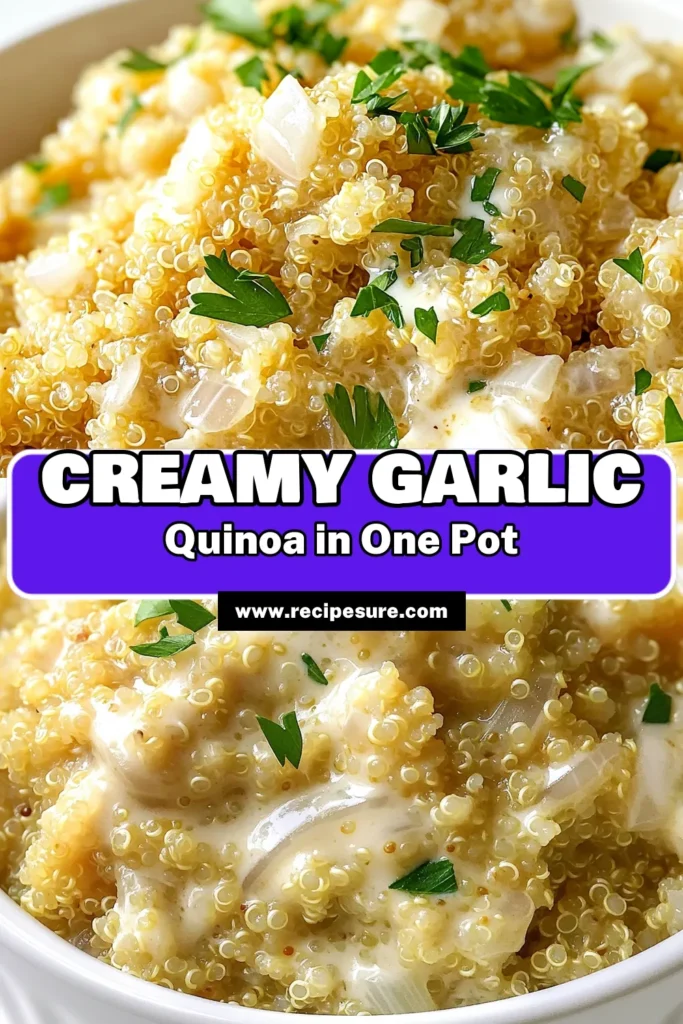 Indulge in this delicious One-Pot Creamy Garlic Parmesan Quinoa that combines savory flavors and creamy goodness in a breeze! Perfect for a quick weeknight dinner, this easy recipe utilizes simple ingredients like quinoa, garlic, and Parmesan for a nutritious twist. Ready in just 30 minutes, it's a meal your family will love. Click through to discover the full recipe and make your weeknight meals exciting! #QuinoaRecipes #OnePotMeals #EasyDinner #GarlicLovers