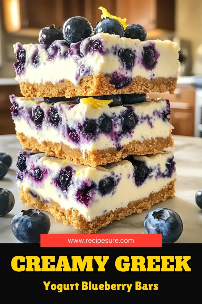 Indulge in the creamy delight of Greek Yogurt Blueberry Cheesecake Bars! These delicious bars combine fresh blueberries with a rich yogurt filling and a buttery graham cracker crust. Perfect for any dessert lover, their light texture and vibrant flavor will impress everyone. Ready to satisfy your sweet cravings? Click through to discover the full recipe and treat yourself today! #GreekYogurtDesserts #BlueberryCheesecake #HealthyTreats #BakingInspiration