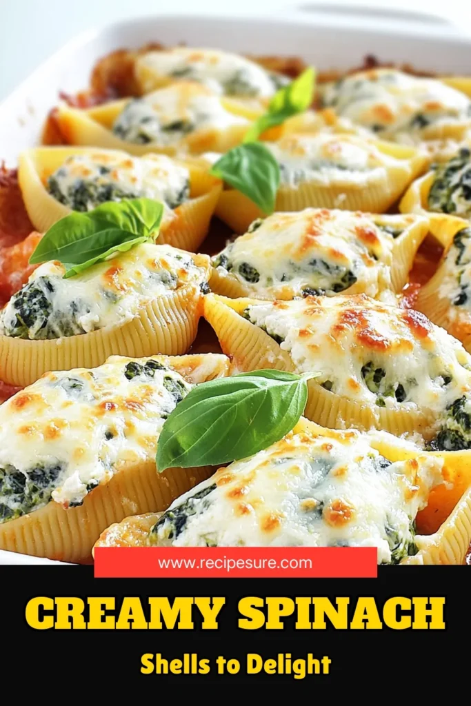 Indulge in the deliciousness of Creamy Spinach Ricotta Stuffed Shells with this easy recipe! Discover how to combine fresh spinach, creamy ricotta, and melty cheese to create the perfect filling for jumbo pasta shells. Baked to perfection with marinara sauce and topped with extra cheese, this dish is sure to impress. Click through to explore the full recipe and elevate your dinner tonight! #PastaRecipe #StuffedShells #Ricotta #SpinachDelight