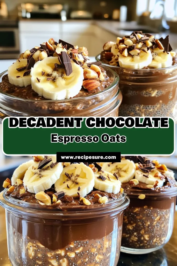 Wake up to a deliciously energizing breakfast with Chocolate Espresso Overnight Oats! This simple recipe combines rolled oats, almond milk, cocoa powder, and instant espresso for the perfect start to your day. Just mix, refrigerate overnight, and enjoy a nutritious meal topped with your favorite fruits and nuts. Ready to elevate your breakfast game? Click through for the full recipe and indulge in this delightful treat! #OvernightOats #HealthyBreakfast #ChocolateLovers #EasyRecipes