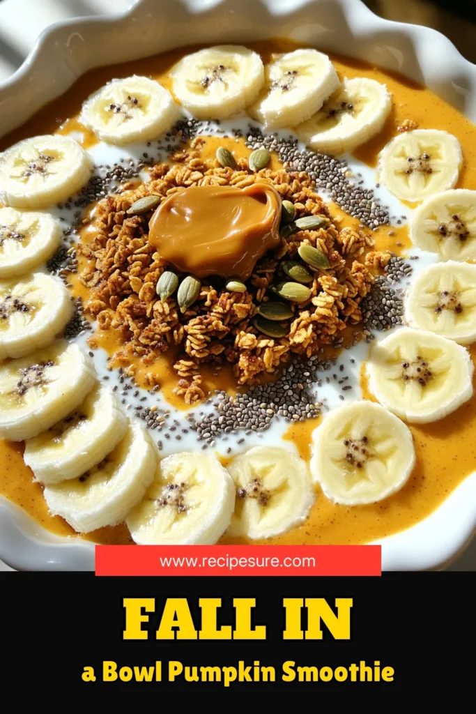 Indulge in the flavors of fall with this Pumpkin Spice Bliss Smoothie Bowl! Made with creamy pumpkin puree, frozen banana, and Greek yogurt, this nourishing bowl is a perfect blend of taste and health. Top it off with granola, chia seeds, and a drizzle of almond butter for an extra delicious crunch. Ready to whip up this seasonal treat in just 10 minutes? Click through for the full recipe and savor the essence of autumn! #PumpkinSpice #SmoothieBowl #HealthyEating #FallFlavors