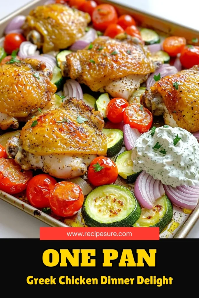 Indulge in a deliciously simple Sheet-Pan Greek Chicken with Tzatziki Veggies! This flavorful dish combines juicy chicken thighs with vibrant roasted vegetables and a creamy tzatziki sauce that perfectly complements every bite. Perfect for busy weeknights, it’s easy to prepare and packed with taste. Ready to impress your family? Click to explore this scrumptious recipe and experience the flavors of Greece! #GreekChicken #SheetPanMeals #HealthyRecipes #Tzatziki
