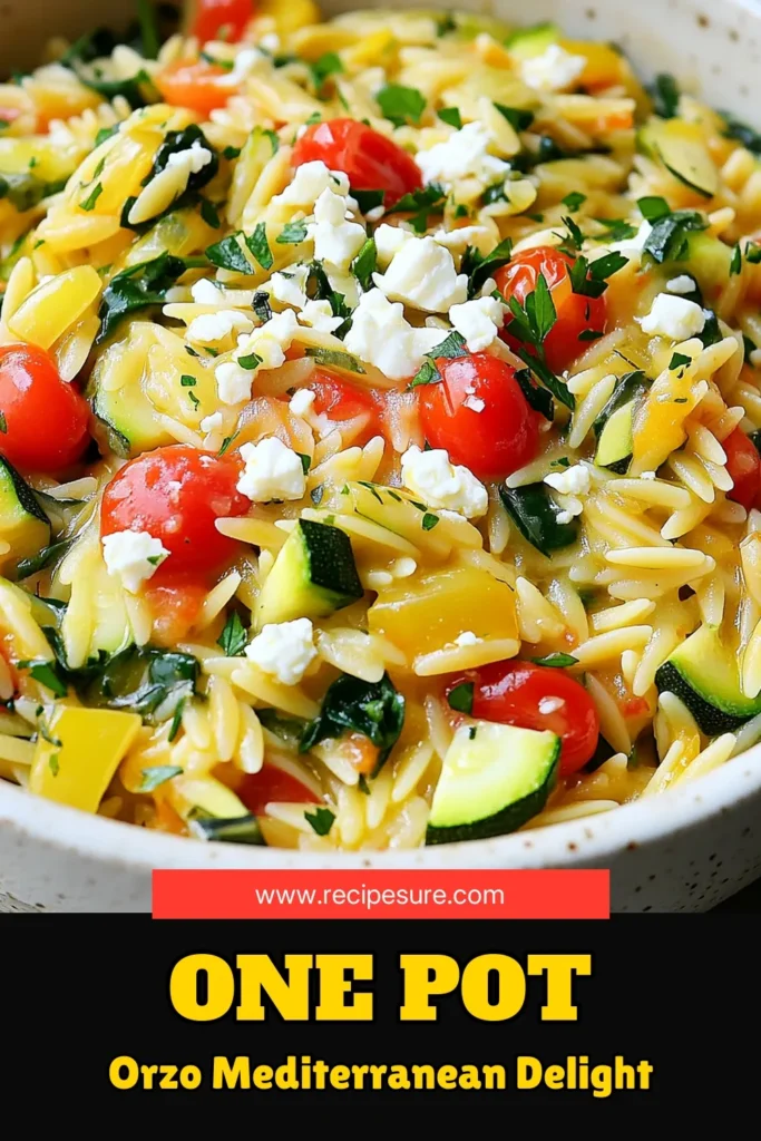 Savor the flavors of the Mediterranean with this easy One-Pot Mediterranean Orzo with Feta recipe! This delightful dish blends orzo pasta, fresh veggies, creamy feta, and aromatic herbs, all cooked in one pot for a hassle-free meal. Perfect for busy nights or impressing guests, your kitchen will be filled with irresistible aromas. Click through to explore this recipe and enjoy a taste of the Mediterranean today! #MediterraneanRecipes #OnePotMeals #Orzo #FetaCheese