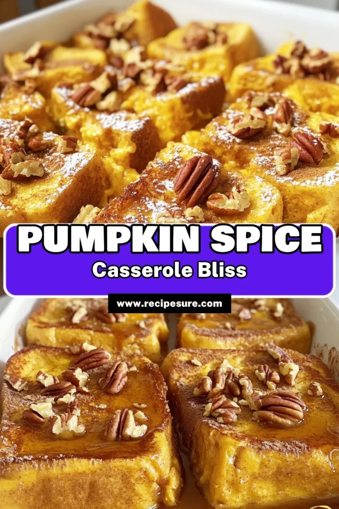 Indulge in the warmth of fall with this Cozy Pumpkin Spice French Toast Casserole! Perfect for breakfast or brunch, this easy recipe combines bread, pumpkin puree, and warm spices for a delightful treat. Just mix, soak, and bake for a deliciously effortless meal the whole family will love. Click to explore the full recipe and bring the flavors of autumn to your table! #PumpkinSpice #FrenchToastCasserole #FallRecipes #BrunchIdeas