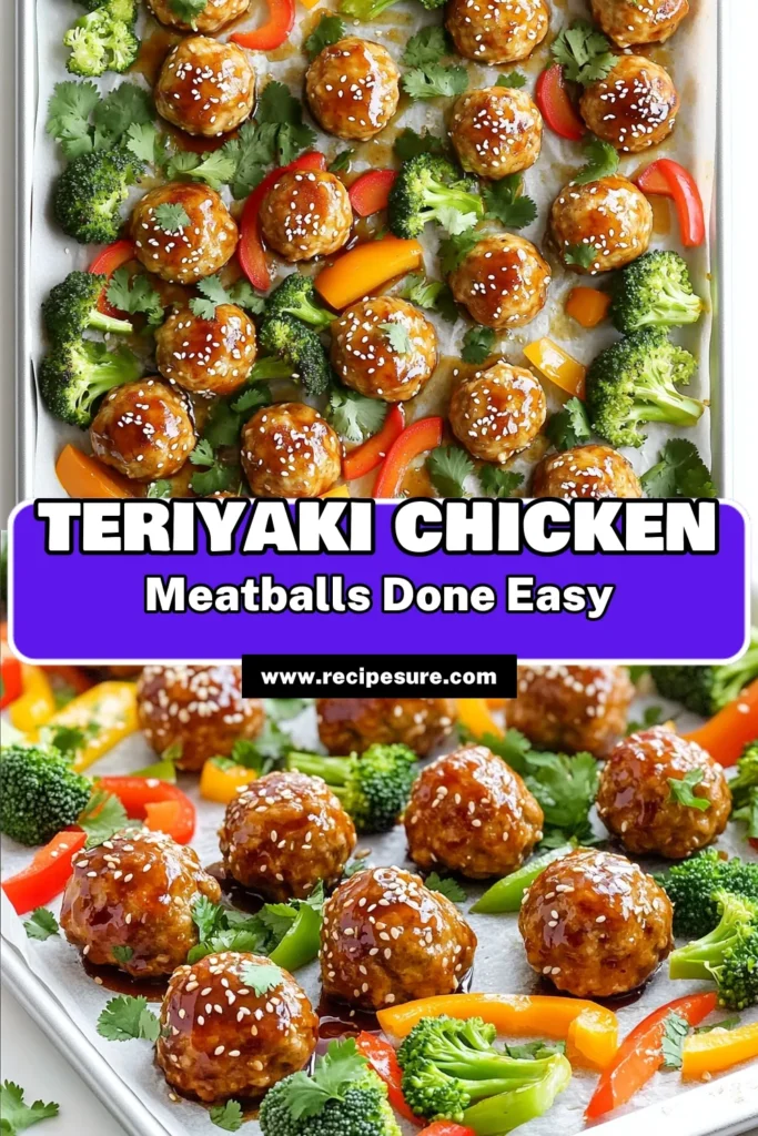 Get ready to delight your taste buds with this easy Sheet-Pan Teriyaki Chicken Meatballs recipe! Packed with flavor and perfect for busy weeknights, these juicy chicken meatballs are surrounded by vibrant veggies and coated in a delicious teriyaki glaze. With just 40 minutes from start to finish, this meal is both quick and satisfying. Click through to discover the full recipe and make dinner a breeze! #SheetPanMeals #TeriyakiChicken #EasyDinner #WeeknightMeals